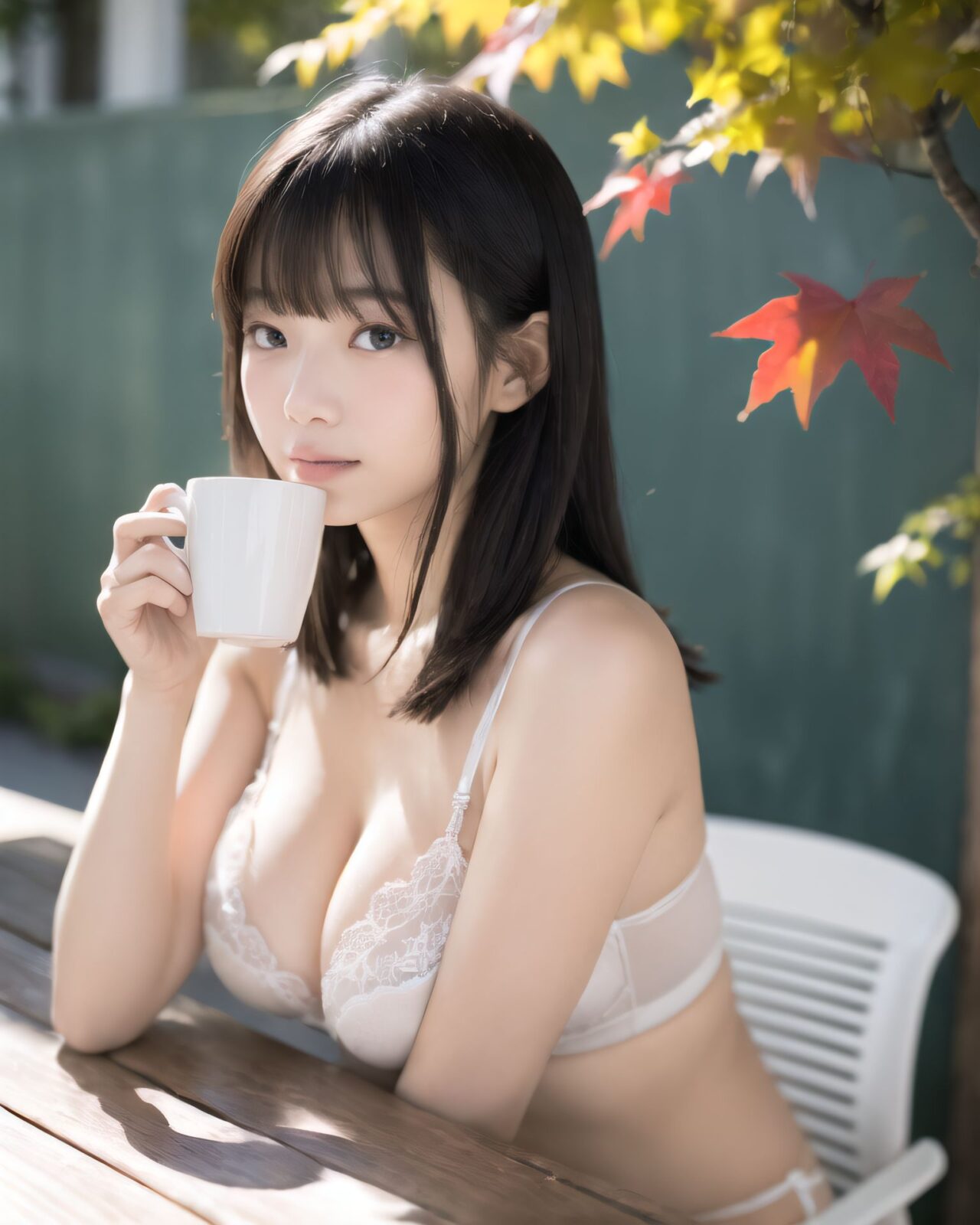 High-quality photograph of a woman drinking a cup of warm coffee on the outdoor terrace of a café in autumn. She is holding a latte in her left hand, and her right hand is resting on the table. The terrace has a café-style feel, with wooden tables and chairs, and there are orange and red autumn leaves scattered around,

The park is beautifully coloured with autumn leaves. A 20-year-old woman is holding a camera and happily taking photos of the scenery. Her medium-length black hair is gently swaying in the wind, and the brown highlights of her hair are shining in the sunlight. She has a slim figure and is wearing a light jacket and sneakers, making it easy for her to move around. In the background, the autumn-coloured trees stretch out, and the fallen leaves cover the ground. On a nearby bench, warm-coloured autumn leaves have accumulated, and in the distance, the sound of children playing can be heard. The sunlight gently shines in, and the landscape, with its interplay of light and shadow, warmly envelops the whole area.



making her stand out clearly.
The shallow depth of field of the 50mm f/1.2 lens creates beautiful depth of field blur with her face in focus.
High resolution, detailed graphics,
vibrant colors, professional quality,


ultra-high resolution, every detail is reproduced clearly, from the individual strands of hair to the intricate weave of the costume.
The vivid contrast of the professional-quality image brings the vivid colors to life.

(EasyNegativeV2: -1.5), (Worst Quality, Low Quality: -1.2),
(Mole: -1.1), (Skin Spot: -1.2), (Freckle: -1.3)
(Poor Hand: -5: -1.2), (Negative Hand: -1.1),

BLAKE

(A girl with her large breasts herf exposed),
(from front),
dynamic angle,(leaning forward),
moderately normal perky breasts, happiness, depth of field, bed, girl's room,

(girl trying on underwear:1.3), and her breasts are exposed on her erotic body.
The room in the background is decorated in soft, girlish colors. The room has been enchanted, and a gentle light illuminates the many items in the room.
The girl is wearing a confident smile.
The whole screen is a scene where fantasy elements and her erotic-kawaii charm fuse together.

BLAKE

A high detail illustration of a young Japanese girl with a shy yet overwhelmed expression, similar to the character in the reference image. She should look as if she is caught in an emotional mix of nervousness and excitement, her cheeks flushed deeply, and her eyes wide with a hint of tears welling up, reflecting her vulnerability and hesitation. The character is named **Miseru-ko**, reflecting her playful desire to show herself, but now with an added layer of innocence and reluctance.

She has long black hair that falls past her shoulders and wears a slightly revealing summer dress, with **a hint of lace lingerie peeking out**. Her hands should be positioned near her chest, as if holding her dress up to cover herself, creating a sense of both self-consciousness and wanting to reveal. She should also be **lifting the hem of her dress just enough to show her lace lingerie**, adding to the tension between innocence and boldness. Her body language should emphasize a mix of defensiveness and thrill, similar to someone caught between wanting to hide and wanting to be seen.

The illustration should focus on her **facial expressions?wide eyes with tears, flushed cheeks, and a slightly trembling, unsure smile**, capturing the tension between her desires and her hesitation. The anime-inspired art style should use bright, vibrant tones, bringing out her emotional conflict while keeping the overall atmosphere charming and a bit playful.