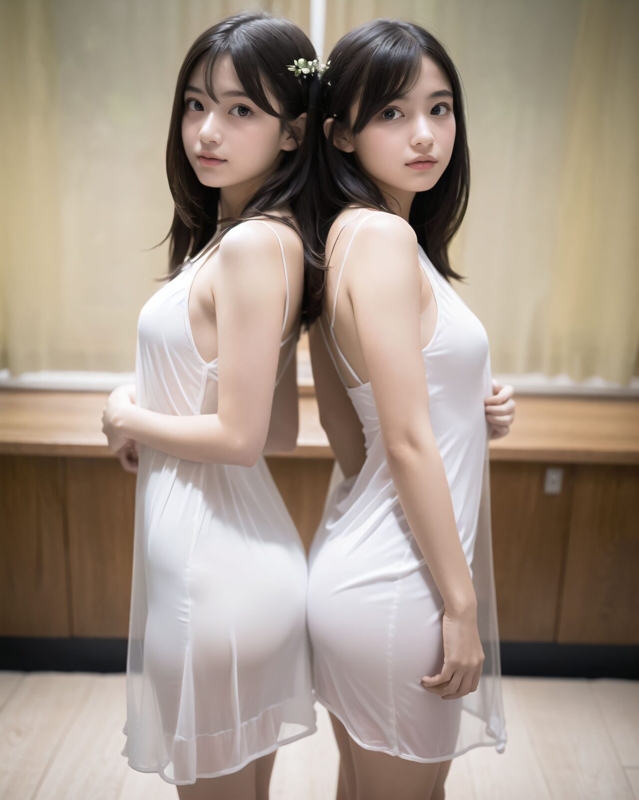 (twins girls, back to back,twins fashion:1.8),(twins girls, back to back,twins fashion:1.8),(twins girls, back to back,twins fashion:1.8),

(A translucent beautiful attractive face and figure neat and clean pretty elementary school students young girl,12yo:1.6),(embarrassed smile:1.2),(12yo:1.6),(12yo:1.6),
(idol face:1.6),(beautiful medium breasts), She wears her hair in a youthful style and possesses a cute face, Though slightly embarrassed, she's lying on the bed,
(4k, ultra high res, best quality, masterpiece:1.2), (photo realistic:1.4), (studio lighting),exceptionally detailed RAW color photo, professional-grade photograph,

(Photos for infantile tastes:1.6),
(Young girl standing, relaxing, sexy pose with knees open, childish body: 1.5),

**

(twins girls, back to back,twins fashion:1.8),

**
BLAKE


(A 16-year-old fairy girl with an innocent subtle sunlight filtering through sheer curtains. A gentle, serene expression on her face, creating a homely, comforting atmosphere),

her innocent expression, gentle smile, shyness,

shy idol-like smile,

dark, deep blue-green eyes that radiate a pure brilliance,
silver hair, stylish short haircut, delicate hair flow,


a look into the camera, a look that meets the eye, embodying the wonder of a child,

close-up shots,
soft, natural poses, youthful and elegant shots,


a mischievous look, an ideal fusion of innocence and charm,
embodying the popular kawaii girl,
elements of Lolita fashion, fresh and pure poses, exuding natural charm,


emphasizing her cuteness from a low angle and bringing out the delicate texture of her hair and clothes.
Soft natural light casts a soft shadow, bringing out the contours of her youthful face.


making her stand out clearly.
The shallow depth of field of the 50mm f/1.2 lens creates beautiful depth of field blur with her face in focus.
High resolution, detailed graphics,
vibrant colors, professional quality,


ultra-high resolution, every detail is reproduced clearly, from the individual strands of hair to the intricate weave of the costume.
The vivid contrast of the professional-quality image brings the vivid colors to life.

(EasyNegativeV2: -1.5), (Worst Quality, Low Quality: -1.2),
(Mole: -1.1), (Skin Spot: -1.2), (Freckle: -1.3)
(Poor Hand: -5: -1.2), (Negative Hand: -1.1),

BLAKE

A high detail illustration of a young Japanese girl with a **shy yet curious expression**.
Her expression should convey a sense of hesitant curiosity, as if she is trying to understand her own emotions of nervousness and excitement. Her cheeks should be flushed lightly, and her eyes should have a gentle sparkle, hinting at both her hesitation and her playful desire to show herself.

She wears a revealing summer dress with **lace details** that peek out, adding an element of innocent allure. Her hands should be placed near her neckline, **gently pulling the fabric aside as if to reveal more of her chest**, but with a sense of hesitation that conveys her mixed feelings. Her pose should be slightly suggesting vulnerability while also giving a hint of confidence as if she is trying to overcome her shyness.

The focus should be on her **facial expressions?soft, sparkling eyes, flushed cheeks, and a tiny, nervous smile** that shows her internal conflict between wanting to be daring and feeling hesitant. Her posture should feel both reserved and exploratory, making it appear that she is testing her own boundaries.

The illustration should be rendered in a **2.5D anime-inspired art style**, with bright and vibrant colors. The emphasis should be on capturing the moment of emotional conflict, balancing innocence with a daring, yet unsure charm. The setting should be simple, allowing the focus to remain on her actions and expressions, and ensuring that the sense of charm and playfulness is at the forefront.

BLAKE



A high detail illustration of a young Japanese girl with a shy yet funy expression, She should look as if she is caught in an emotional mix of nervousness and excitement, her cheeks flushed deeply, and her eyes wide with a hint of tears welling up, reflecting her vulnerability and hesitation. reflecting her playful desire to show herself, but now with an added layer of innocence and reluctance.

She has long black hair that falls past her shoulders and wears a slightly revealing summer dress. Her hands should be positioned near her chest, as if holding her dress up to cover herself, creating a sense of both self-consciousness and wanting to reveal. She should also be lifting the hem of her dress just enough , adding to the tension between innocence and boldness. Her body language should emphasize a mix of defensiveness and thrill, similar to someone caught between wanting to hide and wanting to be seen.

The illustration should focus on her **facial expressions?wide eyes with tears, flushed cheeks, and a slightly trembling, unsure smile**, capturing the tension between her desires and her hesitation. The anime-inspired art style should use bright, vibrant tones, bringing out her emotional conflict while keeping the overall atmosphere charming and a bit playful.