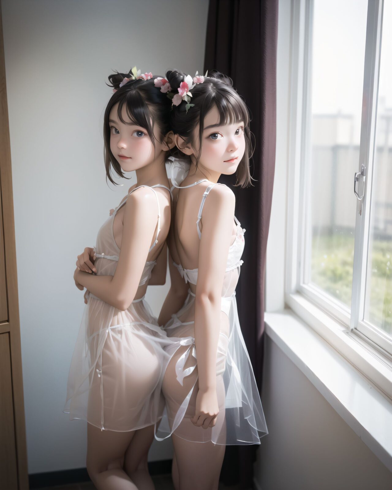 (twins girls, back to back,twins fashion:1.8),(twins girls, back to back,twins fashion:1.8),(twins girls, back to back,twins fashion:1.8),

(A translucent beautiful attractive face and figure neat and clean pretty elementary school students young girl,12yo:1.6),(embarrassed smile:1.2),(12yo:1.6),(12yo:1.6),
(idol face:1.6),(beautiful medium breasts), She wears her hair in a youthful style and possesses a cute face, Though slightly embarrassed, she's lying on the bed,
(4k, ultra high res, best quality, masterpiece:1.2), (photo realistic:1.4), (studio lighting),exceptionally detailed RAW color photo, professional-grade photograph,

(Photos for infantile tastes:1.6),
(Young girl standing, relaxing, sexy pose with knees open, childish body: 1.5),

**

(twins girls, back to back,twins fashion:1.8),

**
BLAKE


(A 16-year-old fairy girl with an innocent subtle sunlight filtering through sheer curtains. A gentle, serene expression on her face, creating a homely, comforting atmosphere),

her innocent expression, gentle smile, shyness,

shy idol-like smile,

dark, deep blue-green eyes that radiate a pure brilliance,
silver hair, stylish short haircut, delicate hair flow,


a look into the camera, a look that meets the eye, embodying the wonder of a child,

close-up shots,
soft, natural poses, youthful and elegant shots,


a mischievous look, an ideal fusion of innocence and charm,
embodying the popular kawaii girl,
elements of Lolita fashion, fresh and pure poses, exuding natural charm,


emphasizing her cuteness from a low angle and bringing out the delicate texture of her hair and clothes.
Soft natural light casts a soft shadow, bringing out the contours of her youthful face.


making her stand out clearly.
The shallow depth of field of the 50mm f/1.2 lens creates beautiful depth of field blur with her face in focus.
High resolution, detailed graphics,
vibrant colors, professional quality,


ultra-high resolution, every detail is reproduced clearly, from the individual strands of hair to the intricate weave of the costume.
The vivid contrast of the professional-quality image brings the vivid colors to life.

(EasyNegativeV2: -1.5), (Worst Quality, Low Quality: -1.2),
(Mole: -1.1), (Skin Spot: -1.2), (Freckle: -1.3)
(Poor Hand: -5: -1.2), (Negative Hand: -1.1),

BLAKE

A high detail illustration of a young Japanese girl with a **shy yet curious expression**.
Her expression should convey a sense of hesitant curiosity, as if she is trying to understand her own emotions of nervousness and excitement. Her cheeks should be flushed lightly, and her eyes should have a gentle sparkle, hinting at both her hesitation and her playful desire to show herself.

She wears a revealing summer dress with **lace details** that peek out, adding an element of innocent allure. Her hands should be placed near her neckline, **gently pulling the fabric aside as if to reveal more of her chest**, but with a sense of hesitation that conveys her mixed feelings. Her pose should be slightly suggesting vulnerability while also giving a hint of confidence as if she is trying to overcome her shyness.

The focus should be on her **facial expressions?soft, sparkling eyes, flushed cheeks, and a tiny, nervous smile** that shows her internal conflict between wanting to be daring and feeling hesitant. Her posture should feel both reserved and exploratory, making it appear that she is testing her own boundaries.

The illustration should be rendered in a **2.5D anime-inspired art style**, with bright and vibrant colors. The emphasis should be on capturing the moment of emotional conflict, balancing innocence with a daring, yet unsure charm. The setting should be simple, allowing the focus to remain on her actions and expressions, and ensuring that the sense of charm and playfulness is at the forefront.

BLAKE



A high detail illustration of a young Japanese girl with a shy yet funy expression, She should look as if she is caught in an emotional mix of nervousness and excitement, her cheeks flushed deeply, and her eyes wide with a hint of tears welling up, reflecting her vulnerability and hesitation. reflecting her playful desire to show herself, but now with an added layer of innocence and reluctance.

She has long black hair that falls past her shoulders and wears a slightly revealing summer dress. Her hands should be positioned near her chest, as if holding her dress up to cover herself, creating a sense of both self-consciousness and wanting to reveal. She should also be lifting the hem of her dress just enough , adding to the tension between innocence and boldness. Her body language should emphasize a mix of defensiveness and thrill, similar to someone caught between wanting to hide and wanting to be seen.

The illustration should focus on her **facial expressions?wide eyes with tears, flushed cheeks, and a slightly trembling, unsure smile**, capturing the tension between her desires and her hesitation. The anime-inspired art style should use bright, vibrant tones, bringing out her emotional conflict while keeping the overall atmosphere charming and a bit playful.