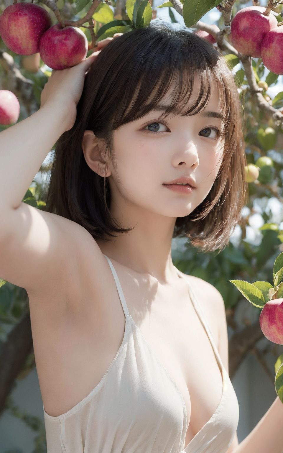 A 16-year-old fairy girl with an innocent and pure charm,

((In a sunny orchard. she is surrounded by fruit-laden trees and the scent of fresh blossoms. capturing a sense of abundance and nature):1.6 ),

her innocent expression, gentle smile, shyness,

shy idol-like smile,

dark, deep blue-green eyes that radiate a pure brilliance,
silver hair, stylish short haircut, delicate hair flow,


a look into the camera, a look that meets the eye, embodying the wonder of a child,

close-up shots,
soft, natural poses, youthful and elegant shots,


a mischievous look, an ideal fusion of innocence and charm,
embodying the popular kawaii girl,
elements of Lolita fashion, fresh and pure poses, exuding natural charm,


emphasizing her cuteness from a low angle and bringing out the delicate texture of her hair and clothes.
Soft natural light casts a soft shadow, bringing out the contours of her youthful face.


making her stand out clearly.
The shallow depth of field of the 50mm f/1.2 lens creates beautiful depth of field blur with her face in focus.
High resolution, detailed graphics,
vibrant colors, professional quality,


ultra-high resolution, every detail is reproduced clearly, from the individual strands of hair to the intricate weave of the costume.
The vivid contrast of the professional-quality image brings the vivid colors to life.

(EasyNegativeV2: -1.5), (Worst Quality, Low Quality: -1.2),
(Mole: -1.1), (Skin Spot: -1.2), (Freckle: -1.3)
(Poor Hand: -5: -1.2), (Negative Hand: -1.1),

BLAKE

A high detail illustration of a young Japanese girl with a **shy yet curious expression**. 
Her expression should convey a sense of hesitant curiosity, as if she is trying to understand her own emotions of nervousness and excitement. Her cheeks should be flushed lightly, and her eyes should have a gentle sparkle, hinting at both her hesitation and her playful desire to show herself.

She wears a revealing summer dress with **lace details** that peek out, adding an element of innocent allure. Her hands should be placed near her neckline, **gently pulling the fabric aside as if to reveal more of her chest**, but with a sense of hesitation that conveys her mixed feelings. Her pose should be slightly twisted, suggesting vulnerability while also giving a hint of confidence as if she is trying to overcome her shyness.

The focus should be on her **facial expressions?soft, sparkling eyes, flushed cheeks, and a tiny, nervous smile** that shows her internal conflict between wanting to be daring and feeling hesitant. Her posture should feel both reserved and exploratory, making it appear that she is testing her own boundaries.

The illustration should be rendered in a **2.5D anime-inspired art style**, with bright and vibrant colors. The emphasis should be on capturing the moment of emotional conflict, balancing innocence with a daring, yet unsure charm. The setting should be simple, allowing the focus to remain on her actions and expressions, and ensuring that the sense of charm and playfulness is at the forefront.

BLAKE

(A girl with her large breasts),
(from front),
dynamic angle,(leaning forward),
moderately normal perky breasts, happiness, depth of field, bed, girl's room,

 
The room in the background is decorated in soft, girlish colors. The room has been enchanted, and a gentle light illuminates the many items in the room.
The girl is wearing a confident smile.
The whole screen is a scene where fantasy elements and her erotic-kawaii charm fuse together.

BLAKE

A high detail illustration of a young Japanese girl with a shy yet funy expression, She should look as if she is caught in an emotional mix of nervousness and excitement, her cheeks flushed deeply, and her eyes wide with a hint of tears welling up, reflecting her vulnerability and hesitation. reflecting her playful desire to show herself, but now with an added layer of innocence and reluctance.

She has long black hair that falls past her shoulders and wears a slightly revealing summer dress. Her hands should be positioned near her chest, as if holding her dress up to cover herself, creating a sense of both self-consciousness and wanting to reveal. She should also be lifting the hem of her dress just enough , adding to the tension between innocence and boldness. Her body language should emphasize a mix of defensiveness and thrill, similar to someone caught between wanting to hide and wanting to be seen.

The illustration should focus on her **facial expressions?wide eyes with tears, flushed cheeks, and a slightly trembling, unsure smile**, capturing the tension between her desires and her hesitation. The anime-inspired art style should use bright, vibrant tones, bringing out her emotional conflict while keeping the overall atmosphere charming and a bit playful.