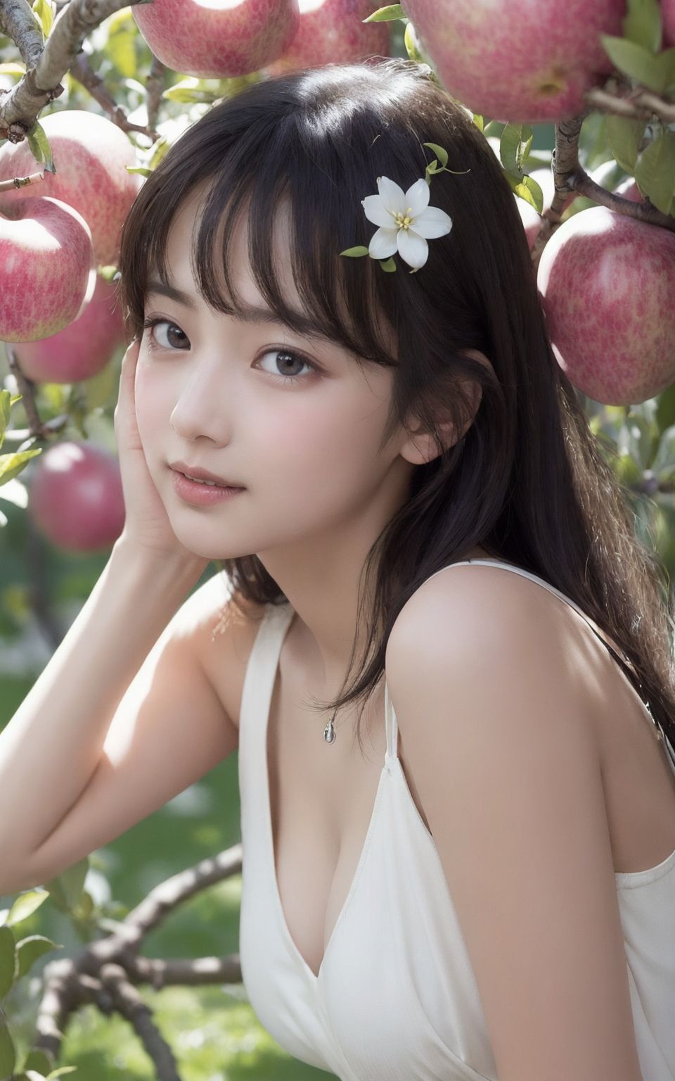 A 16-year-old fairy girl with an innocent and pure charm,

((In a sunny orchard. she is surrounded by fruit-laden trees and the scent of fresh blossoms. capturing a sense of abundance and nature):1.6 ),

her innocent expression, gentle smile, shyness,

shy idol-like smile,

dark, deep blue-green eyes that radiate a pure brilliance,
silver hair, stylish short haircut, delicate hair flow,


a look into the camera, a look that meets the eye, embodying the wonder of a child,

close-up shots,
soft, natural poses, youthful and elegant shots,


a mischievous look, an ideal fusion of innocence and charm,
embodying the popular kawaii girl,
elements of Lolita fashion, fresh and pure poses, exuding natural charm,


emphasizing her cuteness from a low angle and bringing out the delicate texture of her hair and clothes.
Soft natural light casts a soft shadow, bringing out the contours of her youthful face.


making her stand out clearly.
The shallow depth of field of the 50mm f/1.2 lens creates beautiful depth of field blur with her face in focus.
High resolution, detailed graphics,
vibrant colors, professional quality,


ultra-high resolution, every detail is reproduced clearly, from the individual strands of hair to the intricate weave of the costume.
The vivid contrast of the professional-quality image brings the vivid colors to life.

(EasyNegativeV2: -1.5), (Worst Quality, Low Quality: -1.2),
(Mole: -1.1), (Skin Spot: -1.2), (Freckle: -1.3)
(Poor Hand: -5: -1.2), (Negative Hand: -1.1),

BLAKE

A high detail illustration of a young Japanese girl with a **shy yet curious expression**. 
Her expression should convey a sense of hesitant curiosity, as if she is trying to understand her own emotions of nervousness and excitement. Her cheeks should be flushed lightly, and her eyes should have a gentle sparkle, hinting at both her hesitation and her playful desire to show herself.

She wears a revealing summer dress with **lace details** that peek out, adding an element of innocent allure. Her hands should be placed near her neckline, **gently pulling the fabric aside as if to reveal more of her chest**, but with a sense of hesitation that conveys her mixed feelings. Her pose should be slightly twisted, suggesting vulnerability while also giving a hint of confidence as if she is trying to overcome her shyness.

The focus should be on her **facial expressions?soft, sparkling eyes, flushed cheeks, and a tiny, nervous smile** that shows her internal conflict between wanting to be daring and feeling hesitant. Her posture should feel both reserved and exploratory, making it appear that she is testing her own boundaries.

The illustration should be rendered in a **2.5D anime-inspired art style**, with bright and vibrant colors. The emphasis should be on capturing the moment of emotional conflict, balancing innocence with a daring, yet unsure charm. The setting should be simple, allowing the focus to remain on her actions and expressions, and ensuring that the sense of charm and playfulness is at the forefront.

BLAKE

(A girl with her large breasts),
(from front),
dynamic angle,(leaning forward),
moderately normal perky breasts, happiness, depth of field, bed, girl's room,

 
The room in the background is decorated in soft, girlish colors. The room has been enchanted, and a gentle light illuminates the many items in the room.
The girl is wearing a confident smile.
The whole screen is a scene where fantasy elements and her erotic-kawaii charm fuse together.

BLAKE

A high detail illustration of a young Japanese girl with a shy yet funy expression, She should look as if she is caught in an emotional mix of nervousness and excitement, her cheeks flushed deeply, and her eyes wide with a hint of tears welling up, reflecting her vulnerability and hesitation. reflecting her playful desire to show herself, but now with an added layer of innocence and reluctance.

She has long black hair that falls past her shoulders and wears a slightly revealing summer dress. Her hands should be positioned near her chest, as if holding her dress up to cover herself, creating a sense of both self-consciousness and wanting to reveal. She should also be lifting the hem of her dress just enough , adding to the tension between innocence and boldness. Her body language should emphasize a mix of defensiveness and thrill, similar to someone caught between wanting to hide and wanting to be seen.

The illustration should focus on her **facial expressions?wide eyes with tears, flushed cheeks, and a slightly trembling, unsure smile**, capturing the tension between her desires and her hesitation. The anime-inspired art style should use bright, vibrant tones, bringing out her emotional conflict while keeping the overall atmosphere charming and a bit playful.