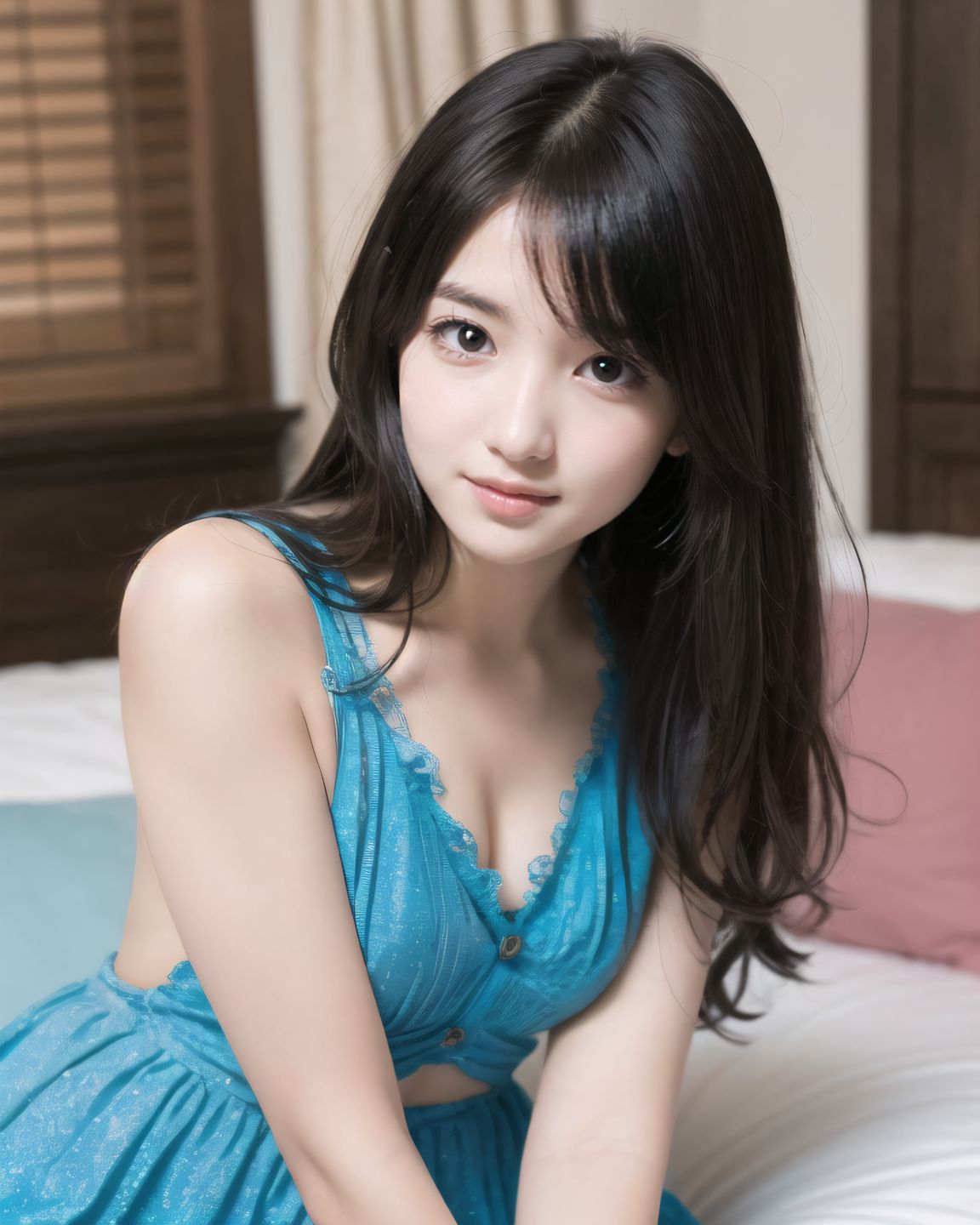 A 16-year-old fairy girl with an innocent and pure charm,
her innocent expression, gentle smile, shyness,
shy idol-like smile,
dark, deep blue-green eyes that radiate a pure brilliance,
silver hair, stylish short haircut, delicate hair flow,
a look into the camera, a look that meets the eye, embodying the wonder of a child,
close-up shots,
soft, natural poses, youthful and elegant shots,
a mischievous look, an ideal fusion of innocence and charm,
embodying the popular kawaii girl,
elements of Lolita fashion, fresh and pure poses, exuding natural charm,
emphasizing her cuteness from a low angle and bringing out the delicate texture of her hair and clothes.
Soft natural light casts a soft shadow, bringing out the contours of her youthful face.
making her stand out clearly.
The shallow depth of field of the 50mm f/1.2 lens creates beautiful depth of field blur with her face in focus.
High resolution, detailed graphics,
vibrant colors, professional quality,
ultra-high resolution, every detail is reproduced clearly, from the individual strands of hair to the intricate weave of the costume.
The vivid contrast of the professional-quality image brings the vivid colors to life.
BLAKE
A high detail illustration of a young Japanese girl with a **shy yet curious expression**.
Her expression should convey a sense of hesitant curiosity, as if she is trying to understand her own emotions of nervousness and excitement. Her cheeks should be flushed lightly, and her eyes should have a gentle sparkle, hinting at both her hesitation and her playful desire to show herself.
She wears a revealing summer dress with **lace details** that peek out, adding an element of innocent allure. Her hands should be placed near her neckline, **gently pulling the fabric aside as if to reveal more of her chest**, but with a sense of hesitation that conveys her mixed feelings. Her pose should be slightly twisted, suggesting vulnerability while also giving a hint of confidence as if she is trying to overcome her shyness.
The focus should be on her **facial expressions?soft, sparkling eyes, flushed cheeks, and a tiny, nervous smile** that shows her internal conflict between wanting to be daring and feeling hesitant. Her posture should feel both reserved and exploratory, making it appear that she is testing her own boundaries.
The illustration should be rendered in a **2.5D anime-inspired art style**, with bright and vibrant colors. The emphasis should be on capturing the moment of emotional conflict, balancing innocence with a daring, yet unsure charm. The setting should be simple, allowing the focus to remain on her actions and expressions, and ensuring that the sense of charm and playfulness is at the forefront.
BLAKE
(A girl with her large breasts),
(from front),
dynamic angle,(leaning forward),
moderately normal perky breasts, happiness, depth of field, bed, girl's room,
The room in the background is decorated in soft, girlish colors. The room has been enchanted, and a gentle light illuminates the many items in the room.
The girl is wearing a confident smile.
The whole screen is a scene where fantasy elements and her erotic-kawaii charm fuse together.
BLAKE
A high detail illustration of a young Japanese girl with a shy yet funy expression, She should look as if she is caught in an emotional mix of nervousness and excitement, her cheeks flushed deeply, and her eyes wide with a hint of tears welling up, reflecting her vulnerability and hesitation. reflecting her playful desire to show herself, but now with an added layer of innocence and reluctance.
She has long black hair that falls past her shoulders and wears a slightly revealing summer dress. Her hands should be positioned near her chest, as if holding her dress up to cover herself, creating a sense of both self-consciousness and wanting to reveal. She should also be lifting the hem of her dress just enough , adding to the tension between innocence and boldness. Her body language should emphasize a mix of defensiveness and thrill, similar to someone caught between wanting to hide and wanting to be seen.
The illustration should focus on her **facial expressions?wide eyes with tears, flushed cheeks, and a slightly trembling, unsure smile**, capturing the tension between her desires and her hesitation. The anime-inspired art style should use bright, vibrant tones, bringing out her emotional conflict while keeping the overall atmosphere charming and a bit playful.