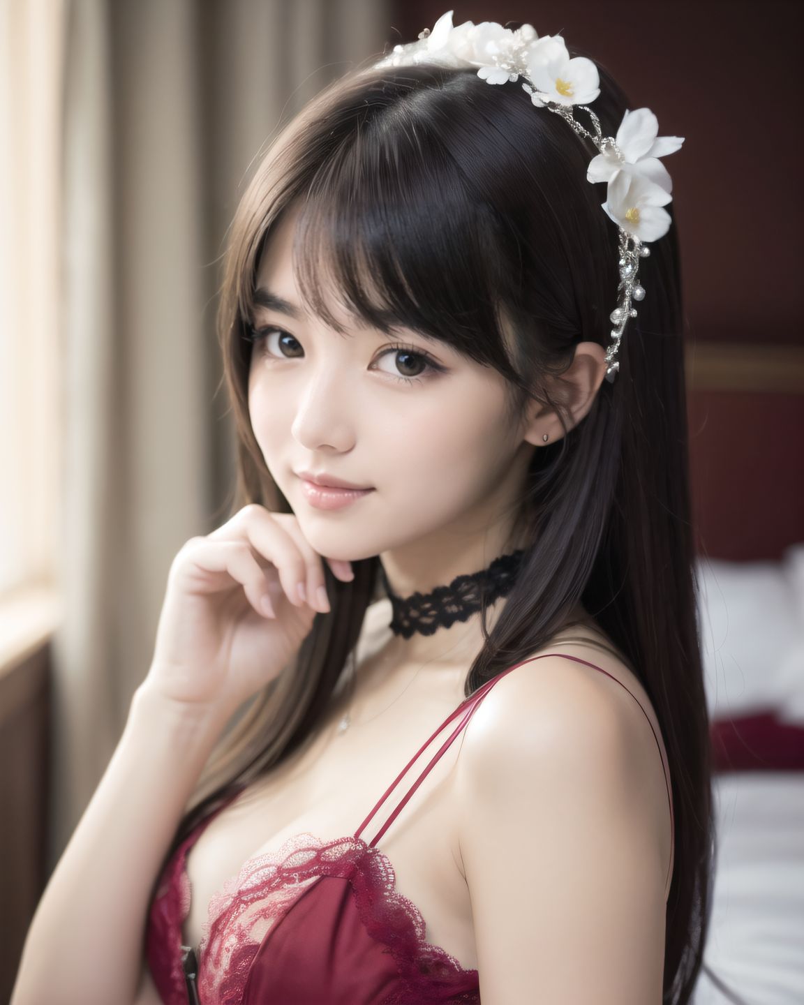A 16-year-old fairy girl with an innocent and pure charm,
her innocent expression, gentle smile, shyness,
shy idol-like smile,
dark, deep blue-green eyes that radiate a pure brilliance,
silver hair, stylish short haircut, delicate hair flow,
a look into the camera, a look that meets the eye, embodying the wonder of a child,
close-up shots,
soft, natural poses, youthful and elegant shots,
a mischievous look, an ideal fusion of innocence and charm,
embodying the popular kawaii girl,
elements of Lolita fashion, fresh and pure poses, exuding natural charm,
emphasizing her cuteness from a low angle and bringing out the delicate texture of her hair and clothes.
Soft natural light casts a soft shadow, bringing out the contours of her youthful face.
making her stand out clearly.
The shallow depth of field of the 50mm f/1.2 lens creates beautiful depth of field blur with her face in focus.
High resolution, detailed graphics,
vibrant colors, professional quality,
ultra-high resolution, every detail is reproduced clearly, from the individual strands of hair to the intricate weave of the costume.
The vivid contrast of the professional-quality image brings the vivid colors to life.
BLAKE
A high detail illustration of a young Japanese girl with a **shy yet curious expression**.
Her expression should convey a sense of hesitant curiosity, as if she is trying to understand her own emotions of nervousness and excitement. Her cheeks should be flushed lightly, and her eyes should have a gentle sparkle, hinting at both her hesitation and her playful desire to show herself.
She wears a revealing summer dress with **lace details** that peek out, adding an element of innocent allure. Her hands should be placed near her neckline, **gently pulling the fabric aside as if to reveal more of her chest**, but with a sense of hesitation that conveys her mixed feelings. Her pose should be slightly twisted, suggesting vulnerability while also giving a hint of confidence as if she is trying to overcome her shyness.
The focus should be on her **facial expressions?soft, sparkling eyes, flushed cheeks, and a tiny, nervous smile** that shows her internal conflict between wanting to be daring and feeling hesitant. Her posture should feel both reserved and exploratory, making it appear that she is testing her own boundaries.
The illustration should be rendered in a **2.5D anime-inspired art style**, with bright and vibrant colors. The emphasis should be on capturing the moment of emotional conflict, balancing innocence with a daring, yet unsure charm. The setting should be simple, allowing the focus to remain on her actions and expressions, and ensuring that the sense of charm and playfulness is at the forefront.
BLAKE
(A girl with her large breasts),
(from front),
dynamic angle,(leaning forward),
moderately normal perky breasts, happiness, depth of field, bed, girl's room,
The room in the background is decorated in soft, girlish colors. The room has been enchanted, and a gentle light illuminates the many items in the room.
The girl is wearing a confident smile.
The whole screen is a scene where fantasy elements and her erotic-kawaii charm fuse together.
BLAKE
A high detail illustration of a young Japanese girl with a shy yet funy expression, She should look as if she is caught in an emotional mix of nervousness and excitement, her cheeks flushed deeply, and her eyes wide with a hint of tears welling up, reflecting her vulnerability and hesitation. reflecting her playful desire to show herself, but now with an added layer of innocence and reluctance.
She has long black hair that falls past her shoulders and wears a slightly revealing summer dress. Her hands should be positioned near her chest, as if holding her dress up to cover herself, creating a sense of both self-consciousness and wanting to reveal. She should also be lifting the hem of her dress just enough , adding to the tension between innocence and boldness. Her body language should emphasize a mix of defensiveness and thrill, similar to someone caught between wanting to hide and wanting to be seen.
The illustration should focus on her **facial expressions?wide eyes with tears, flushed cheeks, and a slightly trembling, unsure smile**, capturing the tension between her desires and her hesitation. The anime-inspired art style should use bright, vibrant tones, bringing out her emotional conflict while keeping the overall atmosphere charming and a bit playful.
