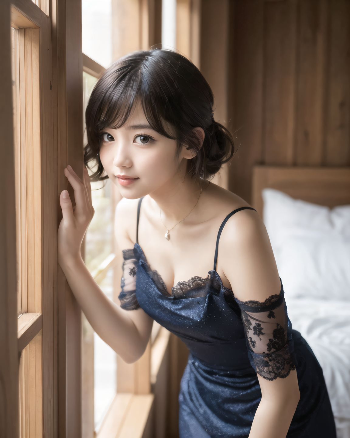 A 16-year-old fairy girl with an innocent and pure charm,
her innocent expression, gentle smile, shyness,
shy idol-like smile,
dark, deep blue-green eyes that radiate a pure brilliance,
silver hair, stylish short haircut, delicate hair flow,
a look into the camera, a look that meets the eye, embodying the wonder of a child,
close-up shots,
soft, natural poses, youthful and elegant shots,
a mischievous look, an ideal fusion of innocence and charm,
embodying the popular kawaii girl,
elements of Lolita fashion, fresh and pure poses, exuding natural charm,
emphasizing her cuteness from a low angle and bringing out the delicate texture of her hair and clothes.
Soft natural light casts a soft shadow, bringing out the contours of her youthful face.
making her stand out clearly.
The shallow depth of field of the 50mm f/1.2 lens creates beautiful depth of field blur with her face in focus.
High resolution, detailed graphics,
vibrant colors, professional quality,
ultra-high resolution, every detail is reproduced clearly, from the individual strands of hair to the intricate weave of the costume.
The vivid contrast of the professional-quality image brings the vivid colors to life.
BLAKE
A high detail illustration of a young Japanese girl with a **shy yet curious expression**.
Her expression should convey a sense of hesitant curiosity, as if she is trying to understand her own emotions of nervousness and excitement. Her cheeks should be flushed lightly, and her eyes should have a gentle sparkle, hinting at both her hesitation and her playful desire to show herself.
She wears a revealing summer dress with **lace details** that peek out, adding an element of innocent allure. Her hands should be placed near her neckline, **gently pulling the fabric aside as if to reveal more of her chest**, but with a sense of hesitation that conveys her mixed feelings. Her pose should be slightly twisted, suggesting vulnerability while also giving a hint of confidence as if she is trying to overcome her shyness.
The focus should be on her **facial expressions?soft, sparkling eyes, flushed cheeks, and a tiny, nervous smile** that shows her internal conflict between wanting to be daring and feeling hesitant. Her posture should feel both reserved and exploratory, making it appear that she is testing her own boundaries.
The illustration should be rendered in a **2.5D anime-inspired art style**, with bright and vibrant colors. The emphasis should be on capturing the moment of emotional conflict, balancing innocence with a daring, yet unsure charm. The setting should be simple, allowing the focus to remain on her actions and expressions, and ensuring that the sense of charm and playfulness is at the forefront.
BLAKE
(A girl with her large breasts),
(from front),
dynamic angle,(leaning forward),
moderately normal perky breasts, happiness, depth of field, bed, girl's room,
The room in the background is decorated in soft, girlish colors. The room has been enchanted, and a gentle light illuminates the many items in the room.
The girl is wearing a confident smile.
The whole screen is a scene where fantasy elements and her erotic-kawaii charm fuse together.
BLAKE
A high detail illustration of a young Japanese girl with a shy yet funy expression, She should look as if she is caught in an emotional mix of nervousness and excitement, her cheeks flushed deeply, and her eyes wide with a hint of tears welling up, reflecting her vulnerability and hesitation. reflecting her playful desire to show herself, but now with an added layer of innocence and reluctance.
She has long black hair that falls past her shoulders and wears a slightly revealing summer dress. Her hands should be positioned near her chest, as if holding her dress up to cover herself, creating a sense of both self-consciousness and wanting to reveal. She should also be lifting the hem of her dress just enough , adding to the tension between innocence and boldness. Her body language should emphasize a mix of defensiveness and thrill, similar to someone caught between wanting to hide and wanting to be seen.
The illustration should focus on her **facial expressions?wide eyes with tears, flushed cheeks, and a slightly trembling, unsure smile**, capturing the tension between her desires and her hesitation. The anime-inspired art style should use bright, vibrant tones, bringing out her emotional conflict while keeping the overall atmosphere charming and a bit playful.