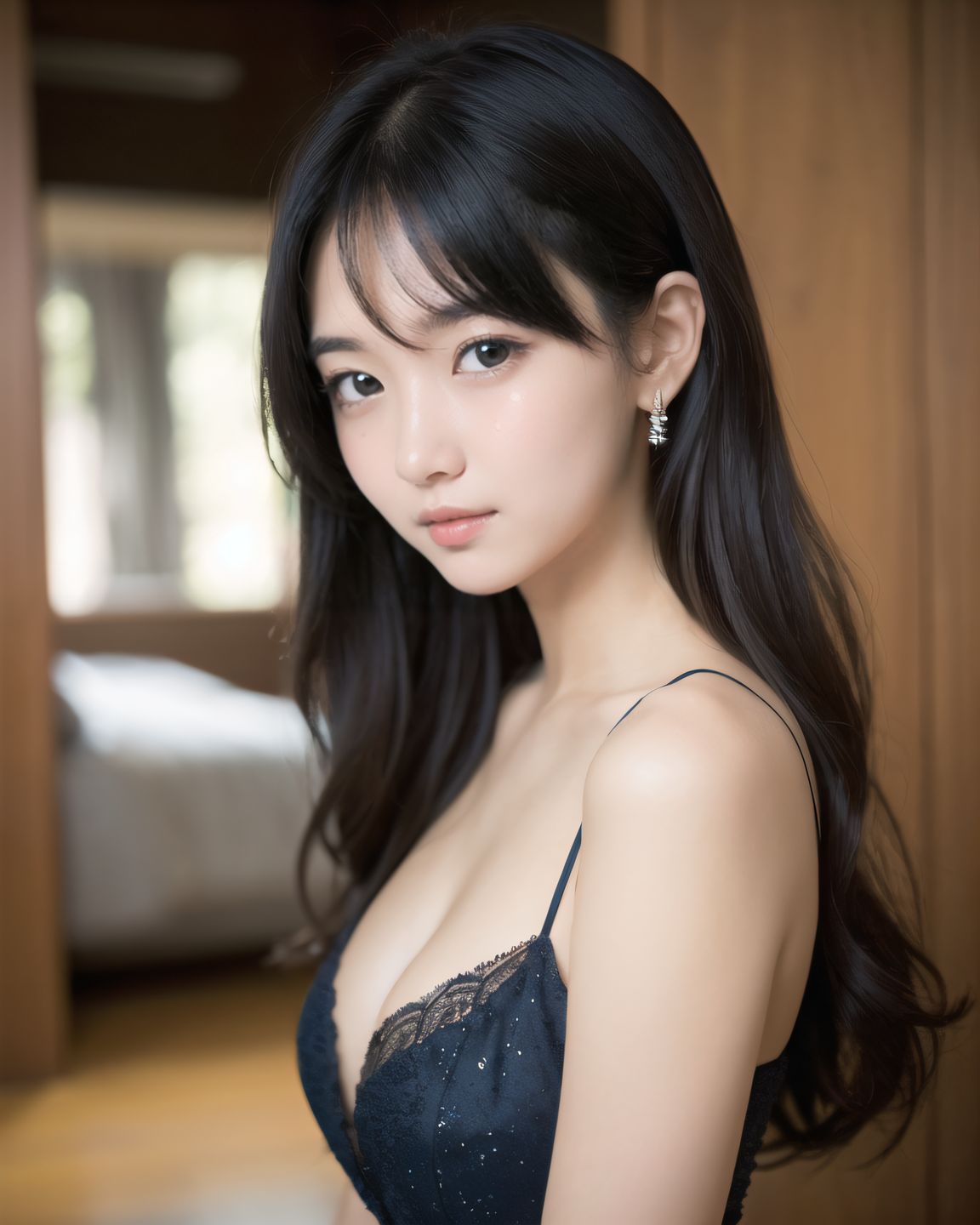 A 16-year-old fairy girl with an innocent and pure charm,
her innocent expression, gentle smile, shyness,
shy idol-like smile,
dark, deep blue-green eyes that radiate a pure brilliance,
silver hair, stylish short haircut, delicate hair flow,
a look into the camera, a look that meets the eye, embodying the wonder of a child,
close-up shots,
soft, natural poses, youthful and elegant shots,
a mischievous look, an ideal fusion of innocence and charm,
embodying the popular kawaii girl,
elements of Lolita fashion, fresh and pure poses, exuding natural charm,
emphasizing her cuteness from a low angle and bringing out the delicate texture of her hair and clothes.
Soft natural light casts a soft shadow, bringing out the contours of her youthful face.
making her stand out clearly.
The shallow depth of field of the 50mm f/1.2 lens creates beautiful depth of field blur with her face in focus.
High resolution, detailed graphics,
vibrant colors, professional quality,
ultra-high resolution, every detail is reproduced clearly, from the individual strands of hair to the intricate weave of the costume.
The vivid contrast of the professional-quality image brings the vivid colors to life.
BLAKE
A high detail illustration of a young Japanese girl with a **shy yet curious expression**.
Her expression should convey a sense of hesitant curiosity, as if she is trying to understand her own emotions of nervousness and excitement. Her cheeks should be flushed lightly, and her eyes should have a gentle sparkle, hinting at both her hesitation and her playful desire to show herself.
She wears a revealing summer dress with **lace details** that peek out, adding an element of innocent allure. Her hands should be placed near her neckline, **gently pulling the fabric aside as if to reveal more of her chest**, but with a sense of hesitation that conveys her mixed feelings. Her pose should be slightly twisted, suggesting vulnerability while also giving a hint of confidence as if she is trying to overcome her shyness.
The focus should be on her **facial expressions?soft, sparkling eyes, flushed cheeks, and a tiny, nervous smile** that shows her internal conflict between wanting to be daring and feeling hesitant. Her posture should feel both reserved and exploratory, making it appear that she is testing her own boundaries.
The illustration should be rendered in a **2.5D anime-inspired art style**, with bright and vibrant colors. The emphasis should be on capturing the moment of emotional conflict, balancing innocence with a daring, yet unsure charm. The setting should be simple, allowing the focus to remain on her actions and expressions, and ensuring that the sense of charm and playfulness is at the forefront.
BLAKE
(A girl with her large breasts),
(from front),
dynamic angle,(leaning forward),
moderately normal perky breasts, happiness, depth of field, bed, girl's room,
The room in the background is decorated in soft, girlish colors. The room has been enchanted, and a gentle light illuminates the many items in the room.
The girl is wearing a confident smile.
The whole screen is a scene where fantasy elements and her erotic-kawaii charm fuse together.
BLAKE
A high detail illustration of a young Japanese girl with a shy yet funy expression, She should look as if she is caught in an emotional mix of nervousness and excitement, her cheeks flushed deeply, and her eyes wide with a hint of tears welling up, reflecting her vulnerability and hesitation. reflecting her playful desire to show herself, but now with an added layer of innocence and reluctance.
She has long black hair that falls past her shoulders and wears a slightly revealing summer dress. Her hands should be positioned near her chest, as if holding her dress up to cover herself, creating a sense of both self-consciousness and wanting to reveal. She should also be lifting the hem of her dress just enough , adding to the tension between innocence and boldness. Her body language should emphasize a mix of defensiveness and thrill, similar to someone caught between wanting to hide and wanting to be seen.
The illustration should focus on her **facial expressions?wide eyes with tears, flushed cheeks, and a slightly trembling, unsure smile**, capturing the tension between her desires and her hesitation. The anime-inspired art style should use bright, vibrant tones, bringing out her emotional conflict while keeping the overall atmosphere charming and a bit playful.