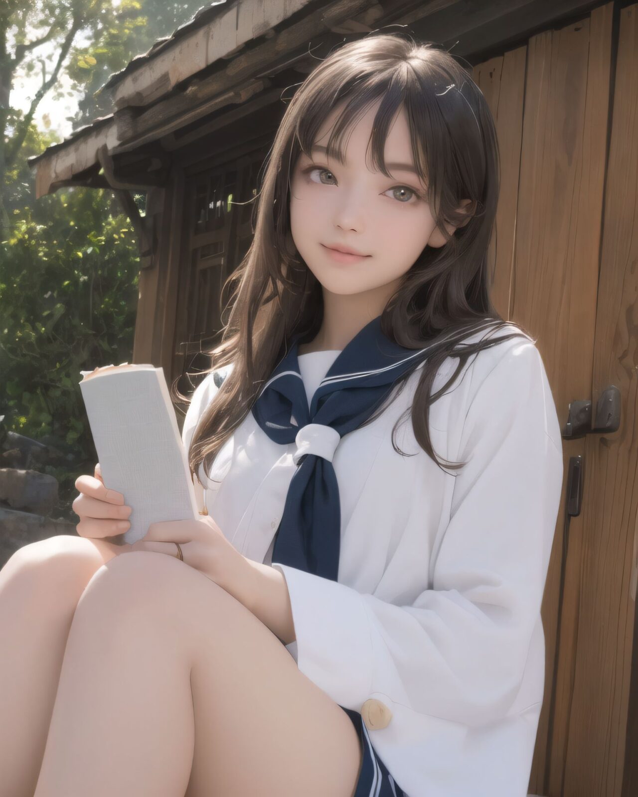 ?RUNA?

(masterpiece:1.3), (best quality:1.3),(photo-realistic:1.5),real person,
(cute girl:1.2),kawaii,idol face,(12 years old young girl:1.3),

BLAKE

Innocent pure and charming 16-year-old girl, 
Innocent, youthful expression, gentle smile, shy demeanour,

Embarrassed Idol smile,

dark deep Blue green eyes, shining with purity,
stylish short cut, delicate flow of hair, 

*
((




?Story Snippet?One-Sentence Story?
?On my first day at the new school, I was waiting for ?that person? at the entrance in the twilight?for some reason, I had decided to do so.?

?Expression?
A vulnerable, slightly melancholic smile. But her eyes are somehow lonely, with a quiet gaze that seems to hide something.


Embarrassed Idol smile,
dark deep Blue green eyes, shining with purity, stylish short cut, delicate flow of hair,
embodying childlike wonder,

?Pose?
She leans against the entrance door, one leg slightly bent and resting against the wall.
She holds an old diary in her hand, appearing to wait for something.

flirtatious eyes expression, an ideal blend of innocence and enchantment, Embodies the popular kawaii girl,
fresh and pure poses, exuding natural charm,

Facing the camera, making eye contact,

?Outfit?Clothing?
Wearing a white sailor uniform jacket, the scarf is loosely draped, and one button is undone.
The skirt is short and flutters in the wind, revealing her thighs. She wears loose socks and loafers.
The low angle emphasises her kawaii and highlights the fine textures of her clothing and clothes,

?Camera Angle?
A slightly low angle, guiding the viewer's gaze from her thighs to her face.
The background is blurred, with the sunset sky and wooden school building blending together.

?Lighting?
The orange light of dusk shines in from behind, outlining RUNA's silhouette.
The whiteness of her uniform and the soft shadows on her skin are emphasized, giving the overall scene a nostalgic tone.


Natural light casting soft shadows and highlights the contours of her youthful face,

?Scene?Setting?
The entrance of a school in a mountain village with little lighting. The old wooden school building is enveloped in the quiet of dusk.
It is an unpopular time of day, and most of the students have already gone home.

Bringing her into sharp focus, Shallow depth of field with the *50mm F/1.2 lens for beautiful depth blur with her face in focus,
High resolution, detailed graphics, vivid colors, professional quality,
Ultra-high resolution, capturing every detail from individual strands of hair to the intricate fabrics of her costume,
Professional-grade clarity and contrast bring the vibrant colours to life,

(EasyNegativeV2:-2), (worst quality, low quality:-2.5), 
(bad-hands-5:-3), (negative_hand-neg:-4),

concept art,
texture, Exquisite and beautiful backgrounds,
absolutely resolution, ultra detaile, intricate,
(8k:1.3), CG, unity, 2k wallpaper, absurdres,

):1.8),
*

Facing the camera, making eye contact, embodying childlike wonder, 

Soft, natural posture, youthful, graceful shot, 

flirtatious eyes expression,, an ideal blend of innocence and enchantment, 
Embodies the popular kawaii girl,
Elements of Lolita fashion, fresh and pure poses, exuding natural charm, 


The low angle emphasises her kawaii and highlights the fine textures of her hair and clothes, 
Natural light casts soft shadows and highlights the contours of her youthful face, 


Bringing her into sharp focus,
High resolution, detailed graphics, 
vivid colors, professional quality,


Ultra-high resolution, capturing every detail from individual strands of hair to the intricate fabrics of her costume,
Professional-grade clarity and contrast bring the vibrant colours to life,