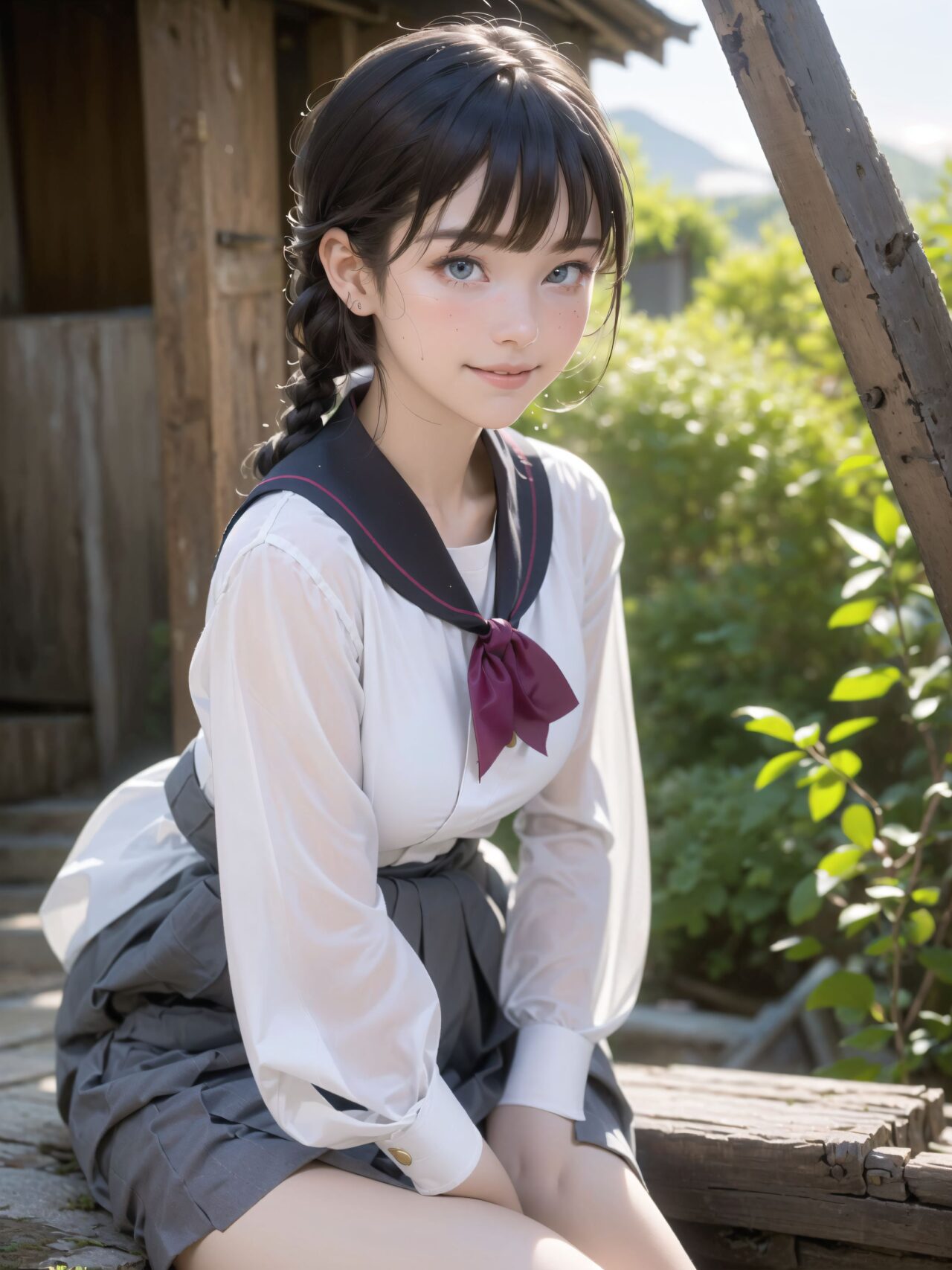 Her name is RUNA.
Her face is the cutest of all Japanese idols.
She has a natural, bewitching charm.
She has a look that is particularly popular with young male fans.
She has a child-like figure and is plump.
Her skin is beautiful, smooth and firm.
Her body is full and she has large breasts and buttocks.
She often wears see-through clothes, and you can always see part of her underwear through the see-through material.
Her clothes are loose-fitting, so they look like they could come off at any moment.
Her expression is innocent, and she looks like she's inviting men to look at her.
She seduces the hearts of the men who look at her.
She is in the middle of taking off her clothes.
She is touching her breasts.
From her appearance, it looks like she is fully prepared for sex.
In fact, in the image, her pussy is soaking wet, and even her inner thighs are wet with droplets.
Her expression shows that she is feeling embarrassed.
This image is a very erotic one that shows off her sexy appeal to the maximum.
If a man were to see it, he would probably ejaculate.

(masterpiece:1.3), (best quality:1.3),(photo-realistic:1.5),real person,
(cute girl:1.2),kawaii,idol face,(12 years old young girl:1.3),

BLAKE

Innocent pure and charming 16-year-old girl, 
Innocent, youthful expression, gentle smile, shy demeanour,

Embarrassed Idol smile,

dark deep Blue green eyes, shining with purity,
stylish short cut, delicate flow of hair, 

*
((

(masterpiece, best quality, ultra-detailed, hyper-realistic, photo-realistic, cinematic lighting, full body, solo, 4k resolution, perfect anatomy, beautifully detailed skin and fabric, soft shadows, ray tracing, intricate lighting reflections, cinematic depth of field, volumetric lighting),

A stunningly beautiful 16-year-old Japanese schoolgirl standing quietly at the aged wooden entrance of a secluded countryside school at dusk, surrounded by soft orange and pink hues of the fading sun. She wears a slightly oversized white sailor-style school uniform with a vivid red neckerchief that hangs loosely, its knot a little off-center as if hastily tied. The top of her blouse is partially unbuttoned, subtly revealing the curve of her collarbone and the top of her chest, with fabric gently pulling around her bust. Her pleated skirt is slightly ruffled and flutters lightly in the soft breeze, rising just enough to expose her smooth thighs above the hem of her white loose socks and worn brown leather loafers.

Her short black hair is glossy, layered with soft texture, and tousled slightly by the wind. Delicate bangs frame her youthful face, and a few damp strands cling subtly to her cheeks. Her eyes are deep and mysterious, dark grey with hints of melancholy violet, as if carrying unspoken emotions. She looks directly into the camera with a quiet intensity?her gaze both inviting and distant, like she?s waiting for someone but afraid they might never come. In one hand, she loosely holds an old-fashioned diary wrapped with a faded ribbon, tucked gently against her thigh, hinting at secret thoughts within.

Her body language is quiet yet suggestive: leaning lightly against the weathered doorframe with one foot up against the wood, her knees relaxed, her other hand brushing against the edge of her skirt absentmindedly. The surrounding scene is infused with nostalgic calm?moss-covered stone steps below, the edge of a rusted bicycle, and faintly glowing lanterns swinging gently from the wooden eaves above. Mist rises faintly from the fields in the distance, while soft rays from the setting sun spill through gaps in the clouds, illuminating dust motes in the air.

The camera captures her from a slightly low, diagonal angle?emphasizing her legs, the textures of her uniform, the vulnerability of the open collar, and the contemplative depth of her gaze. The entire composition evokes a delicate moment of transition: between day and night, between innocence and secret awareness, between being seen and remaining hidden. The air carries the stillness of anticipation.

(fantasy anime style, emotional storytelling composition, soft cinematic sunset color palette, ethereal yet grounded, rich background details, rural traditional school building, wooden textures, poetic mood)

BLAKE

A cinematic portrait of a young girl named RUNA standing in a narrow alleyway of a remote mountain village school area, with elements of traditional Japanese architecture. She is dressed in a slightly disheveled school uniform that clings softly to her body, the fabric slightly sheer under the golden-hour light. Her blouse is lightly wrinkled, untucked on one side, with a ribbon around her collar that has loosened naturally. Her pleated skirt catches a faint breeze, subtly lifting the hem to reveal delicate thigh-high socks and a glimpse of her bare leg.

Her expression is a mix of surprise and longing, captured as she half-turns toward the viewer with large, glistening eyes, her lips slightly parted. There's a hint of blush across her cheeks and the tip of her nose, as if caught in a moment of embarrassment or emotional confusion. A single bead of sweat glistens at her temple, catching the evening light. Her hair is short with slightly curled bangs, some strands sticking lightly to her skin, tousled by the humidity.

Her hands grip the hem of her skirt nervously, and her knees are slightly bent inward in a naturally shy stance. The viewer?s perspective is low angle, giving prominence to her face and expression, while highlighting the subtle textures of her clothing and exposed skin.

The background is enveloped in the magical twilight glow of a mountain village?aged wooden buildings with moss-covered eaves, a stone pathway damp from the afternoon mist, and distant warm light from paper lanterns hanging under the school roof's edge. Behind her, a glimpse of a closed shrine gate hints at hidden traditions. Shadows stretch softly across the alley, framing her in a quiet tension.

Soft cinematic lighting and shallow depth of field isolate her vividly from the dreamy background, while golden tones enhance the emotional contrast. Shot in hyper-realistic photographic quality, 8k detail, capturing delicate skin textures, fabric folds, the moist air and flickers of light through hanging mist. Every strand of her hair and thread of her uniform rendered with precision.

Photography notes: 50mm lens, f/1.2, soft backlight mixed with ambient side lighting. Cinematic tones. Slight chromatic aberration on background edges. Natural imperfection preserved.

High-res rendering, perfect anatomy, ultra-detailed skin, realistic facial expression, soft focus and dreamy atmosphere, professional photographic grade. Best quality, masterpiece, ultra-detailed, hyper-realistic, photo-realistic, cinematic shot, soft dreamy lighting.

Negative prompts: lowres, bad anatomy, extra limbs, blurry, watermark, signature, cartoonish, anime-style, poor quality textures, bad proportions, exaggerated anatomy, out-of-focus face, overexposed skin, distorted limbs.



):1.8),
*

Facing the camera, making eye contact, embodying childlike wonder, 

Soft, natural posture, youthful, graceful shot, 

flirtatious eyes expression,, an ideal blend of innocence and enchantment, 
Embodies the popular kawaii girl,
Elements of Lolita fashion, fresh and pure poses, exuding natural charm, 


The low angle emphasises her kawaii and highlights the fine textures of her hair and clothes, 
Natural light casts soft shadows and highlights the contours of her youthful face, 


Bringing her into sharp focus,
High resolution, detailed graphics, 
vivid colors, professional quality,


Ultra-high resolution, capturing every detail from individual strands of hair to the intricate fabrics of her costume,
Professional-grade clarity and contrast bring the vibrant colours to life,


(EasyNegativeV2:-1.5), (worst quality, low quality:-1.2),
(moles:-1.1),(spot on the skin:-1.2),(freckles:-1.3)
(bad-hands-5:-1.2), (negative_hand-neg:-1.1), 

BLAKE

beautiful detailed eyes,
(baby face:1.4),
(smile:1.4),blush,(soft and smooth skin:1.2),(oily skin:1.2),
(medium breasts:1.2),

(bangs cut, beautiful hair:1.6),braids,Headband Alice band,

concept art,
texture,Exquisite and beautiful backgrounds,
absolutely resolution, ultra detaile,intricate,
(8k:1.3),CG, unity , 2k wallpaper,absurdres,