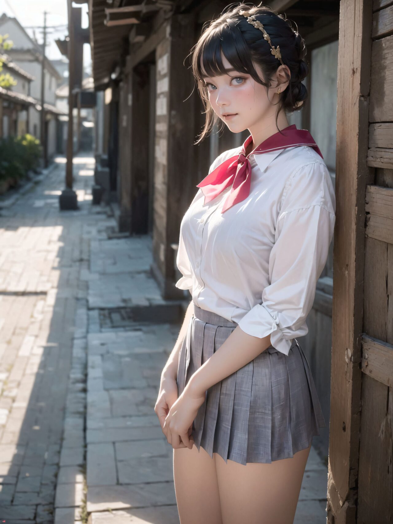 Her name is RUNA.
Her face is the cutest of all Japanese idols.
She has a natural, bewitching charm.
She has a look that is particularly popular with young male fans.
She has a child-like figure and is plump.
Her skin is beautiful, smooth and firm.
Her body is full and she has large breasts and buttocks.
She often wears see-through clothes, and you can always see part of her underwear through the see-through material.
Her clothes are loose-fitting, so they look like they could come off at any moment.
Her expression is innocent, and she looks like she's inviting men to look at her.
She seduces the hearts of the men who look at her.
She is in the middle of taking off her clothes.
She is touching her breasts.
From her appearance, it looks like she is fully prepared for sex.
In fact, in the image, her pussy is soaking wet, and even her inner thighs are wet with droplets.
Her expression shows that she is feeling embarrassed.
This image is a very erotic one that shows off her sexy appeal to the maximum.
If a man were to see it, he would probably ejaculate.

(masterpiece:1.3), (best quality:1.3),(photo-realistic:1.5),real person,
(cute girl:1.2),kawaii,idol face,(12 years old young girl:1.3),

BLAKE

Innocent pure and charming 16-year-old girl, 
Innocent, youthful expression, gentle smile, shy demeanour,

Embarrassed Idol smile,

dark deep Blue green eyes, shining with purity,
stylish short cut, delicate flow of hair, 

*
((

(masterpiece, best quality, ultra-detailed, hyper-realistic, photo-realistic, cinematic lighting, full body, solo, 4k resolution, perfect anatomy, beautifully detailed skin and fabric, soft shadows, ray tracing, intricate lighting reflections, cinematic depth of field, volumetric lighting),

A stunningly beautiful 16-year-old Japanese schoolgirl standing quietly at the aged wooden entrance of a secluded countryside school at dusk, surrounded by soft orange and pink hues of the fading sun. She wears a slightly oversized white sailor-style school uniform with a vivid red neckerchief that hangs loosely, its knot a little off-center as if hastily tied. The top of her blouse is partially unbuttoned, subtly revealing the curve of her collarbone and the top of her chest, with fabric gently pulling around her bust. Her pleated skirt is slightly ruffled and flutters lightly in the soft breeze, rising just enough to expose her smooth thighs above the hem of her white loose socks and worn brown leather loafers.

Her short black hair is glossy, layered with soft texture, and tousled slightly by the wind. Delicate bangs frame her youthful face, and a few damp strands cling subtly to her cheeks. Her eyes are deep and mysterious, dark grey with hints of melancholy violet, as if carrying unspoken emotions. She looks directly into the camera with a quiet intensity?her gaze both inviting and distant, like she?s waiting for someone but afraid they might never come. In one hand, she loosely holds an old-fashioned diary wrapped with a faded ribbon, tucked gently against her thigh, hinting at secret thoughts within.

Her body language is quiet yet suggestive: leaning lightly against the weathered doorframe with one foot up against the wood, her knees relaxed, her other hand brushing against the edge of her skirt absentmindedly. The surrounding scene is infused with nostalgic calm?moss-covered stone steps below, the edge of a rusted bicycle, and faintly glowing lanterns swinging gently from the wooden eaves above. Mist rises faintly from the fields in the distance, while soft rays from the setting sun spill through gaps in the clouds, illuminating dust motes in the air.

The camera captures her from a slightly low, diagonal angle?emphasizing her legs, the textures of her uniform, the vulnerability of the open collar, and the contemplative depth of her gaze. The entire composition evokes a delicate moment of transition: between day and night, between innocence and secret awareness, between being seen and remaining hidden. The air carries the stillness of anticipation.

(fantasy anime style, emotional storytelling composition, soft cinematic sunset color palette, ethereal yet grounded, rich background details, rural traditional school building, wooden textures, poetic mood)

BLAKE

A cinematic portrait of a young girl named RUNA standing in a narrow alleyway of a remote mountain village school area, with elements of traditional Japanese architecture. She is dressed in a slightly disheveled school uniform that clings softly to her body, the fabric slightly sheer under the golden-hour light. Her blouse is lightly wrinkled, untucked on one side, with a ribbon around her collar that has loosened naturally. Her pleated skirt catches a faint breeze, subtly lifting the hem to reveal delicate thigh-high socks and a glimpse of her bare leg.

Her expression is a mix of surprise and longing, captured as she half-turns toward the viewer with large, glistening eyes, her lips slightly parted. There's a hint of blush across her cheeks and the tip of her nose, as if caught in a moment of embarrassment or emotional confusion. A single bead of sweat glistens at her temple, catching the evening light. Her hair is short with slightly curled bangs, some strands sticking lightly to her skin, tousled by the humidity.

Her hands grip the hem of her skirt nervously, and her knees are slightly bent inward in a naturally shy stance. The viewer?s perspective is low angle, giving prominence to her face and expression, while highlighting the subtle textures of her clothing and exposed skin.

The background is enveloped in the magical twilight glow of a mountain village?aged wooden buildings with moss-covered eaves, a stone pathway damp from the afternoon mist, and distant warm light from paper lanterns hanging under the school roof's edge. Behind her, a glimpse of a closed shrine gate hints at hidden traditions. Shadows stretch softly across the alley, framing her in a quiet tension.

Soft cinematic lighting and shallow depth of field isolate her vividly from the dreamy background, while golden tones enhance the emotional contrast. Shot in hyper-realistic photographic quality, 8k detail, capturing delicate skin textures, fabric folds, the moist air and flickers of light through hanging mist. Every strand of her hair and thread of her uniform rendered with precision.

Photography notes: 50mm lens, f/1.2, soft backlight mixed with ambient side lighting. Cinematic tones. Slight chromatic aberration on background edges. Natural imperfection preserved.

High-res rendering, perfect anatomy, ultra-detailed skin, realistic facial expression, soft focus and dreamy atmosphere, professional photographic grade. Best quality, masterpiece, ultra-detailed, hyper-realistic, photo-realistic, cinematic shot, soft dreamy lighting.

Negative prompts: lowres, bad anatomy, extra limbs, blurry, watermark, signature, cartoonish, anime-style, poor quality textures, bad proportions, exaggerated anatomy, out-of-focus face, overexposed skin, distorted limbs.



):1.8),
*

Facing the camera, making eye contact, embodying childlike wonder, 

Soft, natural posture, youthful, graceful shot, 

flirtatious eyes expression,, an ideal blend of innocence and enchantment, 
Embodies the popular kawaii girl,
Elements of Lolita fashion, fresh and pure poses, exuding natural charm, 


The low angle emphasises her kawaii and highlights the fine textures of her hair and clothes, 
Natural light casts soft shadows and highlights the contours of her youthful face, 


Bringing her into sharp focus,
High resolution, detailed graphics, 
vivid colors, professional quality,


Ultra-high resolution, capturing every detail from individual strands of hair to the intricate fabrics of her costume,
Professional-grade clarity and contrast bring the vibrant colours to life,


(EasyNegativeV2:-1.5), (worst quality, low quality:-1.2),
(moles:-1.1),(spot on the skin:-1.2),(freckles:-1.3)
(bad-hands-5:-1.2), (negative_hand-neg:-1.1), 

BLAKE

beautiful detailed eyes,
(baby face:1.4),
(smile:1.4),blush,(soft and smooth skin:1.2),(oily skin:1.2),
(medium breasts:1.2),

(bangs cut, beautiful hair:1.6),braids,Headband Alice band,

concept art,
texture,Exquisite and beautiful backgrounds,
absolutely resolution, ultra detaile,intricate,
(8k:1.3),CG, unity , 2k wallpaper,absurdres,