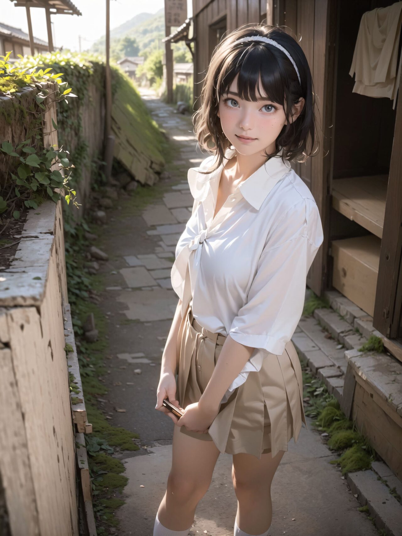 Her name is RUNA.
Her face is the cutest of all Japanese idols.
She has a natural, bewitching charm.
She has a look that is particularly popular with young male fans.
She has a child-like figure and is plump.
Her skin is beautiful, smooth and firm.
Her body is full and she has large breasts and buttocks.
She often wears see-through clothes, and you can always see part of her underwear through the see-through material.
Her clothes are loose-fitting, so they look like they could come off at any moment.
Her expression is innocent, and she looks like she's inviting men to look at her.
She seduces the hearts of the men who look at her.
She is in the middle of taking off her clothes.
She is touching her breasts.
From her appearance, it looks like she is fully prepared for sex.
In fact, in the image, her pussy is soaking wet, and even her inner thighs are wet with droplets.
Her expression shows that she is feeling embarrassed.
This image is a very erotic one that shows off her sexy appeal to the maximum.
If a man were to see it, he would probably ejaculate.

(masterpiece:1.3), (best quality:1.3),(photo-realistic:1.5),real person,
(cute girl:1.2),kawaii,idol face,(12 years old young girl:1.3),

BLAKE

Innocent pure and charming 16-year-old girl, 
Innocent, youthful expression, gentle smile, shy demeanour,

Embarrassed Idol smile,

dark deep Blue green eyes, shining with purity,
stylish short cut, delicate flow of hair, 

*
((

(masterpiece, best quality, ultra-detailed, hyper-realistic, photo-realistic, cinematic lighting, full body, solo, 4k resolution, perfect anatomy, beautifully detailed skin and fabric, soft shadows, ray tracing, intricate lighting reflections, cinematic depth of field, volumetric lighting),

A stunningly beautiful 16-year-old Japanese schoolgirl standing quietly at the aged wooden entrance of a secluded countryside school at dusk, surrounded by soft orange and pink hues of the fading sun. She wears a slightly oversized white sailor-style school uniform with a vivid red neckerchief that hangs loosely, its knot a little off-center as if hastily tied. The top of her blouse is partially unbuttoned, subtly revealing the curve of her collarbone and the top of her chest, with fabric gently pulling around her bust. Her pleated skirt is slightly ruffled and flutters lightly in the soft breeze, rising just enough to expose her smooth thighs above the hem of her white loose socks and worn brown leather loafers.

Her short black hair is glossy, layered with soft texture, and tousled slightly by the wind. Delicate bangs frame her youthful face, and a few damp strands cling subtly to her cheeks. Her eyes are deep and mysterious, dark grey with hints of melancholy violet, as if carrying unspoken emotions. She looks directly into the camera with a quiet intensity?her gaze both inviting and distant, like she?s waiting for someone but afraid they might never come. In one hand, she loosely holds an old-fashioned diary wrapped with a faded ribbon, tucked gently against her thigh, hinting at secret thoughts within.

Her body language is quiet yet suggestive: leaning lightly against the weathered doorframe with one foot up against the wood, her knees relaxed, her other hand brushing against the edge of her skirt absentmindedly. The surrounding scene is infused with nostalgic calm?moss-covered stone steps below, the edge of a rusted bicycle, and faintly glowing lanterns swinging gently from the wooden eaves above. Mist rises faintly from the fields in the distance, while soft rays from the setting sun spill through gaps in the clouds, illuminating dust motes in the air.

The camera captures her from a slightly low, diagonal angle?emphasizing her legs, the textures of her uniform, the vulnerability of the open collar, and the contemplative depth of her gaze. The entire composition evokes a delicate moment of transition: between day and night, between innocence and secret awareness, between being seen and remaining hidden. The air carries the stillness of anticipation.

(fantasy anime style, emotional storytelling composition, soft cinematic sunset color palette, ethereal yet grounded, rich background details, rural traditional school building, wooden textures, poetic mood)

BLAKE

A cinematic portrait of a young girl named RUNA standing in a narrow alleyway of a remote mountain village school area, with elements of traditional Japanese architecture. She is dressed in a slightly disheveled school uniform that clings softly to her body, the fabric slightly sheer under the golden-hour light. Her blouse is lightly wrinkled, untucked on one side, with a ribbon around her collar that has loosened naturally. Her pleated skirt catches a faint breeze, subtly lifting the hem to reveal delicate thigh-high socks and a glimpse of her bare leg.

Her expression is a mix of surprise and longing, captured as she half-turns toward the viewer with large, glistening eyes, her lips slightly parted. There's a hint of blush across her cheeks and the tip of her nose, as if caught in a moment of embarrassment or emotional confusion. A single bead of sweat glistens at her temple, catching the evening light. Her hair is short with slightly curled bangs, some strands sticking lightly to her skin, tousled by the humidity.

Her hands grip the hem of her skirt nervously, and her knees are slightly bent inward in a naturally shy stance. The viewer?s perspective is low angle, giving prominence to her face and expression, while highlighting the subtle textures of her clothing and exposed skin.

The background is enveloped in the magical twilight glow of a mountain village?aged wooden buildings with moss-covered eaves, a stone pathway damp from the afternoon mist, and distant warm light from paper lanterns hanging under the school roof's edge. Behind her, a glimpse of a closed shrine gate hints at hidden traditions. Shadows stretch softly across the alley, framing her in a quiet tension.

Soft cinematic lighting and shallow depth of field isolate her vividly from the dreamy background, while golden tones enhance the emotional contrast. Shot in hyper-realistic photographic quality, 8k detail, capturing delicate skin textures, fabric folds, the moist air and flickers of light through hanging mist. Every strand of her hair and thread of her uniform rendered with precision.

Photography notes: 50mm lens, f/1.2, soft backlight mixed with ambient side lighting. Cinematic tones. Slight chromatic aberration on background edges. Natural imperfection preserved.

High-res rendering, perfect anatomy, ultra-detailed skin, realistic facial expression, soft focus and dreamy atmosphere, professional photographic grade. Best quality, masterpiece, ultra-detailed, hyper-realistic, photo-realistic, cinematic shot, soft dreamy lighting.

Negative prompts: lowres, bad anatomy, extra limbs, blurry, watermark, signature, cartoonish, anime-style, poor quality textures, bad proportions, exaggerated anatomy, out-of-focus face, overexposed skin, distorted limbs.



):1.8),
*

Facing the camera, making eye contact, embodying childlike wonder, 

Soft, natural posture, youthful, graceful shot, 

flirtatious eyes expression,, an ideal blend of innocence and enchantment, 
Embodies the popular kawaii girl,
Elements of Lolita fashion, fresh and pure poses, exuding natural charm, 


The low angle emphasises her kawaii and highlights the fine textures of her hair and clothes, 
Natural light casts soft shadows and highlights the contours of her youthful face, 


Bringing her into sharp focus,
High resolution, detailed graphics, 
vivid colors, professional quality,


Ultra-high resolution, capturing every detail from individual strands of hair to the intricate fabrics of her costume,
Professional-grade clarity and contrast bring the vibrant colours to life,


(EasyNegativeV2:-1.5), (worst quality, low quality:-1.2),
(moles:-1.1),(spot on the skin:-1.2),(freckles:-1.3)
(bad-hands-5:-1.2), (negative_hand-neg:-1.1), 

BLAKE

beautiful detailed eyes,
(baby face:1.4),
(smile:1.4),blush,(soft and smooth skin:1.2),(oily skin:1.2),
(medium breasts:1.2),

(bangs cut, beautiful hair:1.6),braids,Headband Alice band,

concept art,
texture,Exquisite and beautiful backgrounds,
absolutely resolution, ultra detaile,intricate,
(8k:1.3),CG, unity , 2k wallpaper,absurdres,