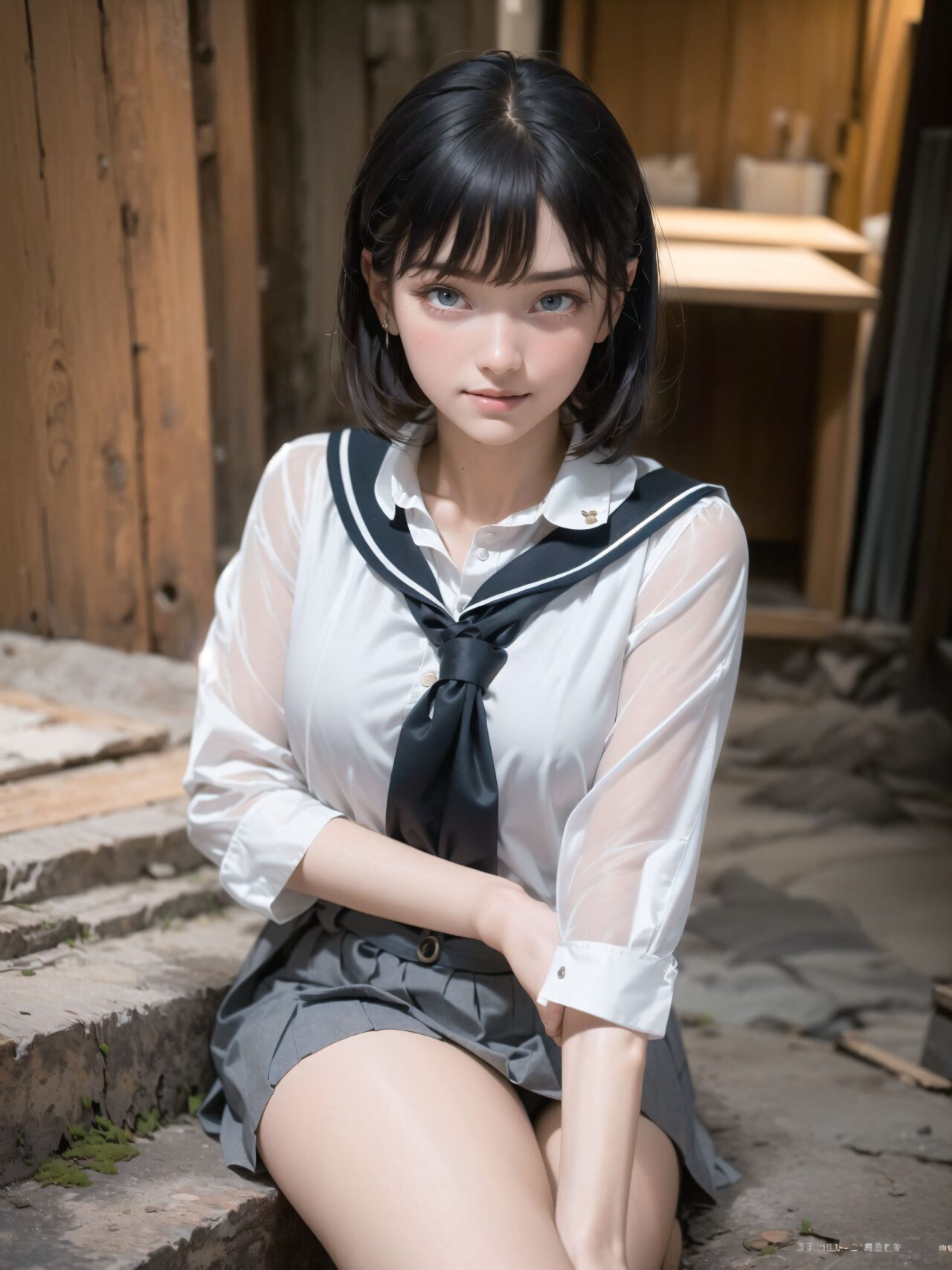 Her name is RUNA.
Her face is the cutest of all Japanese idols.
She has a natural, bewitching charm.
She has a look that is particularly popular with young male fans.
She has a child-like figure and is plump.
Her skin is beautiful, smooth and firm.
Her body is full and she has large breasts and buttocks.
She often wears see-through clothes, and you can always see part of her underwear through the see-through material.
Her clothes are loose-fitting, so they look like they could come off at any moment.
Her expression is innocent, and she looks like she's inviting men to look at her.
She seduces the hearts of the men who look at her.
She is in the middle of taking off her clothes.
She is touching her breasts.
From her appearance, it looks like she is fully prepared for sex.
In fact, in the image, her pussy is soaking wet, and even her inner thighs are wet with droplets.
Her expression shows that she is feeling embarrassed.
This image is a very erotic one that shows off her sexy appeal to the maximum.
If a man were to see it, he would probably ejaculate.

(masterpiece:1.3), (best quality:1.3),(photo-realistic:1.5),real person,
(cute girl:1.2),kawaii,idol face,(12 years old young girl:1.3),

BLAKE

Innocent pure and charming 16-year-old girl, 
Innocent, youthful expression, gentle smile, shy demeanour,

Embarrassed Idol smile,

dark deep Blue green eyes, shining with purity,
stylish short cut, delicate flow of hair, 

*
((

(masterpiece, best quality, ultra-detailed, hyper-realistic, photo-realistic, cinematic lighting, full body, solo, 4k resolution, perfect anatomy, beautifully detailed skin and fabric, soft shadows, ray tracing, intricate lighting reflections, cinematic depth of field, volumetric lighting),

A stunningly beautiful 16-year-old Japanese schoolgirl standing quietly at the aged wooden entrance of a secluded countryside school at dusk, surrounded by soft orange and pink hues of the fading sun. She wears a slightly oversized white sailor-style school uniform with a vivid red neckerchief that hangs loosely, its knot a little off-center as if hastily tied. The top of her blouse is partially unbuttoned, subtly revealing the curve of her collarbone and the top of her chest, with fabric gently pulling around her bust. Her pleated skirt is slightly ruffled and flutters lightly in the soft breeze, rising just enough to expose her smooth thighs above the hem of her white loose socks and worn brown leather loafers.

Her short black hair is glossy, layered with soft texture, and tousled slightly by the wind. Delicate bangs frame her youthful face, and a few damp strands cling subtly to her cheeks. Her eyes are deep and mysterious, dark grey with hints of melancholy violet, as if carrying unspoken emotions. She looks directly into the camera with a quiet intensity?her gaze both inviting and distant, like she?s waiting for someone but afraid they might never come. In one hand, she loosely holds an old-fashioned diary wrapped with a faded ribbon, tucked gently against her thigh, hinting at secret thoughts within.

Her body language is quiet yet suggestive: leaning lightly against the weathered doorframe with one foot up against the wood, her knees relaxed, her other hand brushing against the edge of her skirt absentmindedly. The surrounding scene is infused with nostalgic calm?moss-covered stone steps below, the edge of a rusted bicycle, and faintly glowing lanterns swinging gently from the wooden eaves above. Mist rises faintly from the fields in the distance, while soft rays from the setting sun spill through gaps in the clouds, illuminating dust motes in the air.

The camera captures her from a slightly low, diagonal angle?emphasizing her legs, the textures of her uniform, the vulnerability of the open collar, and the contemplative depth of her gaze. The entire composition evokes a delicate moment of transition: between day and night, between innocence and secret awareness, between being seen and remaining hidden. The air carries the stillness of anticipation.

(fantasy anime style, emotional storytelling composition, soft cinematic sunset color palette, ethereal yet grounded, rich background details, rural traditional school building, wooden textures, poetic mood)

BLAKE

A cinematic portrait of a young girl named RUNA standing in a narrow alleyway of a remote mountain village school area, with elements of traditional Japanese architecture. She is dressed in a slightly disheveled school uniform that clings softly to her body, the fabric slightly sheer under the golden-hour light. Her blouse is lightly wrinkled, untucked on one side, with a ribbon around her collar that has loosened naturally. Her pleated skirt catches a faint breeze, subtly lifting the hem to reveal delicate thigh-high socks and a glimpse of her bare leg.

Her expression is a mix of surprise and longing, captured as she half-turns toward the viewer with large, glistening eyes, her lips slightly parted. There's a hint of blush across her cheeks and the tip of her nose, as if caught in a moment of embarrassment or emotional confusion. A single bead of sweat glistens at her temple, catching the evening light. Her hair is short with slightly curled bangs, some strands sticking lightly to her skin, tousled by the humidity.

Her hands grip the hem of her skirt nervously, and her knees are slightly bent inward in a naturally shy stance. The viewer?s perspective is low angle, giving prominence to her face and expression, while highlighting the subtle textures of her clothing and exposed skin.

The background is enveloped in the magical twilight glow of a mountain village?aged wooden buildings with moss-covered eaves, a stone pathway damp from the afternoon mist, and distant warm light from paper lanterns hanging under the school roof's edge. Behind her, a glimpse of a closed shrine gate hints at hidden traditions. Shadows stretch softly across the alley, framing her in a quiet tension.

Soft cinematic lighting and shallow depth of field isolate her vividly from the dreamy background, while golden tones enhance the emotional contrast. Shot in hyper-realistic photographic quality, 8k detail, capturing delicate skin textures, fabric folds, the moist air and flickers of light through hanging mist. Every strand of her hair and thread of her uniform rendered with precision.

Photography notes: 50mm lens, f/1.2, soft backlight mixed with ambient side lighting. Cinematic tones. Slight chromatic aberration on background edges. Natural imperfection preserved.

High-res rendering, perfect anatomy, ultra-detailed skin, realistic facial expression, soft focus and dreamy atmosphere, professional photographic grade. Best quality, masterpiece, ultra-detailed, hyper-realistic, photo-realistic, cinematic shot, soft dreamy lighting.

Negative prompts: lowres, bad anatomy, extra limbs, blurry, watermark, signature, cartoonish, anime-style, poor quality textures, bad proportions, exaggerated anatomy, out-of-focus face, overexposed skin, distorted limbs.



):1.8),
*

Facing the camera, making eye contact, embodying childlike wonder, 

Soft, natural posture, youthful, graceful shot, 

flirtatious eyes expression,, an ideal blend of innocence and enchantment, 
Embodies the popular kawaii girl,
Elements of Lolita fashion, fresh and pure poses, exuding natural charm, 


The low angle emphasises her kawaii and highlights the fine textures of her hair and clothes, 
Natural light casts soft shadows and highlights the contours of her youthful face, 


Bringing her into sharp focus,
High resolution, detailed graphics, 
vivid colors, professional quality,


Ultra-high resolution, capturing every detail from individual strands of hair to the intricate fabrics of her costume,
Professional-grade clarity and contrast bring the vibrant colours to life,


(EasyNegativeV2:-1.5), (worst quality, low quality:-1.2),
(moles:-1.1),(spot on the skin:-1.2),(freckles:-1.3)
(bad-hands-5:-1.2), (negative_hand-neg:-1.1), 

BLAKE

beautiful detailed eyes,
(baby face:1.4),
(smile:1.4),blush,(soft and smooth skin:1.2),(oily skin:1.2),
(medium breasts:1.2),

(bangs cut, beautiful hair:1.6),braids,Headband Alice band,

concept art,
texture,Exquisite and beautiful backgrounds,
absolutely resolution, ultra detaile,intricate,
(8k:1.3),CG, unity , 2k wallpaper,absurdres,