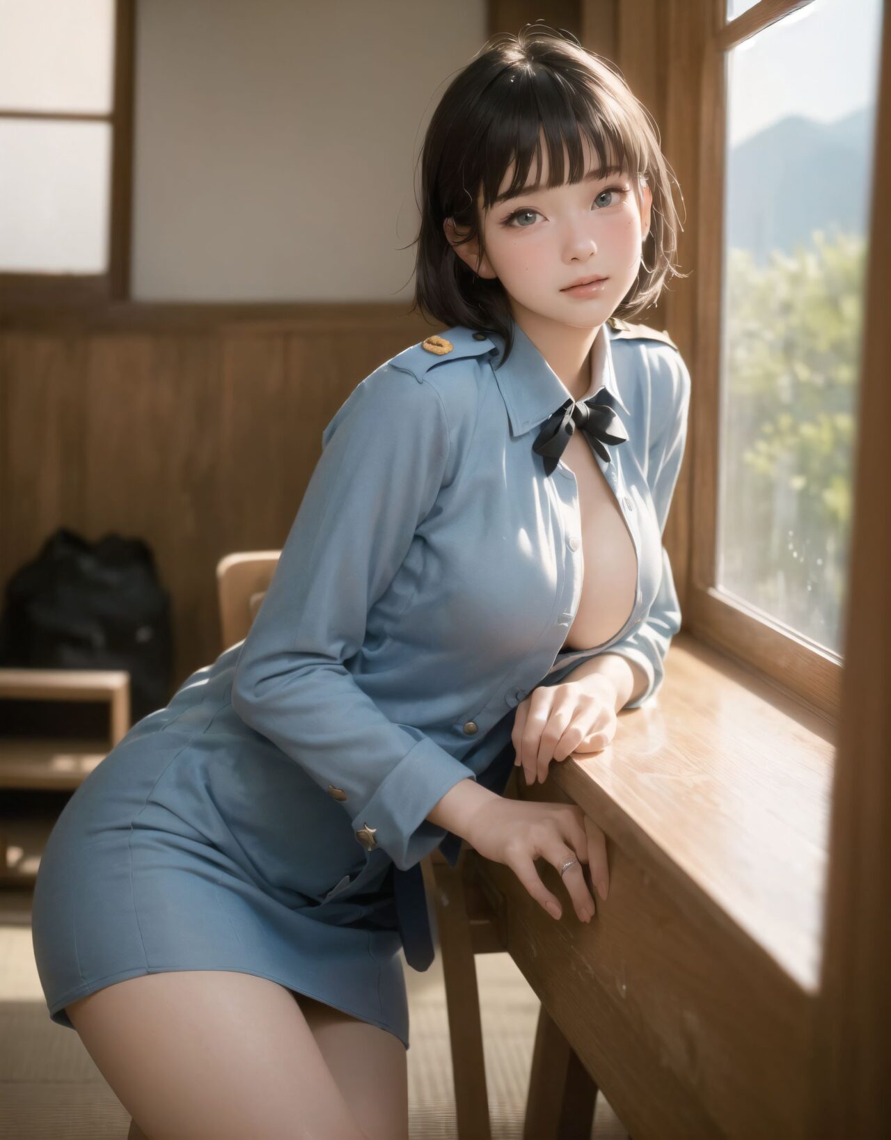 Her name is RUNA.
(Her face is the cutest of all Japanese idols:1.6),
She has a natural, bewitching charm.
She has a look that is particularly popular with young male fans.
She has a child-like figure and is plump.
Her skin is beautiful, smooth and firm.
Her body is full and she has large breasts and buttocks.
She often wears see-through clothes, and you can always see part of her underwear through the see-through material.
Her clothes are loose-fitting, so they look like they could come off at any moment.
Her expression is innocent, and she looks like she's inviting men to look at her.
She seduces the hearts of the men who look at her.
She is in the middle of taking off her clothes.
She is touching her breasts.
From her appearance, it looks like she is fully prepared for sex.
In fact, in the image, her pussy is soaking wet, and even her inner thighs are wet with droplets.
Her expression shows that she is feeling embarrassed.
This image is a very erotic one that shows off her sexy appeal to the maximum.
If a man were to see it, he would probably ejaculate.

(masterpiece:1.9), (best quality:1.8),(photo-realistic:1.7),real person,
(cute girl:1.2),(kawaii, japanese idol face:1.6),(12 years old young girl:1.3),
Beautiful skin, clear skin, fresh young skin, 


Innocent pure and charming 16-year-old girl,
Innocent, youthful expression, gentle smile, shy demeanour,

Embarrassed Idol smile,

dark deep Blue green eyes, shining with purity,
stylish short cut, delicate flow of hair,



*
((

(masterpiece, best quality, ultra-detailed, photo-realistic, soft lighting, cinematic atmosphere:1.4),
(A 16-year-old beautiful Japanese schoolgirl, short black hair with blunt bangs, soft shy smile, expressive eyes full of warmth and hesitation, school uniform neatly worn with blazer removed and folded on desk, long eyelashes, gentle natural blush, delicate fingers holding chopsticks),
(sitting by the window in a quiet classroom during lunchtime, wooden desk with an open bento box, simple but carefully packed lunch with rice and vegetables, warm sunlight filtering through the classroom window, soft shadows cast on the tatami-colored floor, mountain greenery and blue sky visible through the glass, leaves swaying in gentle wind, tranquil rural school scenery),
(the girl turns slightly toward the viewer, surprised yet accepting expression, soft eye contact, subtle emotional connection, cheeks faintly pink from the moment, light reflecting in her eyes, capturing a warm yet hesitant interaction),
(wide-angle cinematic shot from a slightly elevated angle, soft depth of field, gentle ambient occlusion, focus on the emotion between two people, framed as a serene memory from youth, beautiful harmony between character and background),

(vibrant colors, ultra-high resolution, lifelike skin texture, soft fabric folds in uniform, atmospheric lighting with warm tones, pastel background palette, professional lens quality, shallow depth of field:1.3)




):1.2),
*