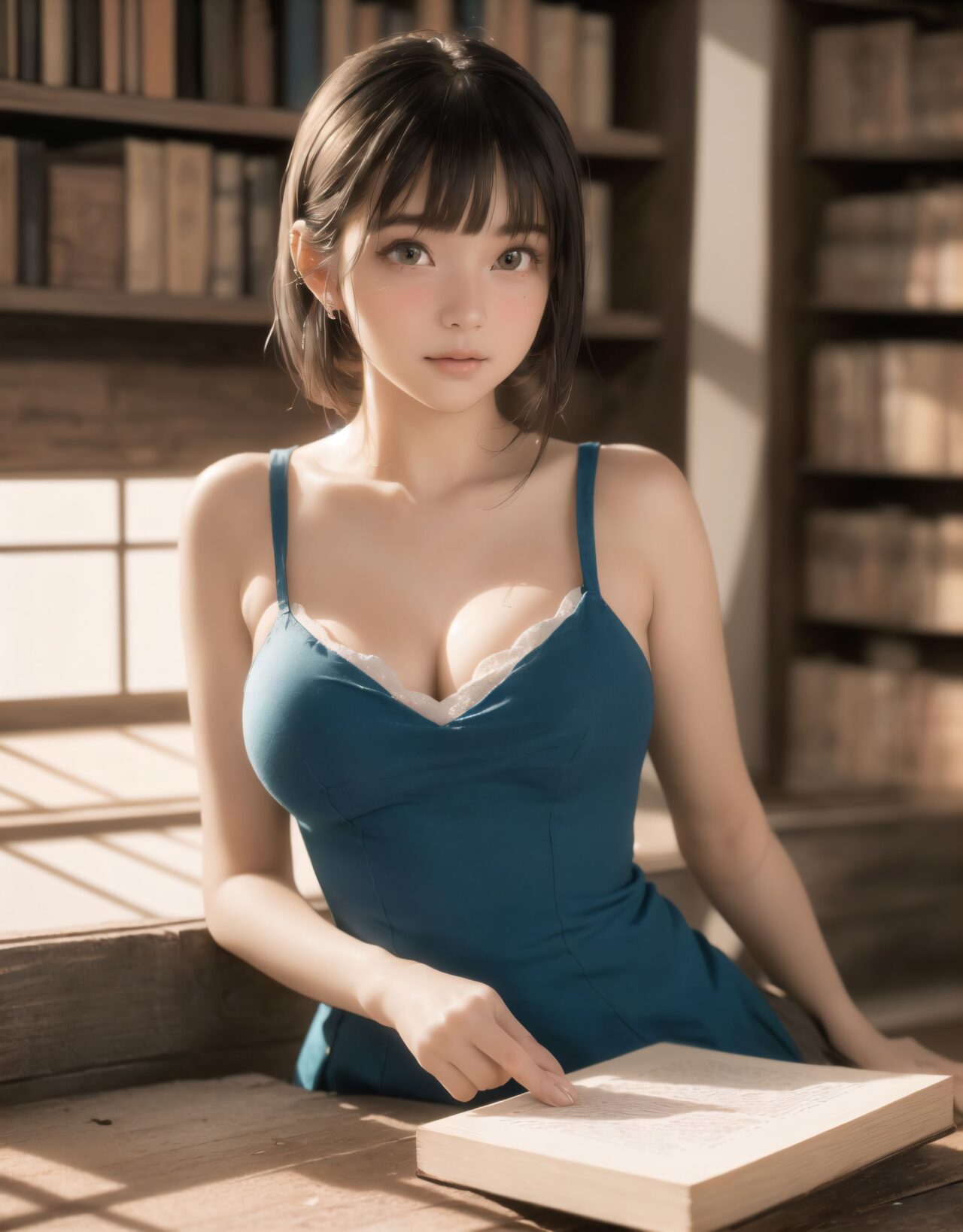 Her name is RUNA.
(Her face is the cutest of all Japanese idols:1.6),
She has a natural, bewitching charm.
She has a look that is particularly popular with young male fans.
She has a child-like figure and is plump.
Her skin is beautiful, smooth and firm.
Her body is full and she has large breasts and buttocks.
She often wears see-through clothes, and you can always see part of her underwear through the see-through material.
Her clothes are loose-fitting, so they look like they could come off at any moment.
Her expression is innocent, and she looks like she's inviting men to look at her.
She seduces the hearts of the men who look at her.
She is in the middle of taking off her clothes.
She is touching her breasts.
From her appearance, it looks like she is fully prepared for sex.
In fact, in the image, her pussy is soaking wet, and even her inner thighs are wet with droplets.
Her expression shows that she is feeling embarrassed.
This image is a very erotic one that shows off her sexy appeal to the maximum.
If a man were to see it, he would probably ejaculate.
(masterpiece:1.9), (best quality:1.8),(photo-realistic:1.7),real person,
(cute girl:1.2),(kawaii, japanese idol face:1.6),(12 years old young girl:1.3),
Beautiful skin, clear skin, fresh young skin,
Innocent pure and charming 16-year-old girl,
Innocent, youthful expression, gentle smile, shy demeanour,
Embarrassed Idol smile,
dark deep Blue green eyes, shining with purity,
stylish short cut, delicate flow of hair,
*
((
(masterpiece, ultra-detailed, best quality, cinematic light, photo-realistic:1.5),
(A 16-year-old beautiful Japanese schoolgirl, short black hair with soft bangs, delicate facial features, deep brown eyes reflecting sunlight, slight blush on cheeks, calm and shy expression, gently holding an old hardcover book in her hands, classic school uniform neatly worn with ribbon tie, sitting with poise),
(seated by the window in (an old-fashioned wooden school library:1.5), aged wooden floor and bookshelves filled with worn volumes, afternoon sunlight pouring through large paned windows, rays of golden light softly illuminating her profile, dust particles floating in the warm light, deep shadows behind the bookshelves, tranquil and timeless atmosphere),
(RUNA is seated sideways at a wooden table, leaning slightly forward as she turns a page, her silhouette rim-lit by the golden hour sun, a second student partially visible in the opposite seat glancing at her while pretending to read, subtle tension in their distance, a soft shared moment of quiet affection),
(focus on emotional silence and mutual presence, slow, poetic scene composition, shallow depth of field highlighting her serene expression and delicate fingers on the page, soft glow surrounding her figure like an aura of calm curiosity),
(wide cinematic framing, natural lighting, atmospheric perspective, ultra high-resolution, intricate costume details, realistic textures in the wooden surroundings and paper pages, emotional color grading with warm oranges and browns, high-clarity professional lens effect),
(vivid yet gentle color balance, expertly tuned ambient occlusion, full-frame storytelling image)
):1.2),
*