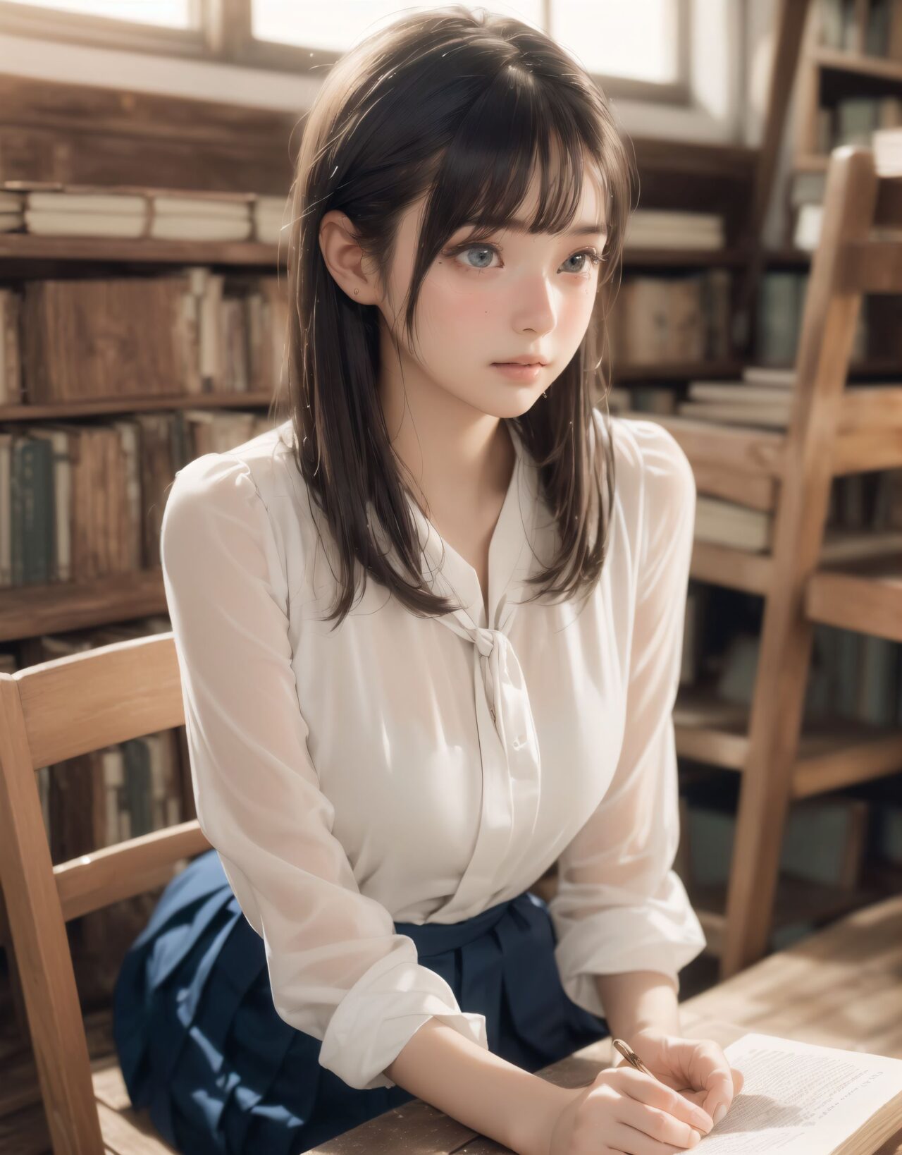 Her name is RUNA.
(Her face is the cutest of all Japanese idols:1.6),
She has a natural, bewitching charm.
She has a look that is particularly popular with young male fans.
She has a child-like figure and is plump.
Her skin is beautiful, smooth and firm.
Her body is full and she has large breasts and buttocks.
She often wears see-through clothes, and you can always see part of her underwear through the see-through material.
Her clothes are loose-fitting, so they look like they could come off at any moment.
Her expression is innocent, and she looks like she's inviting men to look at her.
She seduces the hearts of the men who look at her.
She is in the middle of taking off her clothes.
She is touching her breasts.
From her appearance, it looks like she is fully prepared for sex.
In fact, in the image, her pussy is soaking wet, and even her inner thighs are wet with droplets.
Her expression shows that she is feeling embarrassed.
This image is a very erotic one that shows off her sexy appeal to the maximum.
If a man were to see it, he would probably ejaculate.
(masterpiece:1.9), (best quality:1.8),(photo-realistic:1.7),real person,
(cute girl:1.2),(kawaii, japanese idol face:1.6),(12 years old young girl:1.3),
Beautiful skin, clear skin, fresh young skin,
Innocent pure and charming 16-year-old girl,
Innocent, youthful expression, gentle smile, shy demeanour,
Embarrassed Idol smile,
dark deep Blue green eyes, shining with purity,
stylish short cut, delicate flow of hair,
*
((
(masterpiece, ultra-detailed, best quality, cinematic light, photo-realistic:1.5),
(A 16-year-old beautiful Japanese schoolgirl, short black hair with soft bangs, delicate facial features, deep brown eyes reflecting sunlight, slight blush on cheeks, calm and shy expression, gently holding an old hardcover book in her hands, classic school uniform neatly worn with ribbon tie, sitting with poise),
(seated by the window in (an old-fashioned wooden school library:1.5), aged wooden floor and bookshelves filled with worn volumes, afternoon sunlight pouring through large paned windows, rays of golden light softly illuminating her profile, dust particles floating in the warm light, deep shadows behind the bookshelves, tranquil and timeless atmosphere),
(RUNA is seated sideways at a wooden table, leaning slightly forward as she turns a page, her silhouette rim-lit by the golden hour sun, a second student partially visible in the opposite seat glancing at her while pretending to read, subtle tension in their distance, a soft shared moment of quiet affection),
(focus on emotional silence and mutual presence, slow, poetic scene composition, shallow depth of field highlighting her serene expression and delicate fingers on the page, soft glow surrounding her figure like an aura of calm curiosity),
(wide cinematic framing, natural lighting, atmospheric perspective, ultra high-resolution, intricate costume details, realistic textures in the wooden surroundings and paper pages, emotional color grading with warm oranges and browns, high-clarity professional lens effect),
(vivid yet gentle color balance, expertly tuned ambient occlusion, full-frame storytelling image)
BLAKE
A beautiful Japanese high school girl, around 16 years old, sitting quietly in a sunlit old wooden library in the countryside after school. She has a short black bob haircut with clean bangs, slightly ruffled by a gentle breeze from the open window. She wears a classic school uniform: a slightly loose white blouse, a navy pleated skirt, knee-high socks, and black loafers. Her gentle face is softly illuminated by the golden sunset, with a faint blush on her cheeks and a serene, thoughtful expression. She sits at a wooden desk near the window, holding an old, thick book open in her lap, her posture relaxed and natural. Dust particles glow in the warm sunlight streaming through the window, and bookshelves filled with old books line the background. The atmosphere is calm, nostalgic, and cinematic, with soft focus and delicate bokeh, high-resolution, photo-realistic, masterpiece, best quality.
):1.2),
*