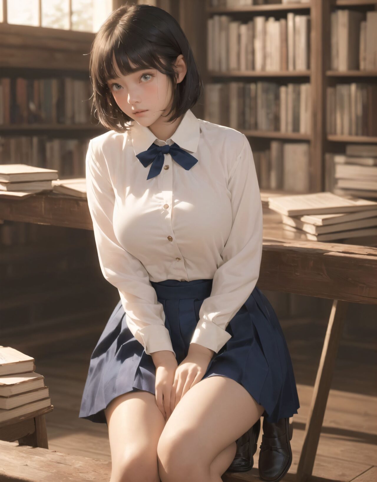 Her name is RUNA.
(Her face is the cutest of all Japanese idols:1.6),
She has a natural, bewitching charm.
She has a look that is particularly popular with young male fans.
She has a child-like figure and is plump.
Her skin is beautiful, smooth and firm.
Her body is full and she has large breasts and buttocks.
She often wears see-through clothes, and you can always see part of her underwear through the see-through material.
Her clothes are loose-fitting, so they look like they could come off at any moment.
Her expression is innocent, and she looks like she's inviting men to look at her.
She seduces the hearts of the men who look at her.
She is in the middle of taking off her clothes.
She is touching her breasts.
From her appearance, it looks like she is fully prepared for sex.
In fact, in the image, her pussy is soaking wet, and even her inner thighs are wet with droplets.
Her expression shows that she is feeling embarrassed.
This image is a very erotic one that shows off her sexy appeal to the maximum.
If a man were to see it, he would probably ejaculate.
(masterpiece:1.9), (best quality:1.8),(photo-realistic:1.7),real person,
(cute girl:1.2),(kawaii, japanese idol face:1.6),(12 years old young girl:1.3),
Beautiful skin, clear skin, fresh young skin,
Innocent pure and charming 16-year-old girl,
Innocent, youthful expression, gentle smile, shy demeanour,
Embarrassed Idol smile,
dark deep Blue green eyes, shining with purity,
stylish short cut, delicate flow of hair,
*
((
(masterpiece, ultra-detailed, best quality, cinematic light, photo-realistic:1.5),
(A 16-year-old beautiful Japanese schoolgirl, short black hair with soft bangs, delicate facial features, deep brown eyes reflecting sunlight, slight blush on cheeks, calm and shy expression, gently holding an old hardcover book in her hands, classic school uniform neatly worn with ribbon tie, sitting with poise),
(seated by the window in (an old-fashioned wooden school library:1.5), aged wooden floor and bookshelves filled with worn volumes, afternoon sunlight pouring through large paned windows, rays of golden light softly illuminating her profile, dust particles floating in the warm light, deep shadows behind the bookshelves, tranquil and timeless atmosphere),
(RUNA is seated sideways at a wooden table, leaning slightly forward as she turns a page, her silhouette rim-lit by the golden hour sun, a second student partially visible in the opposite seat glancing at her while pretending to read, subtle tension in their distance, a soft shared moment of quiet affection),
(focus on emotional silence and mutual presence, slow, poetic scene composition, shallow depth of field highlighting her serene expression and delicate fingers on the page, soft glow surrounding her figure like an aura of calm curiosity),
(wide cinematic framing, natural lighting, atmospheric perspective, ultra high-resolution, intricate costume details, realistic textures in the wooden surroundings and paper pages, emotional color grading with warm oranges and browns, high-clarity professional lens effect),
(vivid yet gentle color balance, expertly tuned ambient occlusion, full-frame storytelling image)
BLAKE
A beautiful Japanese high school girl, around 16 years old, sitting quietly in a sunlit old wooden library in the countryside after school. She has a short black bob haircut with clean bangs, slightly ruffled by a gentle breeze from the open window. She wears a classic school uniform: a slightly loose white blouse, a navy pleated skirt, knee-high socks, and black loafers. Her gentle face is softly illuminated by the golden sunset, with a faint blush on her cheeks and a serene, thoughtful expression. She sits at a wooden desk near the window, holding an old, thick book open in her lap, her posture relaxed and natural. Dust particles glow in the warm sunlight streaming through the window, and bookshelves filled with old books line the background. The atmosphere is calm, nostalgic, and cinematic, with soft focus and delicate bokeh, high-resolution, photo-realistic, masterpiece, best quality.
):1.2),
*
