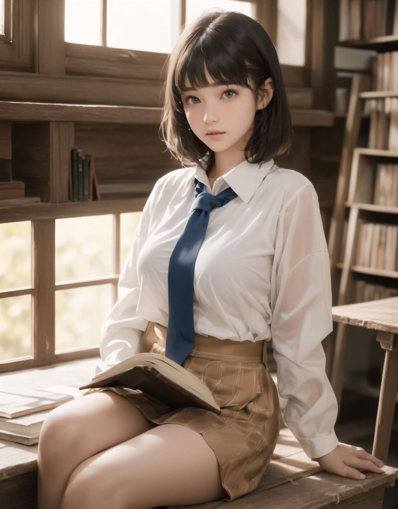 Her name is RUNA.
(Her face is the cutest of all Japanese idols:1.6),
She has a natural, bewitching charm.
She has a look that is particularly popular with young male fans.
She has a child-like figure and is plump.
Her skin is beautiful, smooth and firm.
Her body is full and she has large breasts and buttocks.
She often wears see-through clothes, and you can always see part of her underwear through the see-through material.
Her clothes are loose-fitting, so they look like they could come off at any moment.
Her expression is innocent, and she looks like she's inviting men to look at her.
She seduces the hearts of the men who look at her.
She is in the middle of taking off her clothes.
She is touching her breasts.
From her appearance, it looks like she is fully prepared for sex.
In fact, in the image, her pussy is soaking wet, and even her inner thighs are wet with droplets.
Her expression shows that she is feeling embarrassed.
This image is a very erotic one that shows off her sexy appeal to the maximum.
If a man were to see it, he would probably ejaculate.
(masterpiece:1.9), (best quality:1.8),(photo-realistic:1.7),real person,
(cute girl:1.2),(kawaii, japanese idol face:1.6),(12 years old young girl:1.3),
Beautiful skin, clear skin, fresh young skin,
Innocent pure and charming 16-year-old girl,
Innocent, youthful expression, gentle smile, shy demeanour,
Embarrassed Idol smile,
dark deep Blue green eyes, shining with purity,
stylish short cut, delicate flow of hair,
*
((
(masterpiece, ultra-detailed, best quality, cinematic light, photo-realistic:1.5),
(A 16-year-old beautiful Japanese schoolgirl, short black hair with soft bangs, delicate facial features, deep brown eyes reflecting sunlight, slight blush on cheeks, calm and shy expression, gently holding an old hardcover book in her hands, classic school uniform neatly worn with ribbon tie, sitting with poise),
(seated by the window in (an old-fashioned wooden school library:1.5), aged wooden floor and bookshelves filled with worn volumes, afternoon sunlight pouring through large paned windows, rays of golden light softly illuminating her profile, dust particles floating in the warm light, deep shadows behind the bookshelves, tranquil and timeless atmosphere),
(RUNA is seated sideways at a wooden table, leaning slightly forward as she turns a page, her silhouette rim-lit by the golden hour sun, a second student partially visible in the opposite seat glancing at her while pretending to read, subtle tension in their distance, a soft shared moment of quiet affection),
(focus on emotional silence and mutual presence, slow, poetic scene composition, shallow depth of field highlighting her serene expression and delicate fingers on the page, soft glow surrounding her figure like an aura of calm curiosity),
(wide cinematic framing, natural lighting, atmospheric perspective, ultra high-resolution, intricate costume details, realistic textures in the wooden surroundings and paper pages, emotional color grading with warm oranges and browns, high-clarity professional lens effect),
(vivid yet gentle color balance, expertly tuned ambient occlusion, full-frame storytelling image)
BLAKE
A beautiful Japanese high school girl, around 16 years old, sitting quietly in a sunlit old wooden library in the countryside after school. She has a short black bob haircut with clean bangs, slightly ruffled by a gentle breeze from the open window. She wears a classic school uniform: a slightly loose white blouse, a navy pleated skirt, knee-high socks, and black loafers. Her gentle face is softly illuminated by the golden sunset, with a faint blush on her cheeks and a serene, thoughtful expression. She sits at a wooden desk near the window, holding an old, thick book open in her lap, her posture relaxed and natural. Dust particles glow in the warm sunlight streaming through the window, and bookshelves filled with old books line the background. The atmosphere is calm, nostalgic, and cinematic, with soft focus and delicate bokeh, high-resolution, photo-realistic, masterpiece, best quality.
):1.2),
*