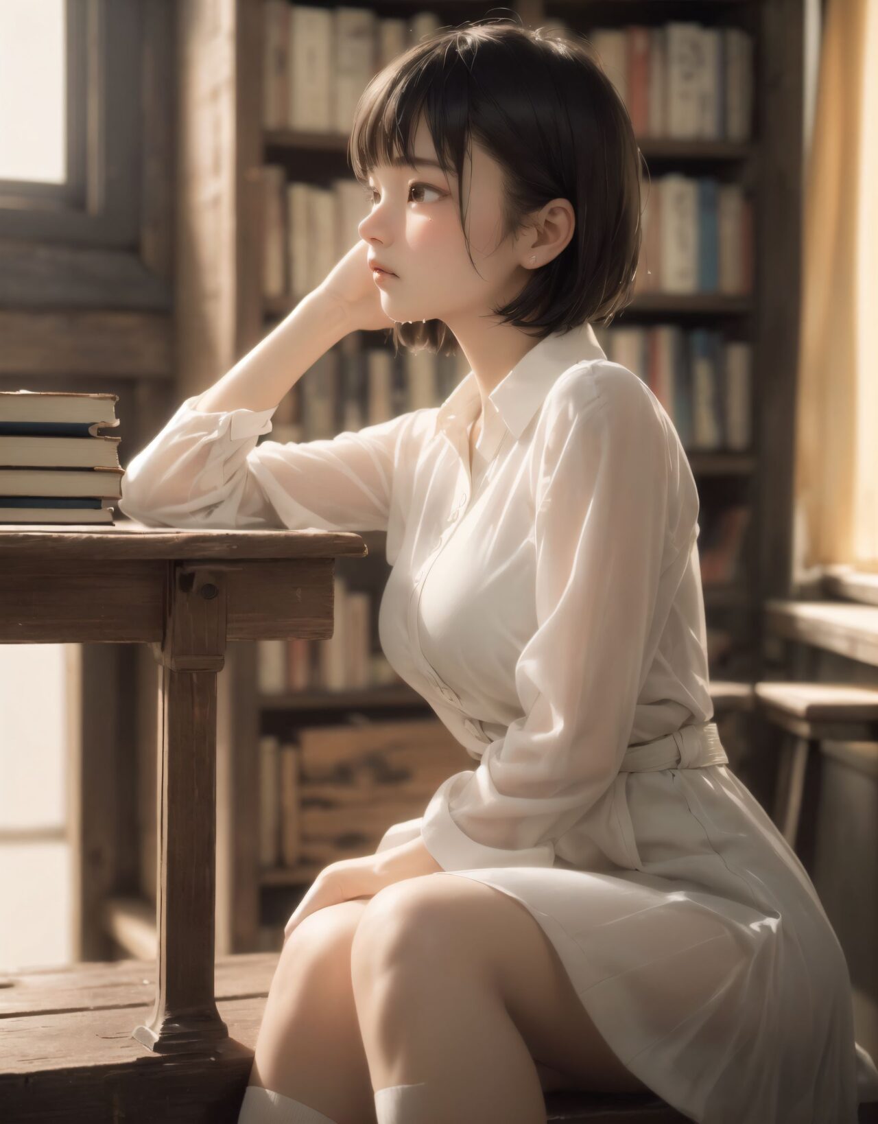 Her name is RUNA.
(Her face is the cutest of all Japanese idols:1.6),
She has a natural, bewitching charm.
She has a look that is particularly popular with young male fans.
She has a child-like figure and is plump.
Her skin is beautiful, smooth and firm.
Her body is full and she has large breasts and buttocks.
She often wears see-through clothes, and you can always see part of her underwear through the see-through material.
Her clothes are loose-fitting, so they look like they could come off at any moment.
Her expression is innocent, and she looks like she's inviting men to look at her.
She seduces the hearts of the men who look at her.
She is in the middle of taking off her clothes.
She is touching her breasts.
From her appearance, it looks like she is fully prepared for sex.
In fact, in the image, her pussy is soaking wet, and even her inner thighs are wet with droplets.
Her expression shows that she is feeling embarrassed.
This image is a very erotic one that shows off her sexy appeal to the maximum.
If a man were to see it, he would probably ejaculate.
(masterpiece:1.9), (best quality:1.8),(photo-realistic:1.7),real person,
(cute girl:1.2),(kawaii, japanese idol face:1.6),(12 years old young girl:1.3),
Beautiful skin, clear skin, fresh young skin,
Innocent pure and charming 16-year-old girl,
Innocent, youthful expression, gentle smile, shy demeanour,
Embarrassed Idol smile,
dark deep Blue green eyes, shining with purity,
stylish short cut, delicate flow of hair,
*
((
(masterpiece, ultra-detailed, best quality, cinematic light, photo-realistic:1.5),
(A 16-year-old beautiful Japanese schoolgirl, short black hair with soft bangs, delicate facial features, deep brown eyes reflecting sunlight, slight blush on cheeks, calm and shy expression, gently holding an old hardcover book in her hands, classic school uniform neatly worn with ribbon tie, sitting with poise),
(seated by the window in (an old-fashioned wooden school library:1.5), aged wooden floor and bookshelves filled with worn volumes, afternoon sunlight pouring through large paned windows, rays of golden light softly illuminating her profile, dust particles floating in the warm light, deep shadows behind the bookshelves, tranquil and timeless atmosphere),
(RUNA is seated sideways at a wooden table, leaning slightly forward as she turns a page, her silhouette rim-lit by the golden hour sun, a second student partially visible in the opposite seat glancing at her while pretending to read, subtle tension in their distance, a soft shared moment of quiet affection),
(focus on emotional silence and mutual presence, slow, poetic scene composition, shallow depth of field highlighting her serene expression and delicate fingers on the page, soft glow surrounding her figure like an aura of calm curiosity),
(wide cinematic framing, natural lighting, atmospheric perspective, ultra high-resolution, intricate costume details, realistic textures in the wooden surroundings and paper pages, emotional color grading with warm oranges and browns, high-clarity professional lens effect),
(vivid yet gentle color balance, expertly tuned ambient occlusion, full-frame storytelling image)
BLAKE
A beautiful Japanese high school girl, around 16 years old, sitting quietly in a sunlit old wooden library in the countryside after school. She has a short black bob haircut with clean bangs, slightly ruffled by a gentle breeze from the open window. She wears a classic school uniform: a slightly loose white blouse, a navy pleated skirt, knee-high socks, and black loafers. Her gentle face is softly illuminated by the golden sunset, with a faint blush on her cheeks and a serene, thoughtful expression. She sits at a wooden desk near the window, holding an old, thick book open in her lap, her posture relaxed and natural. Dust particles glow in the warm sunlight streaming through the window, and bookshelves filled with old books line the background. The atmosphere is calm, nostalgic, and cinematic, with soft focus and delicate bokeh, high-resolution, photo-realistic, masterpiece, best quality.
):1.2),
*