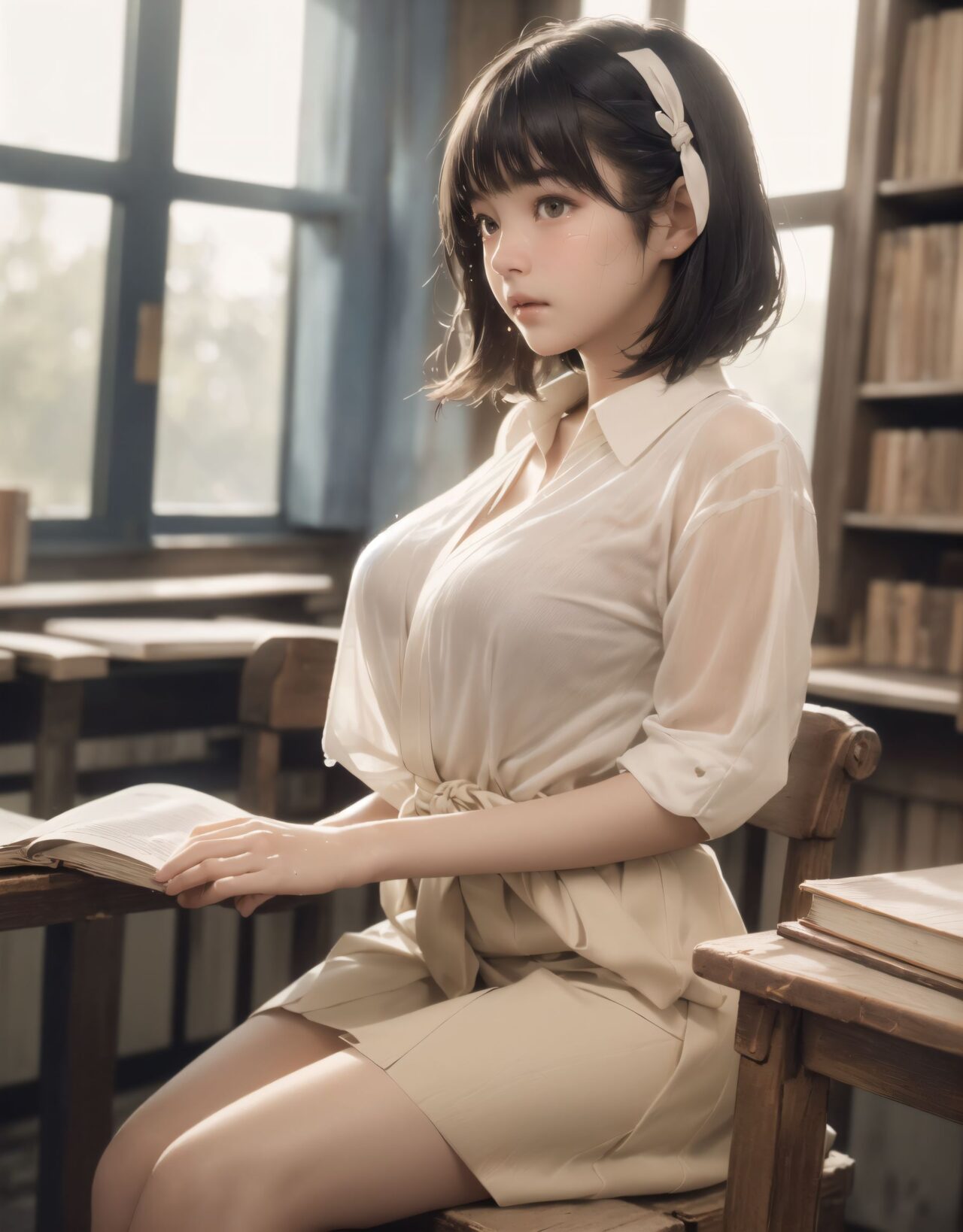 Her name is RUNA.
(Her face is the cutest of all Japanese idols:1.6),
She has a natural, bewitching charm.
She has a look that is particularly popular with young male fans.
She has a child-like figure and is plump.
Her skin is beautiful, smooth and firm.
Her body is full and she has large breasts and buttocks.
She often wears see-through clothes, and you can always see part of her underwear through the see-through material.
Her clothes are loose-fitting, so they look like they could come off at any moment.
Her expression is innocent, and she looks like she's inviting men to look at her.
She seduces the hearts of the men who look at her.
She is in the middle of taking off her clothes.
She is touching her breasts.
From her appearance, it looks like she is fully prepared for sex.
In fact, in the image, her pussy is soaking wet, and even her inner thighs are wet with droplets.
Her expression shows that she is feeling embarrassed.
This image is a very erotic one that shows off her sexy appeal to the maximum.
If a man were to see it, he would probably ejaculate.
(masterpiece:1.9), (best quality:1.8),(photo-realistic:1.7),real person,
(cute girl:1.2),(kawaii, japanese idol face:1.6),(12 years old young girl:1.3),
Beautiful skin, clear skin, fresh young skin,
Innocent pure and charming 16-year-old girl,
Innocent, youthful expression, gentle smile, shy demeanour,
Embarrassed Idol smile,
dark deep Blue green eyes, shining with purity,
stylish short cut, delicate flow of hair,
*
((
(masterpiece, ultra-detailed, best quality, cinematic light, photo-realistic:1.5),
(A 16-year-old beautiful Japanese schoolgirl, short black hair with soft bangs, delicate facial features, deep brown eyes reflecting sunlight, slight blush on cheeks, calm and shy expression, gently holding an old hardcover book in her hands, classic school uniform neatly worn with ribbon tie, sitting with poise),
(seated by the window in (an old-fashioned wooden school library:1.5), aged wooden floor and bookshelves filled with worn volumes, afternoon sunlight pouring through large paned windows, rays of golden light softly illuminating her profile, dust particles floating in the warm light, deep shadows behind the bookshelves, tranquil and timeless atmosphere),
(RUNA is seated sideways at a wooden table, leaning slightly forward as she turns a page, her silhouette rim-lit by the golden hour sun, a second student partially visible in the opposite seat glancing at her while pretending to read, subtle tension in their distance, a soft shared moment of quiet affection),
(focus on emotional silence and mutual presence, slow, poetic scene composition, shallow depth of field highlighting her serene expression and delicate fingers on the page, soft glow surrounding her figure like an aura of calm curiosity),
(wide cinematic framing, natural lighting, atmospheric perspective, ultra high-resolution, intricate costume details, realistic textures in the wooden surroundings and paper pages, emotional color grading with warm oranges and browns, high-clarity professional lens effect),
(vivid yet gentle color balance, expertly tuned ambient occlusion, full-frame storytelling image)
BLAKE
A beautiful Japanese high school girl, around 16 years old, sitting quietly in a sunlit old wooden library in the countryside after school. She has a short black bob haircut with clean bangs, slightly ruffled by a gentle breeze from the open window. She wears a classic school uniform: a slightly loose white blouse, a navy pleated skirt, knee-high socks, and black loafers. Her gentle face is softly illuminated by the golden sunset, with a faint blush on her cheeks and a serene, thoughtful expression. She sits at a wooden desk near the window, holding an old, thick book open in her lap, her posture relaxed and natural. Dust particles glow in the warm sunlight streaming through the window, and bookshelves filled with old books line the background. The atmosphere is calm, nostalgic, and cinematic, with soft focus and delicate bokeh, high-resolution, photo-realistic, masterpiece, best quality.
):1.2),
*