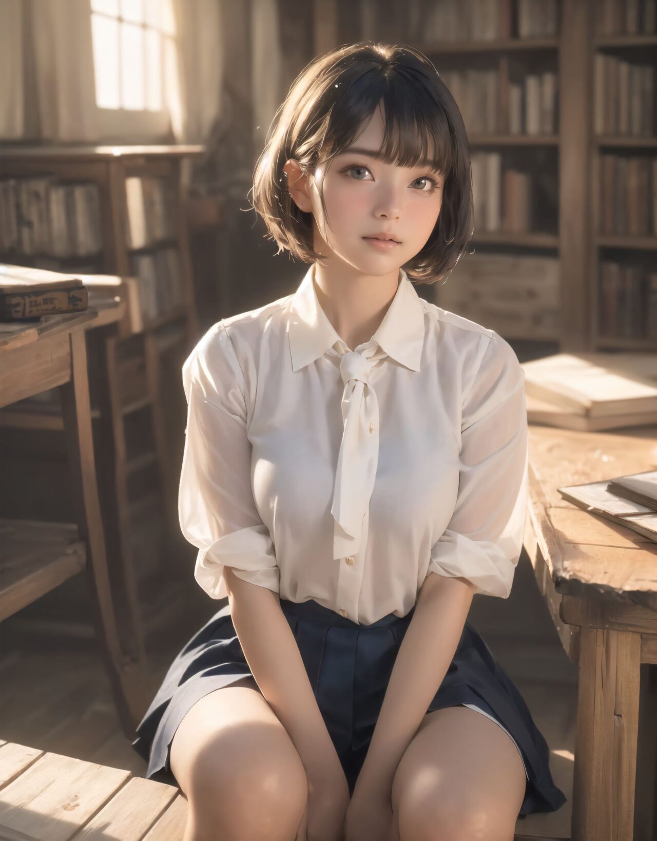 Her name is RUNA.
(Her face is the cutest of all Japanese idols:1.6),
She has a natural, bewitching charm.
She has a look that is particularly popular with young male fans.
She has a child-like figure and is plump.
Her skin is beautiful, smooth and firm.
Her body is full and she has large breasts and buttocks.
She often wears see-through clothes, and you can always see part of her underwear through the see-through material.
Her clothes are loose-fitting, so they look like they could come off at any moment.
Her expression is innocent, and she looks like she's inviting men to look at her.
She seduces the hearts of the men who look at her.
She is in the middle of taking off her clothes.
She is touching her breasts.
From her appearance, it looks like she is fully prepared for sex.
In fact, in the image, her pussy is soaking wet, and even her inner thighs are wet with droplets.
Her expression shows that she is feeling embarrassed.
This image is a very erotic one that shows off her sexy appeal to the maximum.
If a man were to see it, he would probably ejaculate.
(masterpiece:1.9), (best quality:1.8),(photo-realistic:1.7),real person,
(cute girl:1.2),(kawaii, japanese idol face:1.6),(12 years old young girl:1.3),
Beautiful skin, clear skin, fresh young skin,
Innocent pure and charming 16-year-old girl,
Innocent, youthful expression, gentle smile, shy demeanour,
Embarrassed Idol smile,
dark deep Blue green eyes, shining with purity,
stylish short cut, delicate flow of hair,
*
((
(masterpiece, ultra-detailed, best quality, cinematic light, photo-realistic:1.5),
(A 16-year-old beautiful Japanese schoolgirl, short black hair with soft bangs, delicate facial features, deep brown eyes reflecting sunlight, slight blush on cheeks, calm and shy expression, gently holding an old hardcover book in her hands, classic school uniform neatly worn with ribbon tie, sitting with poise),
(seated by the window in (an old-fashioned wooden school library:1.5), aged wooden floor and bookshelves filled with worn volumes, afternoon sunlight pouring through large paned windows, rays of golden light softly illuminating her profile, dust particles floating in the warm light, deep shadows behind the bookshelves, tranquil and timeless atmosphere),
(RUNA is seated sideways at a wooden table, leaning slightly forward as she turns a page, her silhouette rim-lit by the golden hour sun, a second student partially visible in the opposite seat glancing at her while pretending to read, subtle tension in their distance, a soft shared moment of quiet affection),
(focus on emotional silence and mutual presence, slow, poetic scene composition, shallow depth of field highlighting her serene expression and delicate fingers on the page, soft glow surrounding her figure like an aura of calm curiosity),
(wide cinematic framing, natural lighting, atmospheric perspective, ultra high-resolution, intricate costume details, realistic textures in the wooden surroundings and paper pages, emotional color grading with warm oranges and browns, high-clarity professional lens effect),
(vivid yet gentle color balance, expertly tuned ambient occlusion, full-frame storytelling image)
BLAKE
A beautiful Japanese high school girl, around 16 years old, sitting quietly in a sunlit old wooden library in the countryside after school. She has a short black bob haircut with clean bangs, slightly ruffled by a gentle breeze from the open window. She wears a classic school uniform: a slightly loose white blouse, a navy pleated skirt, knee-high socks, and black loafers. Her gentle face is softly illuminated by the golden sunset, with a faint blush on her cheeks and a serene, thoughtful expression. She sits at a wooden desk near the window, holding an old, thick book open in her lap, her posture relaxed and natural. Dust particles glow in the warm sunlight streaming through the window, and bookshelves filled with old books line the background. The atmosphere is calm, nostalgic, and cinematic, with soft focus and delicate bokeh, high-resolution, photo-realistic, masterpiece, best quality.
):1.2),
*