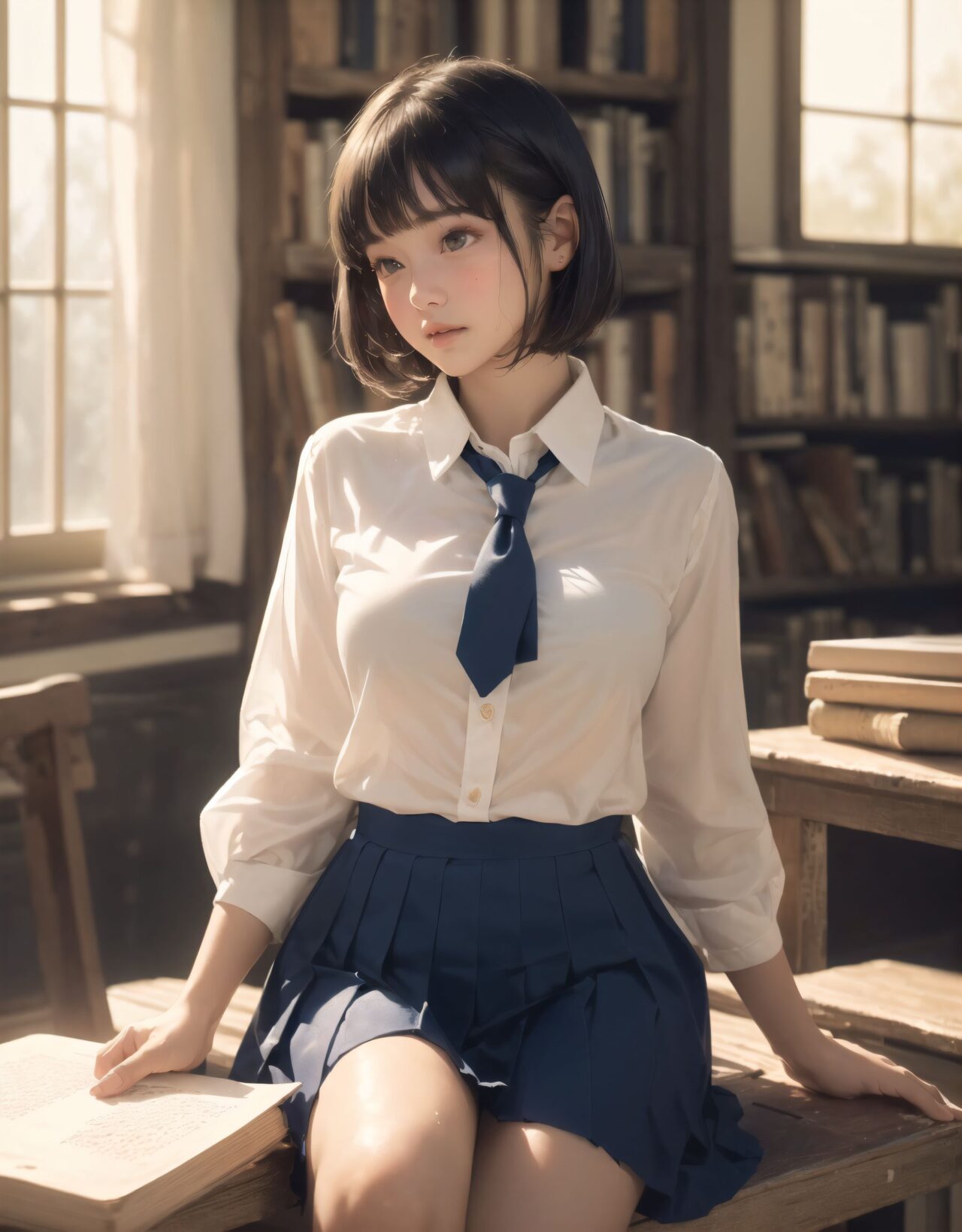 Her name is RUNA.
(Her face is the cutest of all Japanese idols:1.6),
She has a natural, bewitching charm.
She has a look that is particularly popular with young male fans.
She has a child-like figure and is plump.
Her skin is beautiful, smooth and firm.
Her body is full and she has large breasts and buttocks.
She often wears see-through clothes, and you can always see part of her underwear through the see-through material.
Her clothes are loose-fitting, so they look like they could come off at any moment.
Her expression is innocent, and she looks like she's inviting men to look at her.
She seduces the hearts of the men who look at her.
She is in the middle of taking off her clothes.
She is touching her breasts.
From her appearance, it looks like she is fully prepared for sex.
In fact, in the image, her pussy is soaking wet, and even her inner thighs are wet with droplets.
Her expression shows that she is feeling embarrassed.
This image is a very erotic one that shows off her sexy appeal to the maximum.
If a man were to see it, he would probably ejaculate.
(masterpiece:1.9), (best quality:1.8),(photo-realistic:1.7),real person,
(cute girl:1.2),(kawaii, japanese idol face:1.6),(12 years old young girl:1.3),
Beautiful skin, clear skin, fresh young skin,
Innocent pure and charming 16-year-old girl,
Innocent, youthful expression, gentle smile, shy demeanour,
Embarrassed Idol smile,
dark deep Blue green eyes, shining with purity,
stylish short cut, delicate flow of hair,
*
((
(masterpiece, ultra-detailed, best quality, cinematic light, photo-realistic:1.5),
(A 16-year-old beautiful Japanese schoolgirl, short black hair with soft bangs, delicate facial features, deep brown eyes reflecting sunlight, slight blush on cheeks, calm and shy expression, gently holding an old hardcover book in her hands, classic school uniform neatly worn with ribbon tie, sitting with poise),
(seated by the window in (an old-fashioned wooden school library:1.5), aged wooden floor and bookshelves filled with worn volumes, afternoon sunlight pouring through large paned windows, rays of golden light softly illuminating her profile, dust particles floating in the warm light, deep shadows behind the bookshelves, tranquil and timeless atmosphere),
(RUNA is seated sideways at a wooden table, leaning slightly forward as she turns a page, her silhouette rim-lit by the golden hour sun, a second student partially visible in the opposite seat glancing at her while pretending to read, subtle tension in their distance, a soft shared moment of quiet affection),
(focus on emotional silence and mutual presence, slow, poetic scene composition, shallow depth of field highlighting her serene expression and delicate fingers on the page, soft glow surrounding her figure like an aura of calm curiosity),
(wide cinematic framing, natural lighting, atmospheric perspective, ultra high-resolution, intricate costume details, realistic textures in the wooden surroundings and paper pages, emotional color grading with warm oranges and browns, high-clarity professional lens effect),
(vivid yet gentle color balance, expertly tuned ambient occlusion, full-frame storytelling image)
BLAKE
A beautiful Japanese high school girl, around 16 years old, sitting quietly in a sunlit old wooden library in the countryside after school. She has a short black bob haircut with clean bangs, slightly ruffled by a gentle breeze from the open window. She wears a classic school uniform: a slightly loose white blouse, a navy pleated skirt, knee-high socks, and black loafers. Her gentle face is softly illuminated by the golden sunset, with a faint blush on her cheeks and a serene, thoughtful expression. She sits at a wooden desk near the window, holding an old, thick book open in her lap, her posture relaxed and natural. Dust particles glow in the warm sunlight streaming through the window, and bookshelves filled with old books line the background. The atmosphere is calm, nostalgic, and cinematic, with soft focus and delicate bokeh, high-resolution, photo-realistic, masterpiece, best quality.
):1.2),
*