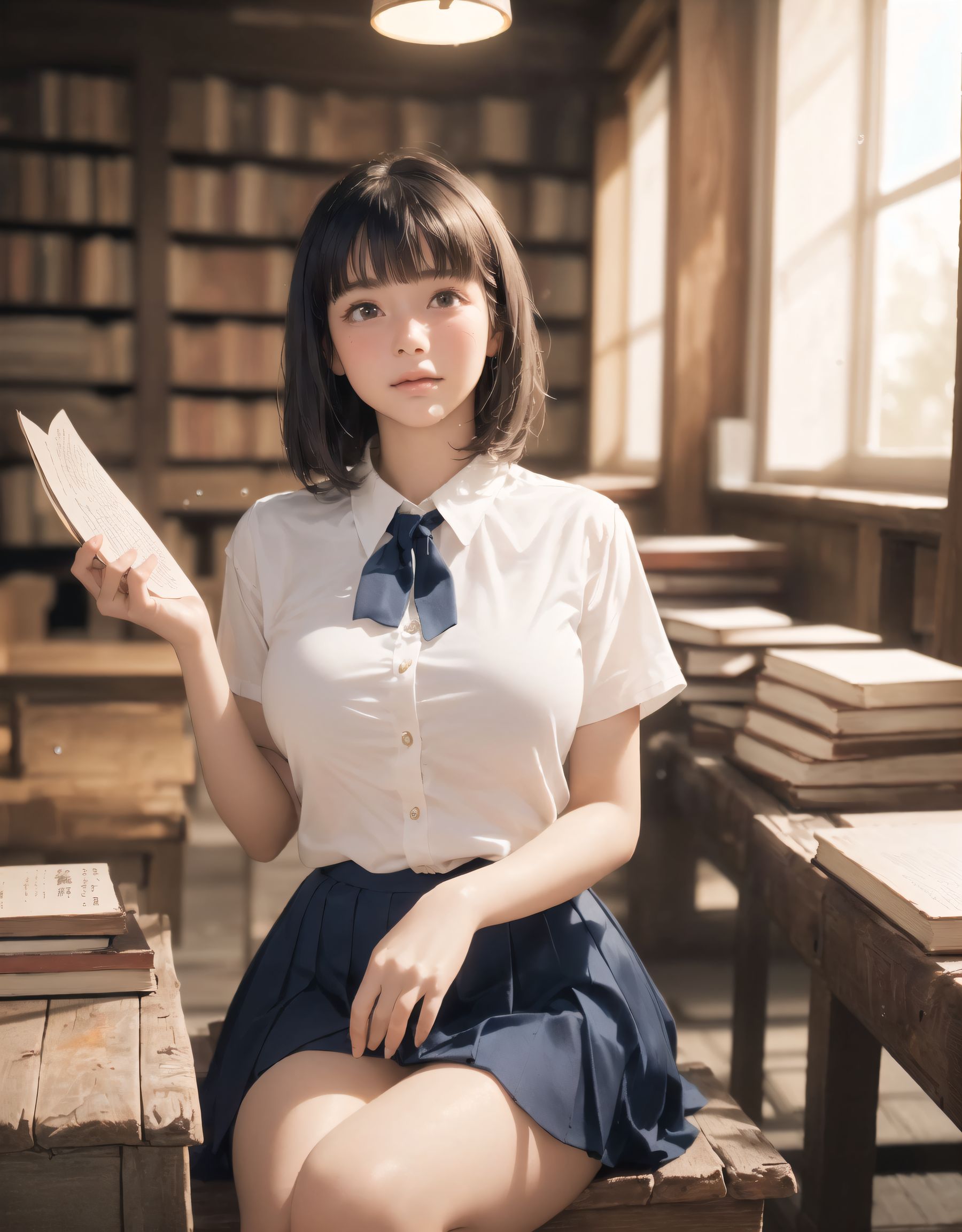 Her name is RUNA.
(Her face is the cutest of all Japanese idols:1.6),
She has a natural, bewitching charm.
She has a look that is particularly popular with young male fans.
She has a child-like figure and is plump.
Her skin is beautiful, smooth and firm.
Her body is full and she has large breasts and buttocks.
She often wears see-through clothes, and you can always see part of her underwear through the see-through material.
Her clothes are loose-fitting, so they look like they could come off at any moment.
Her expression is innocent, and she looks like she's inviting men to look at her.
She seduces the hearts of the men who look at her.
She is in the middle of taking off her clothes.
She is touching her breasts.
From her appearance, it looks like she is fully prepared for sex.
In fact, in the image, her pussy is soaking wet, and even her inner thighs are wet with droplets.
Her expression shows that she is feeling embarrassed.
This image is a very erotic one that shows off her sexy appeal to the maximum.
If a man were to see it, he would probably ejaculate.

(masterpiece:1.9), (best quality:1.8),(photo-realistic:1.7),real person,
(cute girl:1.2),(kawaii, japanese idol face:1.6),(12 years old young girl:1.3),
Beautiful skin, clear skin, fresh young skin, 


Innocent pure and charming 16-year-old girl,
Innocent, youthful expression, gentle smile, shy demeanour,

Embarrassed Idol smile,

dark deep Blue green eyes, shining with purity,
stylish short cut, delicate flow of hair,



*
((

(masterpiece, ultra-detailed, best quality, cinematic light, photo-realistic:1.5),
(A 16-year-old beautiful Japanese schoolgirl, short black hair with soft bangs, delicate facial features, deep brown eyes reflecting sunlight, slight blush on cheeks, calm and shy expression, gently holding an old hardcover book in her hands, classic school uniform neatly worn with ribbon tie, sitting with poise),

(seated by the window in (an old-fashioned wooden school library:1.5), aged wooden floor and bookshelves filled with worn volumes, afternoon sunlight pouring through large paned windows, rays of golden light softly illuminating her profile, dust particles floating in the warm light, deep shadows behind the bookshelves, tranquil and timeless atmosphere),

(RUNA is seated sideways at a wooden table, leaning slightly forward as she turns a page, her silhouette rim-lit by the golden hour sun, a second student partially visible in the opposite seat glancing at her while pretending to read, subtle tension in their distance, a soft shared moment of quiet affection),
(focus on emotional silence and mutual presence, slow, poetic scene composition, shallow depth of field highlighting her serene expression and delicate fingers on the page, soft glow surrounding her figure like an aura of calm curiosity),

(wide cinematic framing, natural lighting, atmospheric perspective, ultra high-resolution, intricate costume details, realistic textures in the wooden surroundings and paper pages, emotional color grading with warm oranges and browns, high-clarity professional lens effect),
(vivid yet gentle color balance, expertly tuned ambient occlusion, full-frame storytelling image)

BLAKE

A beautiful Japanese high school girl, around 16 years old, sitting quietly in a sunlit old wooden library in the countryside after school. She has a short black bob haircut with clean bangs, slightly ruffled by a gentle breeze from the open window. She wears a classic school uniform: a slightly loose white blouse, a navy pleated skirt, knee-high socks, and black loafers. Her gentle face is softly illuminated by the golden sunset, with a faint blush on her cheeks and a serene, thoughtful expression. She sits at a wooden desk near the window, holding an old, thick book open in her lap, her posture relaxed and natural. Dust particles glow in the warm sunlight streaming through the window, and bookshelves filled with old books line the background. The atmosphere is calm, nostalgic, and cinematic, with soft focus and delicate bokeh, high-resolution, photo-realistic, masterpiece, best quality.



):1.2),
*