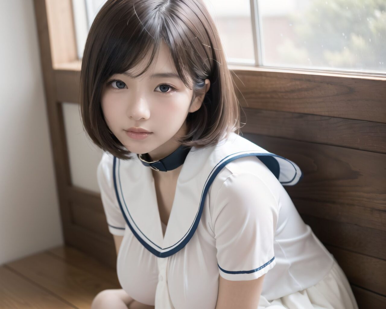 YUKI

((YUKI looking down shyly, hands still folded on her lap, her collar slightly loose, revealing a soft glimpse of her chest, natural light falling diagonally on her face, her hair slightly covering her eyes):1.9),

? ???A 20-year-old Japanese university girl named YUKI, slightly shy and natural, medium-length brown hair, soft natural makeup, school uniform (white blouse, navy skirt, knee socks), innocent and gentle facial features
? ???her cozy bedroom with afternoon sunlight coming through the window, soft lighting, wooden floor, pastel bedsheets
? ??????50mm f/1.4 lens, shallow depth of field, soft warm natural lighting
? ???????4K ultra-detailed, cinematic lighting, photorealistic skin texture


YUKI
[Image Quality] 
(masterpiece:1.9),(best quality of face:1.8),(super impressive beauty:1.5),(drawing everything in great detail:1.5),(extremely detailed skin:1.5),high-resolution,Raw Photo,4k,8k, charm of a young girl,

[YUKI's Summary] 
Her name is YUKI, she has a fairy-like atmosphere, (a beautiful, attractive, clear-skinned, cute 20-year-old girl: 1.65), (healing: 1.37), an innocent expression, a gentle smile, shyness, an embarrassed smile like an idol, embodying the wonder of childhood, a quiet personality, cute. Shy, natural charm,




[Hair style]
Her hair is neat and tidy, her eyes are a deep grey that radiate a pure light, she has black hair, stylish short hair, and delicate hair movement,

[Clothing]
She wears a see-through school uniform, lace, thin fabric, and a revealing sailor uniform with intricate designs, adding an innocent charm. The poses show hesitation, expressing complex emotions. The poses exhibit unconscious eroticism and vulnerability, yet also hint at confidence as if overcoming shyness.

[body type]
(beautiful breasts: 1.75), (big breasts), (standing posture of a young girl: 1.57), (childlike body: 1.54),

[pose]
Soft, natural pose, youthful and elegant, fresh and pure pose, (relaxed: 1.56), (sexy pose with knees open: 1.55), her hands are near her cleavage, pose that shows more of her breasts by pulling them together,

[her clothes]
She is wearing a see-through material, sheer clothing, lace, thin fabric, and a revealing summer dress with detailed details, adding an element of innocent charm. There is a sense of hesitation in her pose, which conveys her complex emotions. Her pose is slightly twisted, suggesting weakness, but also showing signs of confidence as if she is trying to overcome her shyness,

[Image Processing]
(4K: 1.26), (Ultra High Resolution: 1.28), (Studio Lighting: 1.17), very detailed RAW color photo, professional-quality photo, (Toddler's Hobby Photo: 1.58), (At-Home Atmosphere Screen: 1.15),
[Shooting Settings]
emphasize cuteness from a low angle, bring out the delicate texture of the hair and clothes Focus on her face, depth of field blur, shallow depth of field,

[Lighting]
Soft natural light for soft shadows, highlighting the youthful contours of her face. Illuminate her face to make it stand out clearly, dark background,
High resolution, detailed graphics, vivid colors, professional quality, ultra-high resolution, clearly depicts every detail,