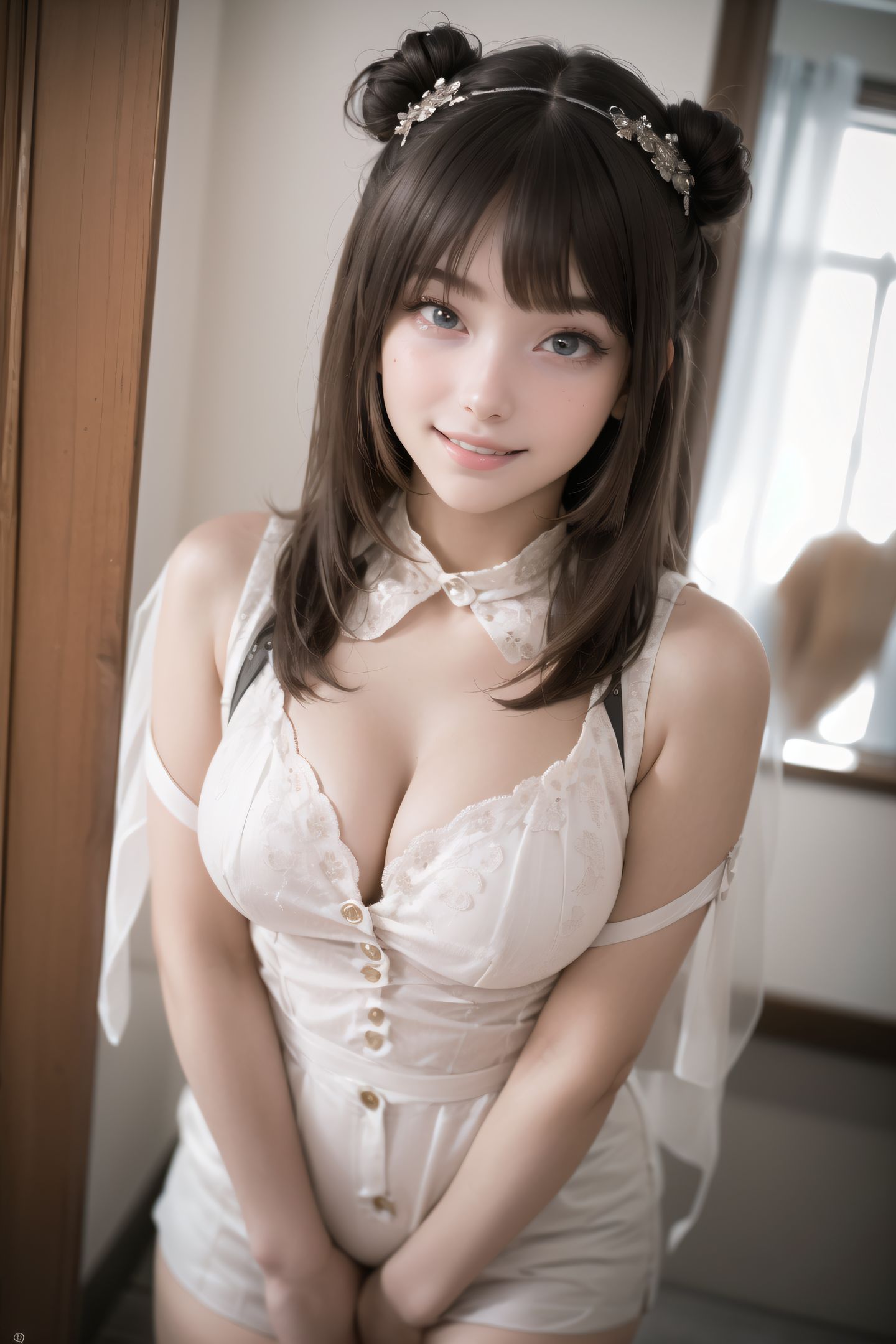 ?RUNA?
(masterpiece:1.3), (best quality:1.3),(photo-realistic:1.5),real person,
(cute girl:1.2),kawaii,idol face,(12 years old young girl:1.3),
BLAKE
Innocent pure and charming 16-year-old girl,
Innocent, youthful expression, gentle smile, shy demeanour,
Embarrassed Idol smile,
dark deep Blue green eyes, shining with purity,
stylish short cut, delicate flow of hair,
*
((
mesh bodysuitHer whole body was wrapped in a fine meshleaving just enough to the imagination,,
semi-sheer silk scarf wrapped around her chest, the thin silk naturally see-through,,
(Shirt buttons) straining across her chest, threatening to pop open,,
?Why is this happening? here? now?? Her breath is uneven, her hands fidgeting with her skirt hem. Her face is hidden behind her bangs. She trembles with each passing second.,,
Restroom window slightly open, curtain fluttering in the breeze,,
**high-cut bodysuit** with garter clips and sleek thigh-high boots (standing poised in a dark corridor),,
):1.8),
*
Facing the camera, making eye contact, embodying childlike wonder,
Soft, natural posture, youthful, graceful shot,
flirtatious eyes expression,, an ideal blend of innocence and enchantment,
Embodies the popular kawaii girl,
Elements of Lolita fashion, fresh and pure poses, exuding natural charm,
The low angle emphasises her kawaii and highlights the fine textures of her hair and clothes,
Natural light casts soft shadows and highlights the contours of her youthful face,
Bringing her into sharp focus,
High resolution, detailed graphics,
vivid colors, professional quality,
Ultra-high resolution, capturing every detail from individual strands of hair to the intricate fabrics of her costume,
Professional-grade clarity and contrast bring the vibrant colours to life,
(EasyNegativeV2:-1.5), (worst quality, low quality:-1.2),
(moles:-1.1),(spot on the skin:-1.2),(freckles:-1.3)
(bad-hands-5:-1.2), (negative_hand-neg:-1.1),
BLAKE
beautiful detailed eyes,
(baby face:1.4),
(smile:1.4),blush,(soft and smooth skin:1.2),(oily skin:1.2),
(medium breasts:1.2),
(bangs cut, beautiful hair:1.6),braids,Headband Alice band,
concept art,
texture,Exquisite and beautiful backgrounds,
absolutely resolution, ultra detaile,intricate,
(8k:1.3),CG, unity , 2k wallpaper,absurdres,