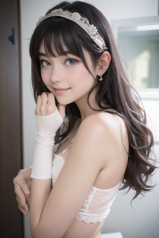 ?RUNA?

(masterpiece:1.3), (best quality:1.3),(photo-realistic:1.5),real person,
(cute girl:1.2),kawaii,idol face,(12 years old young girl:1.3),

BLAKE

Innocent pure and charming 16-year-old girl, 
Innocent, youthful expression, gentle smile, shy demeanour,

Embarrassed Idol smile,

dark deep Blue green eyes, shining with purity,
stylish short cut, delicate flow of hair, 

*
((
mesh sportswearThe mesh design hugged her curves as she stretchedsweat accentuating the peek,, 
sheer pajama top with nothing underneath, fine satin with intentional light diffusion,, 
Tight bra compressing her chest, making the outline even more prominent,, 
?It?s too embarrassing? I can?t take this?? She trembles with shame, hiding her face behind her hands. Her fingers peek through slightly. She lowers her body as if shrinking away from the gaze.,, 
Single toilet stall with door slightly ajar, soft light spilling in,, 


**shoulderless evening wear** with metallic finish (adjusting her glove with a sigh),, 

):1.8),
*

Facing the camera, making eye contact, embodying childlike wonder, 

Soft, natural posture, youthful, graceful shot, 

flirtatious eyes expression,, an ideal blend of innocence and enchantment, 
Embodies the popular kawaii girl,
Elements of Lolita fashion, fresh and pure poses, exuding natural charm, 


The low angle emphasises her kawaii and highlights the fine textures of her hair and clothes, 
Natural light casts soft shadows and highlights the contours of her youthful face, 


Bringing her into sharp focus,
High resolution, detailed graphics, 
vivid colors, professional quality,


Ultra-high resolution, capturing every detail from individual strands of hair to the intricate fabrics of her costume,
Professional-grade clarity and contrast bring the vibrant colours to life,


(EasyNegativeV2:-1.5), (worst quality, low quality:-1.2),
(moles:-1.1),(spot on the skin:-1.2),(freckles:-1.3)
(bad-hands-5:-1.2), (negative_hand-neg:-1.1), 

BLAKE

beautiful detailed eyes,
(baby face:1.4),
(smile:1.4),blush,(soft and smooth skin:1.2),(oily skin:1.2),
(medium breasts:1.2),

(bangs cut, beautiful hair:1.6),braids,Headband Alice band,

concept art,
texture,Exquisite and beautiful backgrounds,
absolutely resolution, ultra detaile,intricate,
(8k:1.3),CG, unity , 2k wallpaper,absurdres,