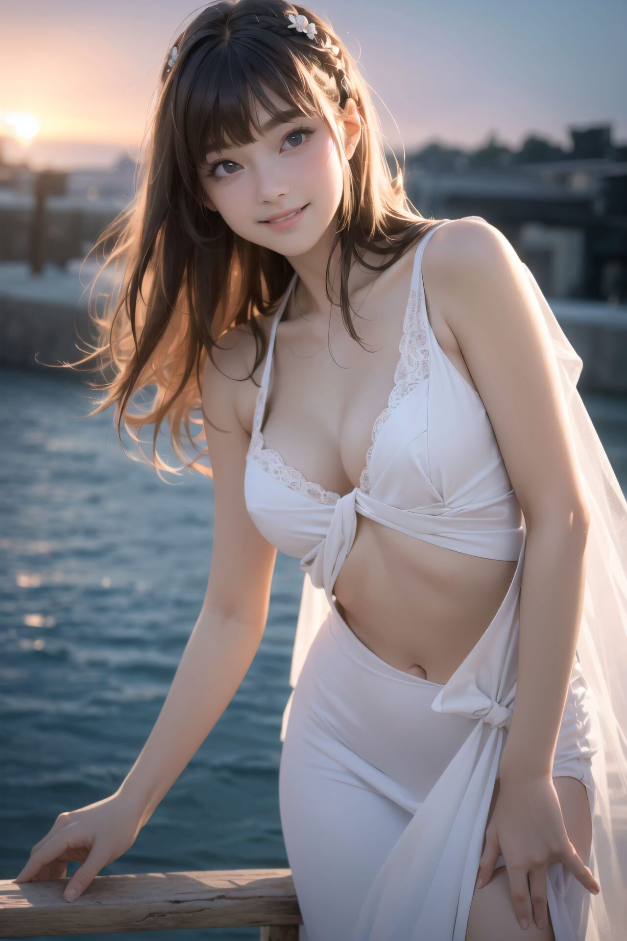 ?RUNA?

(masterpiece:1.3), (best quality:1.3),(photo-realistic:1.5),real person,
(cute girl:1.2),kawaii,idol face,(12 years old young girl:1.3),

BLAKE

Innocent pure and charming 16-year-old girl, 
Innocent, youthful expression, gentle smile, shy demeanour,

Embarrassed Idol smile,

dark deep Blue green eyes, shining with purity,
stylish short cut, delicate flow of hair, 

*
((
shimmering transparent veilWrapped around her like mistthe veil glinted with every move,, 
soaked shirt revealing pink bra underneath, white cotton fabric turned transparent when wet,, 
Top riding up with movement, exposing the lower curve of her bust,, 
?You?re not supposed to see this part of me?? She covers her chest with both arms, cheeks inflamed with heat. Her pupils shake, darting toward the exit. Her lips tremble without words.,, 
Empty toilet paper roll on a tilted dispenser in the last stall,, 


**mono-color racerback dress** hugging the body (resting arms on a rail under orange sunset),, 

):1.8),
*

Facing the camera, making eye contact, embodying childlike wonder, 

Soft, natural posture, youthful, graceful shot, 

flirtatious eyes expression,, an ideal blend of innocence and enchantment, 
Embodies the popular kawaii girl,
Elements of Lolita fashion, fresh and pure poses, exuding natural charm, 


The low angle emphasises her kawaii and highlights the fine textures of her hair and clothes, 
Natural light casts soft shadows and highlights the contours of her youthful face, 


Bringing her into sharp focus,
High resolution, detailed graphics, 
vivid colors, professional quality,


Ultra-high resolution, capturing every detail from individual strands of hair to the intricate fabrics of her costume,
Professional-grade clarity and contrast bring the vibrant colours to life,


(EasyNegativeV2:-1.5), (worst quality, low quality:-1.2),
(moles:-1.1),(spot on the skin:-1.2),(freckles:-1.3)
(bad-hands-5:-1.2), (negative_hand-neg:-1.1), 

BLAKE

beautiful detailed eyes,
(baby face:1.4),
(smile:1.4),blush,(soft and smooth skin:1.2),(oily skin:1.2),
(medium breasts:1.2),

(bangs cut, beautiful hair:1.6),braids,Headband Alice band,

concept art,
texture,Exquisite and beautiful backgrounds,
absolutely resolution, ultra detaile,intricate,
(8k:1.3),CG, unity , 2k wallpaper,absurdres,