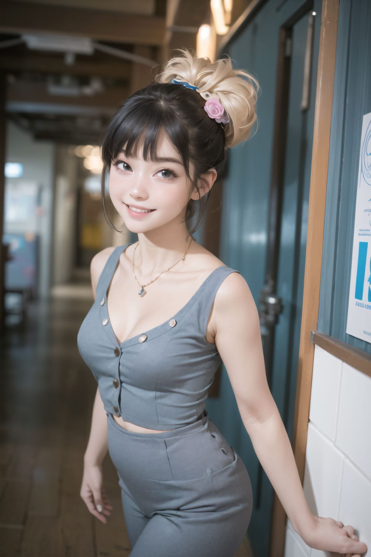 ?RUNA?
(masterpiece:1.3), (best quality:1.3),(photo-realistic:1.5),real person,
(cute girl:1.2),kawaii,idol face,(12 years old young girl:1.3),
BLAKE
Innocent pure and charming 16-year-old girl,
Innocent, youthful expression, gentle smile, shy demeanour,
Embarrassed Idol smile,
dark deep Blue green eyes, shining with purity,
stylish short cut, delicate flow of hair,
*
((
semi-transparent workout topAs she movedthe stretch of the fabric revealed her toned lines,,
see-through ballet leotard, mesh panels combined with stretch fabric,,
(Deep V-neck) top emphasizing the soft valley between her breasts,,
?I feel like I?ll melt if this keeps going?? She raises her shoulders slightly. Her hands fidget with her buttons. Her skin flushes all the way to her neck.,,
Old-fashioned toilet chain hanging from the ceiling,,
**cropped formal blazer** with high-waisted slacks and heels (striding confidently in a hallway),,
):1.8),
*
Facing the camera, making eye contact, embodying childlike wonder,
Soft, natural posture, youthful, graceful shot,
flirtatious eyes expression,, an ideal blend of innocence and enchantment,
Embodies the popular kawaii girl,
Elements of Lolita fashion, fresh and pure poses, exuding natural charm,
The low angle emphasises her kawaii and highlights the fine textures of her hair and clothes,
Natural light casts soft shadows and highlights the contours of her youthful face,
Bringing her into sharp focus,
High resolution, detailed graphics,
vivid colors, professional quality,
Ultra-high resolution, capturing every detail from individual strands of hair to the intricate fabrics of her costume,
Professional-grade clarity and contrast bring the vibrant colours to life,
(EasyNegativeV2:-1.5), (worst quality, low quality:-1.2),
(moles:-1.1),(spot on the skin:-1.2),(freckles:-1.3)
(bad-hands-5:-1.2), (negative_hand-neg:-1.1),
BLAKE
beautiful detailed eyes,
(baby face:1.4),
(smile:1.4),blush,(soft and smooth skin:1.2),(oily skin:1.2),
(medium breasts:1.2),
(bangs cut, beautiful hair:1.6),braids,Headband Alice band,
concept art,
texture,Exquisite and beautiful backgrounds,
absolutely resolution, ultra detaile,intricate,
(8k:1.3),CG, unity , 2k wallpaper,absurdres,