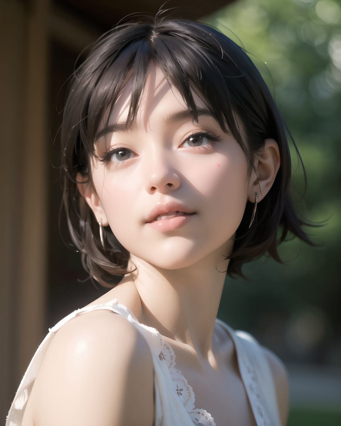 (masterpiece:1.3), (best quality:1.3), (photo-realistic:1.4), real person, (cute girl:1.2), kawaii, idol face, stylish short cut hair, A charming 20-year-old Japanese college girl, RUNA, in a cozy cafe, wearing a pastel pink Lolita dress with sheer lace sleeves, delicate ribbons, and a slightly raised skirt revealing soft thighs, her short black hair with bangs styled elegantly, a gentle smile with a hint of shyness, blushing cheeks, large sparkling eyes reflecting curiosity, soft sunlight filtering through a window, casting gentle shadows on her smooth skin, surrounded by coffee cups and pastries, 2.5D anime style, ultra-detailed, 8K resolution, vibrant colors, shallow depth of field with 50mm f/1.2 lens, focus on her expressive face and intricate dress textures, cinematic lighting, kawaii aesthetic.


((flushed cheeks, lips slightly parted,):1.8),
((ecstatic expression, mouth open,):1.4), 
flushed cheeks, lips slightly parted,:1.5?


inviting hand gesture, fingers curling,, 


flushed cheeks, lips slightly parted,, 
(masterpiece:1.5), (best quality:1.5), (photo-realistic:1.6), ultra-detailed, ultra-high resolution, 8k, HDR, Raw Photo, professional photography, insanely-detailed, every detail reproduced clearly, cinematic lighting, high dynamic range, natural color grading, soft natural background, serene outdoor setting, lush greenery, delicate bokeh of distant trees, subtle sunlight filtering through leaves, natural textures of grass and foliage, gentle atmospheric haze, low angle, depth of field, f/1.8 lens bokeh, sharp focus on foreground, realistic shading, subtle environmental imperfections, tranquil and graceful ambiance,, (intensifying the blush and gloss of her shame), (experimental scene exploring power and consent),,