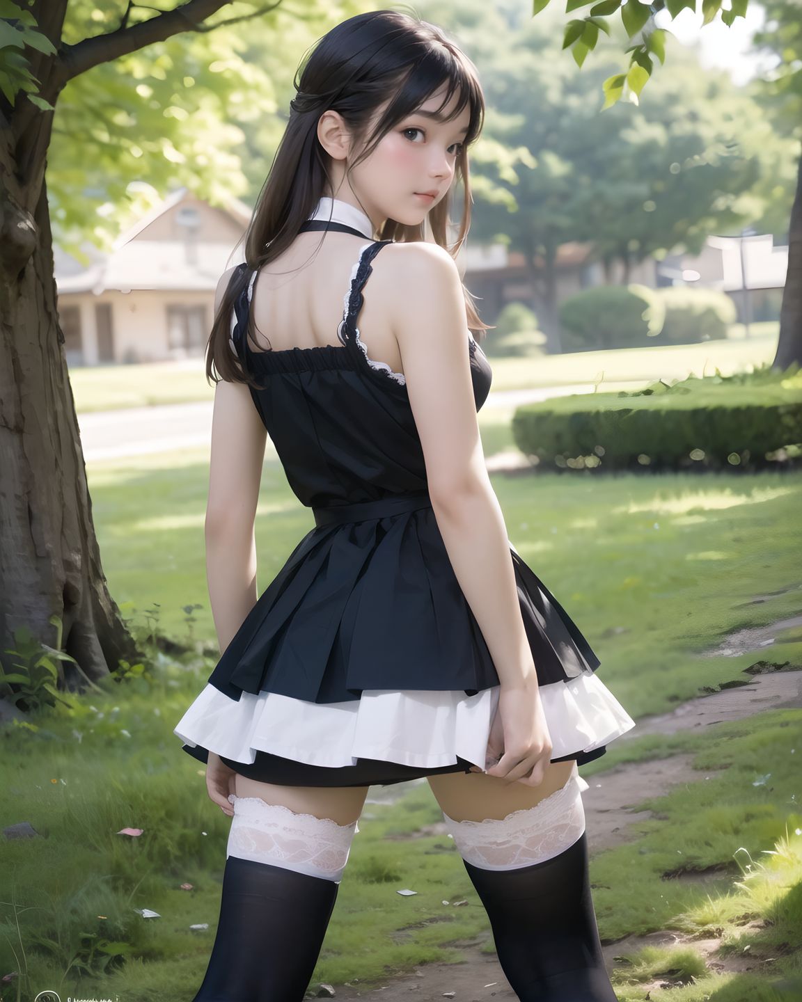 (A translucent beautiful attractive face and figure neat and clean pretty elementary school students young girl:1.6), (12yo:1.6), (embarrassed smile:1.2), (idol face:1.6), (beautiful medium breasts:1.6), She wears her hair in a youthful style and possesses a cute face, Though slightly embarrassed, (bridge of the nose:1.2), (high nose:1.2), (4k:1.2), (ultra high res:1.2), (photo realistic:1.4), (studio lighting:1.1), exceptionally detailed RAW color photo, professional-grade photograph, (Photos for infantile tastes:1.6), (Young girl standing:1.5), (relaxing:1.5), (sexy pose with knees open:1.5), (childish body:1.5), (clothing that exposes the cleavage by opening at the chest:1.7), (A 16-year-old fairy girl with an innocent subtle sunlight filtering through sheer curtains. A gentle:1.1), (serene expression on her face:1.1), (creating a homely:1.1), (comforting atmosphere:1.1), her innocent expression, gentle smile, shyness, shy idol-like smile, dark, deep blue-green eyes that radiate a pure brilliance, silver hair, stylish short haircut, delicate hair flow, a look into the camera, a look that meets the eye, embodying the wonder of a child, close-up shots, soft, natural poses, youthful and elegant shots, a mischievous look, an ideal fusion of innocence and charm, embodying the popular kawaii girl, elements of Lolita fashion, fresh and pure poses, exuding natural charm, emphasizing her cuteness from a low angle and bringing out the delicate texture of her hair and clothes, Soft natural light casts a soft shadow, bringing out the contours of her youthful face, making her stand out clearly, The shallow depth of field of the 50mm f/1.2 lens creates beautiful depth of field blur with her face in focus, High resolution, detailed graphics, vibrant colors, professional quality, ultra-high resolution, every detail is reproduced clearly, A high detail illustration of a young Japanese girl with a shy yet curious expression, Her expression should convey a sense of hesitant curiosity, as if she is trying to understand her own emotions of nervousness and excitement, Her cheeks should be flushed lightly, and her eyes should have a gentle sparkle, hinting at both her hesitation and her playful desire to show herself, She wears a revealing summer dress with lace details that peek out, adding an element of innocent allure, Her hands should be placed near her neckline, gently pulling the fabric aside as if to reveal more of her chest, but with a sense of hesitation that conveys her mixed feelings, Her pose should be slightly twisted, suggesting vulnerability while also giving a hint of confidence as if she is trying to overcome her shyness, The focus should be on her facial expressions?soft, sparkling eyes, flushed cheeks, and a tiny, nervous smile that shows her internal conflict between wanting to be daring and feeling hesitant, Her posture should feel both reserved and exploratory, making it appear that she is testing her own boundaries, The illustration should be rendered in a 2.5D anime-inspired art style, with bright and vibrant colors, The emphasis should be on capturing the moment of emotional conflict, balancing innocence with a daring, yet unsure charm, The setting should be simple, allowing the focus to remain on her actions and expressions, and ensuring that the sense of charm and playfulness is at the forefront, A high detail illustration of a young Japanese girl with a shy yet funy expression, She should look as if she is caught in an emotional mix of nervousness and excitement, her cheeks flushed deeply, and her eyes wide with a hint of tears welling up, reflecting her vulnerability and hesitation, reflecting her playful desire to show herself, but now with an added layer of innocence and reluctance, She has long black hair that falls past her shoulders and wears a slightly revealing summer dress, Her hands should be positioned near her chest, as if holding her dress up to cover herself, creating a sense of both self-consciousness and wanting to reveal, She should also be lifting the hem of her dress just enough, adding to the tension between innocence and boldness, Her body language should emphasize a mix of defensiveness and thrill, similar to someone caught between wanting to hide and wanting to be seen, (best quality:1.2), (masterpiece:1.2),, 

((panty shot over kneesocks from behind, blushing, ):1.8),
((__Zip/00_Miseruko/20_?????_ex__):1.4), 

__Zip/00_Miseruko/02_??????__,


canted angle, slightly disoriented, , 
(masterpiece:1.5), (best quality:1.5), (photo-realistic:1.6), ultra-detailed, ultra-high resolution, 8k, HDR, Raw Photo, professional photography, insanely-detailed, every detail reproduced clearly, cinematic lighting, high dynamic range, natural color grading, soft natural background, serene outdoor setting, lush greenery, delicate bokeh of distant trees, subtle sunlight filtering through leaves, natural textures of grass and foliage, gentle atmospheric haze, low angle, depth of field, f/1.8 lens bokeh, sharp focus on foreground, realistic shading, subtle environmental imperfections, tranquil and graceful ambiance,, (intensifying the blush and gloss of her shame), (Sexual pleasure under submission), ,