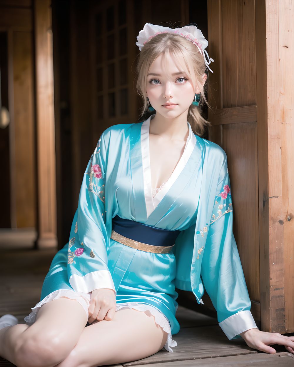 ?Beautiful detailed background?
((Evening philosopher's path with cherry blossoms if spring lining canal, temples along quiet, breezes gentle carrying petals, lanterns flickering distant, fresh air with floral scents,):1.6),
?Beautiful costumes that flatter the girl?
((Deep teal silk kimono with silver crane embroidery, tied with a wide gold sash and delicate tassel details,):1.9),
?A pose that radiates her inner charm?
((Sitting sideways, legs folded together gracefully,)),
(elegant lolita fashion dress:1.6), (delicate lace blouse:1.4), (floral pastel skirt:1.4), (frilly pastel outfit:1.5),
?????????
innocent charm, cute pose, girlish elegance, pastel tones, soft frills,
((?
A 10-year-old magical girl. She has an innocent face like a child, and exudes charm and a mysterious atmosphere. Her pastel pink hair is tied up in a ponytail and gently sways. She is wearing a pure white blouse with elaborate lace decorations on the collar and cuffs, and a soft pink pleated skirt with delicate floral embroidery at the hem.
The witch's hat, with its large dark blue exterior, has a wide brim and a bold design with elegant floral embroidery and a ribbon, and the interior is beautifully colored pink.
On her shoulders is an elegant short cape in deep blue with intricate gold embroidery.
In her small hands she holds a minimalist magic wand that emits a faint sparkle of crystals from its tip. Her white stockings, edged with delicate lace, and her black shoes with their small bows are adorable.
Her expression is full of radiance, a mixture of charming gentleness and childlike joy. Her eyes are full of curiosity and wonder. She stands in an environment bathed in soft light, surrounded by a magical atmosphere with a faint shimmer. It is both enchanting and peaceful.
):1.3),
oval delicate face, defined jawline, almond-shaped blue-gray eyes, light brown wavy hair, high nose bridge, shy gentle smile,
long oval face, sharp jawline, slightly serious look, almond green-gray eyes, braided chestnut hair with ribbons, dignified aura,
soft oval Slavic face, large watery blue-gray eyes, light brown slightly curly hair, slender nose, calm and innocent expression,
delicate oval face, subtle blush, piercing blue eyes, chestnut brown hair in natural waves, graceful shy smile,
refined face with high cheekbones, almond-shaped gray-blue eyes, dark blonde wavy hair, subtle elegant smile,
Firm large breasts with lifted shape, Slim waist with toned abdomen, Long slender legs with graceful lines, Voluptuous glamorous figure with adult allure,
((Large soft breasts with natural bounce, Slightly narrow waist with a clear curve, Thighs moderately fleshy with slender calves, Delicate youthful body emphasizing innocence, Cute charm with chest standing out,)),
(masterpiece:1.5),(best quality:1.5),(super quality:1.5),(ultra detailed:1.5),(extremely detailed skin:1.5),high-resolution,Raw Photo,4k,8k,
childy face, (17yo:1.5),
close-up shot, Low angles, taken to show her in the lead role,
turn to look at us and make eye contact with us,
A captivating look,
Photogenic,
Attractive appearance,
Innocence,
Flirtatious expression,
Lolita taste,
Pure and innocent girl,
Fresh pose,
bright midday light with clear shadows