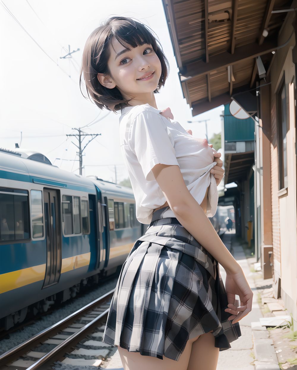 ?RUNA?

**Clothing and Naked Style**
(((White shirt, no bra:2, standard-sized breasts pink nipples standing erect and clearly visible through the fabric, smooth, lustrous, supple skin: 1.7))),

**Hentai and Perverted Elements**
(((((no bra:1.6))))), 
Semi-naked with clothes partially removed, bra askew exposing breasts, panties removed.
Poses facing backward with plump buttocks exposed.
A flushed, bashful expression paired with sensual, glamorous poses.


**KAWAII**
(cute KAWAII girl with a perfect style, very detailed facial texture:1.3), (idol face:1.5), fine particles, (kawaii face:1.6), kind eyes,young face, childish,
(blushing smile expression:1.4),looking at me,beautiful skin, intricate details,artistic realism,(deep, dark eye colour),

**loli**
((Illegal photo shoots of lolicon girl, Short, Young-faced, an immature face and Small breasts, Illegal pornographic photos of girl, Underground erotic gravure photo:1.8)), 




(
spreading both legs  lifts her skirt to show her panties:1.9)
 and 
(clearly show her labia majora, labia minora, clitoris, and vagina,),

((A girl walks down a sunlit street in her uniform. Her skirt flutters lightly with the breeze. She holds a hand near the hem, almost out of habit. Her expression is calm, maybe even indifferent. Warm light, long shadows, a sense of routine,
undercut,copper hair,ice blue eyes,medium breasts,casual wear,envious,teen,Lying down,three quarter view,drooling):1.5) ,
((Standing on the ground with a skirt lifted, showing panties.):1.9),
Summer uniform, short-sleeve blouse, plaid tie, sun hat,

((A strong gust lifts her skirt completely. She reacts smoothly, pressing it down with one hand while glancing sideways. A bold glimpse of her underwear is visible. No shock on her face?only faint acknowledgment. Composed, practiced elegance in the chaos.
):1.8),

She stands again, backlit by the sun, both hands gently at her sides. Her skirt flutters just barely. Her lips curve in a soft, guilty smile. There?s no one around? yet her posture says she?s waiting. The air is still, but alive with anticipation.


(Flipping hair back with a skirt accidentally lifting, showing panties:1.8),
shaping panties,lace panties,Moss,
Close-up of her face, eyes downcast and smiling softly to herself. Her posture is loose, relaxed. A subtle breeze plays with the hem of her skirt. Lighting is warm and dreamy. The atmosphere holds a quiet longing.



(masterpiece, best quality, ultra-detailed, 8k, cinematic lighting, realistic textures),  
Japanese train station background, warm tones,  

A rural train platform frozen in stillness before the wind, sunlight hard and bright, air dense with heat, the train idles quietly behind her, tension of anticipation, cinematic realism ,
  


(backlight, golden sunlight, cinematic shadow play, warm glow, photorealistic skin texture, full-body composition)




(frontal view:1.3), (close-up shot:1.2), (she leans forward cautiously:1.1)
Golden hour lighting bathes the destroyed city in warm light, casting dramatic shadows.
Collapsed wooden buildings, broken tile roofs, piles of rubble, and corroded high-rise structures surround her.

Zentangle textures, clear sky with scattered white clouds, a medieval fantasy mood in a ruined urban setting.
(post-apocalyptic:1.2), (medieval-style fantasy:1), (urban decay:1)

Character:
A 15-year-old girl, expressionless, head resting on her hands, cowboy shot.
Black hair with blunt bangs, bob cut, sharp ends (1.3), gray tsurime eyes (1.3), jitome.

She wears a school uniform:
(white collared shirt, tucked-in short sleeves, plain pattern:1), (red narrow ribbon:1.1)
(black and gray plaid pleated miniskirt:1.2), (white socks:1.2), loafers
