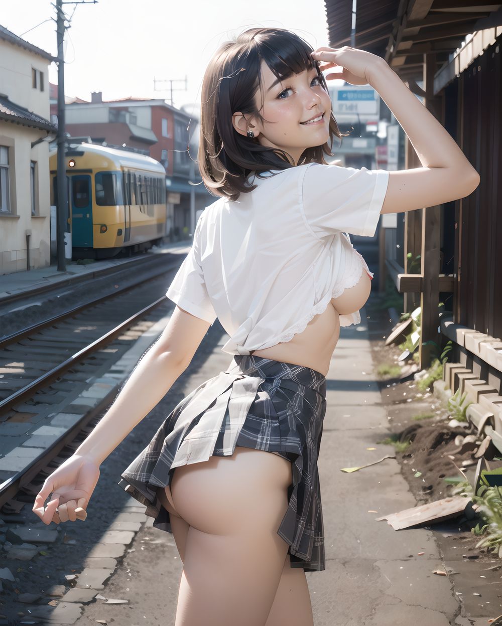 ?RUNA?

**Clothing and Naked Style**
(((White shirt, no bra:2, standard-sized breasts one side popping out and clearly visible , smooth, lustrous, supple skin: 1.7))),

**Hentai and Perverted Elements**
(((((no bra:1.6))))), 
Full-naked with clothes partially removed, bra askew exposing breasts, panties removed.
Poses include facing forward with closed labia exposed.
A flushed, bashful expression paired with sensual, glamorous poses.


**KAWAII**
(cute KAWAII girl with a perfect style, very detailed facial texture:1.3), (idol face:1.5), fine particles, (kawaii face:1.6), kind eyes,young face, childish,
(blushing smile expression:1.4),looking at me,beautiful skin, intricate details,artistic realism,(deep, dark eye colour),

**loli**
((Illegal photo shoots of lolicon girl, Short, Young-faced, an immature face and Small breasts, Illegal pornographic photos of girl, Underground erotic gravure photo:1.8)), 




(
looking embarrassed,  lifts her skirt to show her panties:1.9)
 and 
(clearly show her labia majora, labia minora, clitoris, and vagina,),

((A girl walks down a sunlit street in her uniform. Her skirt flutters lightly with the breeze. She holds a hand near the hem, almost out of habit. Her expression is calm, maybe even indifferent. Warm light, long shadows, a sense of routine,
undercut,copper hair,ice blue eyes,medium breasts,casual wear,envious,teen,Lying down,three quarter view,drooling):1.5) ,
((Standing on the ground with a skirt lifted, showing panties.):1.9),
Cornflower Blue satin bomber jacket (cropped),slipping slightly 

((A strong gust lifts her skirt completely. She reacts smoothly, pressing it down with one hand while glancing sideways. A bold glimpse of her underwear is visible. No shock on her face?only faint acknowledgment. Composed, practiced elegance in the chaos.
):1.8),

She turns her head back slightly, eyes half-lidded, looking toward the viewer. Her expression is unreadable?somewhere between teasing and defiance. The skirt is settled again, but the memory lingers in her smile. Strong lighting, frontal clarity.


(Flipping hair back with a skirt accidentally lifting, showing panties:1.8),
shaping panties,lace panties,Moss,
She stands still, clutching the hem of her skirt with trembling fingers. Her face is turned downward, cheeks glowing red. Her legs are drawn together. The air is still, but tension lingers. Medium shot, emotional realism.



(masterpiece, best quality, ultra-detailed, 8k, cinematic lighting, realistic textures),  
Japanese train station background, warm tones,  

Early morning light on a small countryside station, the air is crisp and clear, yellow train resting quietly, dew on the metal railings, sunlight scattering through her hair, peaceful rural mood,  
  


(backlight, golden sunlight, cinematic shadow play, warm glow, photorealistic skin texture, full-body composition)




(frontal view:1.3), (close-up shot:1.2), (she leans forward cautiously:1.1)
Golden hour lighting bathes the destroyed city in warm light, casting dramatic shadows.
Collapsed wooden buildings, broken tile roofs, piles of rubble, and corroded high-rise structures surround her.

Zentangle textures, clear sky with scattered white clouds, a medieval fantasy mood in a ruined urban setting.
(post-apocalyptic:1.2), (medieval-style fantasy:1), (urban decay:1)

Character:
A 15-year-old girl, expressionless, head resting on her hands, cowboy shot.
Black hair with blunt bangs, bob cut, sharp ends (1.3), gray tsurime eyes (1.3), jitome.

She wears a school uniform:
(white collared shirt, tucked-in short sleeves, plain pattern:1), (red narrow ribbon:1.1)
(black and gray plaid pleated miniskirt:1.2), (white socks:1.2), loafers