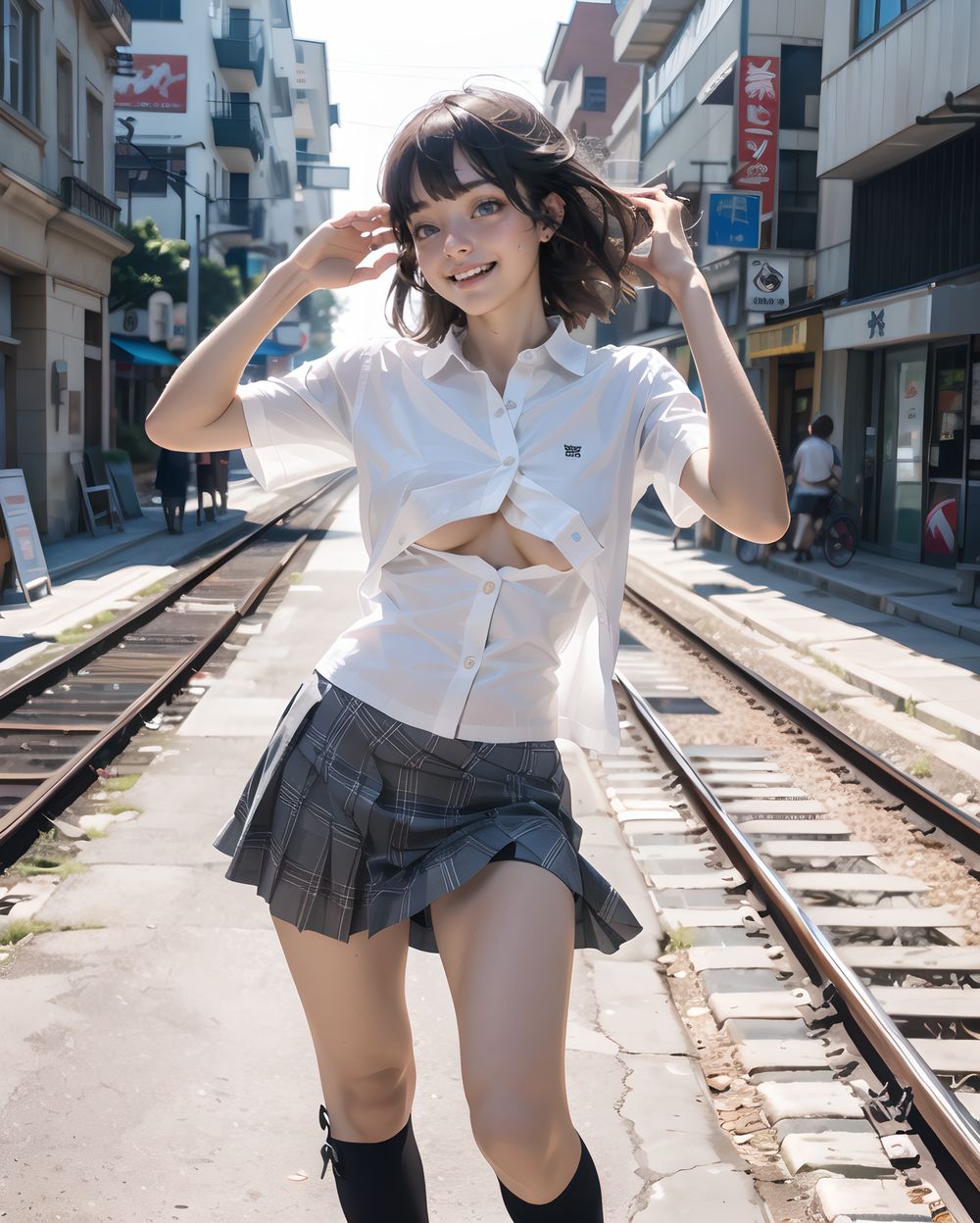 ?RUNA?

**Clothing and Naked Style**
(((White shirt, no bra:2, small  breasts one side popping out and clearly visible , smooth, lustrous, supple skin: 1.7))),

**Hentai and Perverted Elements**
(((((no bra:1.6))))), 
Full-naked with clothes partially removed, bra askew exposing breasts, panties removed.
Poses include facing forward with closed labia exposed.
A flushed, bashful expression paired with sensual, glamorous poses.


**KAWAII**
(cute KAWAII girl with a perfect style, very detailed facial texture:1.3), (idol face:1.5), fine particles, (kawaii face:1.6), kind eyes,young face, childish,
(blushing smile expression:1.4),looking at me,beautiful skin, intricate details,artistic realism,(deep, dark eye colour),

**loli**
((Illegal photo shoots of lolicon girl, Short, Young-faced, an immature face and Small breasts, Illegal pornographic photos of girl, Underground erotic gravure photo:1.8)), 




(
ordered to  lifts her skirt to show her panties:1.9)
 and 
(clearly show her labia majora, labia minora, clitoris, and vagina,),

((A girl walks down a sunlit street in her uniform. Her skirt flutters lightly with the breeze. She holds a hand near the hem, almost out of habit. Her expression is calm, maybe even indifferent. Warm light, long shadows, a sense of routine,
undercut,copper hair,ice blue eyes,medium breasts,casual wear,envious,teen,Lying down,three quarter view,drooling):1.5) ,
((Standing on the ground with a skirt lifted, showing panties.):1.9),
Summer uniform, short-sleeve blouse, plaid tie, sun hat,

((A strong gust lifts her skirt completely. She reacts smoothly, pressing it down with one hand while glancing sideways. A bold glimpse of her underwear is visible. No shock on her face?only faint acknowledgment. Composed, practiced elegance in the chaos.
):1.8),

A low-angle side view focused between the girl's legs as her skirt lifts slightly. Her panties are partially visible, and she tries to cover them with one hand. The camera is nearly ground-level, adding tension and intimacy to the scene.


(Flipping hair back with a skirt accidentally lifting, showing panties:1.8),
shaping panties,lace panties,Moss,
A sudden gust lifts her skirt high into the air. Her hands rush to press it down, cheeks flushed in sudden panic. A glimpse of her white panties shows. Hair and fabric both caught mid-motion. Side-angle, sharp wind energy.



(masterpiece, best quality, ultra-detailed, 8k, cinematic lighting, realistic textures),  
Japanese train station background, warm tones,  

An Edo-style girl with sharp blue eyes and long black hair stands in the middle of a devastated post-apocalyptic city (1.1).
She wears a traditional kimono with slight damage and stains, evoking realism and emotional weight.
She surveys the ruins with a mixture of shock and quiet determination,
   


(backlight, golden sunlight, cinematic shadow play, warm glow, photorealistic skin texture, full-body composition)




(frontal view:1.3), (close-up shot:1.2), (she leans forward cautiously:1.1)
Golden hour lighting bathes the destroyed city in warm light, casting dramatic shadows.
Collapsed wooden buildings, broken tile roofs, piles of rubble, and corroded high-rise structures surround her.

Zentangle textures, clear sky with scattered white clouds, a medieval fantasy mood in a ruined urban setting.
(post-apocalyptic:1.2), (medieval-style fantasy:1), (urban decay:1)

Character:
A 15-year-old girl, expressionless, head resting on her hands, cowboy shot.
Black hair with blunt bangs, bob cut, sharp ends (1.3), gray tsurime eyes (1.3), jitome.

She wears a school uniform:
(white collared shirt, tucked-in short sleeves, plain pattern:1), (red narrow ribbon:1.1)
(black and gray plaid pleated miniskirt:1.2), (white socks:1.2), loafers