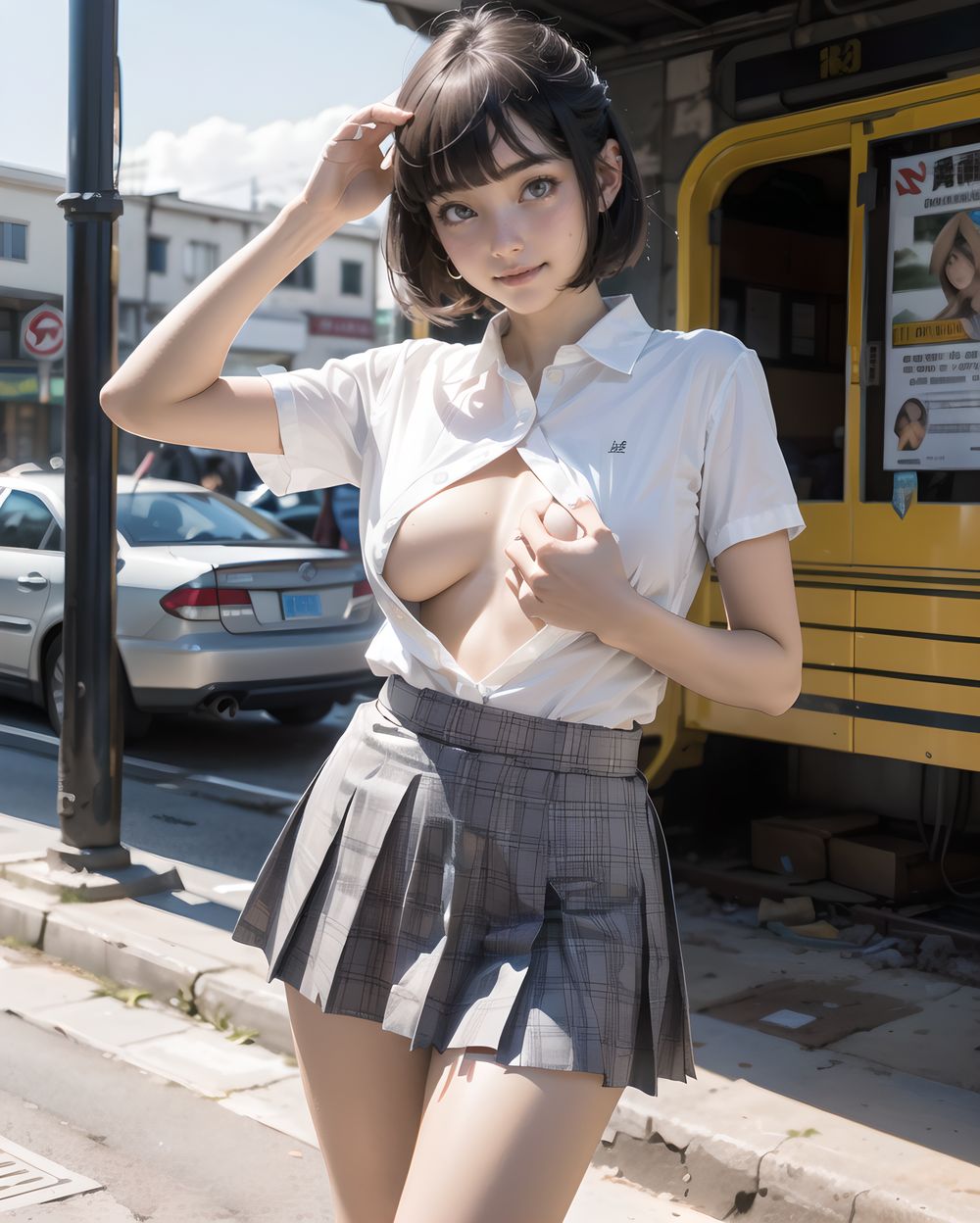 ?RUNA?

**Clothing and Naked Style**
(((White shirt, no bra:2, standard-sized breasts one side popping out and clearly visible , smooth, lustrous, supple skin: 1.7))),

**Hentai and Perverted Elements**
(((((no bra:1.6))))), 
Semi-naked with clothes partially removed, bra askew exposing breasts, panties removed.
Poses facing backward with plump buttocks exposed.
A flushed, bashful expression paired with sensual, glamorous poses.


**KAWAII**
(cute KAWAII girl with a perfect style, very detailed facial texture:1.3), (idol face:1.5), fine particles, (kawaii face:1.6), kind eyes,young face, childish,
(blushing smile expression:1.4),looking at me,beautiful skin, intricate details,artistic realism,(deep, dark eye colour),

**loli**
((Illegal photo shoots of lolicon girl, Short, Young-faced, an immature face and Small breasts, Illegal pornographic photos of girl, Underground erotic gravure photo:1.8)), 




(
facing away,  lifts her skirt to show her panties:1.9)
 and 
(clearly show her labia majora, labia minora, clitoris, and vagina,),

((A girl walks down a sunlit street in her uniform. Her skirt flutters lightly with the breeze. She holds a hand near the hem, almost out of habit. Her expression is calm, maybe even indifferent. Warm light, long shadows, a sense of routine,
undercut,copper hair,ice blue eyes,medium breasts,casual wear,envious,teen,Lying down,three quarter view,drooling):1.5) ,
((Standing on the ground with a skirt lifted, showing panties.):1.9),
tube dress 

((A strong gust lifts her skirt completely. She reacts smoothly, pressing it down with one hand while glancing sideways. A bold glimpse of her underwear is visible. No shock on her face?only faint acknowledgment. Composed, practiced elegance in the chaos.
):1.8),

A girl standing still on a station platform, unaware of her surroundings. Her skirt is motionless, but her eyes show a subtle unease. A soft breeze moves her hair gently. Warm ambient light. The moment before something changes.


(Flipping hair back with a skirt accidentally lifting, showing panties:1.8),
shaping panties,lace panties,Moss,
A sudden gust lifts her skirt high into the air. Her hands rush to press it down, cheeks flushed in sudden panic. A glimpse of her white panties shows. Hair and fabric both caught mid-motion. Side-angle, sharp wind energy.



(masterpiece, best quality, ultra-detailed, 8k, cinematic lighting, realistic textures),  
Japanese train station background, warm tones,  

Standing on a quiet rural train platform under clear blue sky, a yellow commuter train stopped behind, sunlight reflecting off the metal railings, wooden benches and faded signs line the platform, gentle breeze, cinematic composition, high contrast lighting, shallow depth of field, warm atmosphere,  
  


(backlight, golden sunlight, cinematic shadow play, warm glow, photorealistic skin texture, full-body composition)




(frontal view:1.3), (close-up shot:1.2), (she leans forward cautiously:1.1)
Golden hour lighting bathes the destroyed city in warm light, casting dramatic shadows.
Collapsed wooden buildings, broken tile roofs, piles of rubble, and corroded high-rise structures surround her.

Zentangle textures, clear sky with scattered white clouds, a medieval fantasy mood in a ruined urban setting.
(post-apocalyptic:1.2), (medieval-style fantasy:1), (urban decay:1)

Character:
A 15-year-old girl, expressionless, head resting on her hands, cowboy shot.
Black hair with blunt bangs, bob cut, sharp ends (1.3), gray tsurime eyes (1.3), jitome.

She wears a school uniform:
(white collared shirt, tucked-in short sleeves, plain pattern:1), (red narrow ribbon:1.1)
(black and gray plaid pleated miniskirt:1.2), (white socks:1.2), loafers