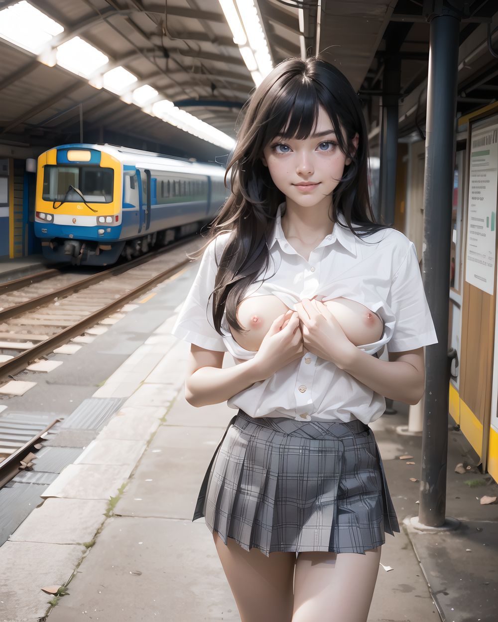 ?RUNA?
**Clothing and Naked Style**
(((White shirt, no bra:2, standard-sized breasts fully exposed and clearly visible , smooth, lustrous, supple skin: 1.7))),
**Hentai and Perverted Elements**
(((((no bra:1.6))))),
Full-naked with clothes partially removed, bra askew exposing breasts, panties removed.
Poses include facing forward with closed labia exposed.
A flushed, bashful expression paired with sensual, glamorous poses.
**KAWAII**
(cute KAWAII girl with a perfect style, very detailed facial texture:1.3), (idol face:1.5), fine particles, (kawaii face:1.6), kind eyes,young face, childish,
(blushing smile expression:1.4),looking at me,beautiful skin, intricate details,artistic realism,(deep, dark eye colour),
**loli**
((Illegal photo, Short,Small breasts, Underground erotic gravure photo:1.8)),
(
standing on the ground, lifts her skirt to show her panties:1.9)
and
(clearly show her labia majora, labia minora, clitoris, and vagina,),
((A girl walks down a sunlit street in her uniform. Her skirt flutters lightly with the breeze. She holds a hand near the hem, almost out of habit. Her expression is calm, maybe even indifferent. Warm light, long shadows, a sense of routine,
undercut,copper hair,ice blue eyes,medium breasts,casual wear,envious,teen,Lying down,three quarter view,drooling):1.5) ,
((Standing on the ground with a skirt lifted, showing panties.):1.9),
tube dress
((A strong gust lifts her skirt completely. She reacts smoothly, pressing it down with one hand while glancing sideways. A bold glimpse of her underwear is visible. No shock on her face?only faint acknowledgment. Composed, practiced elegance in the chaos.
):1.8),
She stands still, skirt held up, Her posture is relaxed, and her gaze unfocused. The blush on her face is gentle, almost playful. The fingers clutching her skirt are no longer desperate?just symbolic. The breeze still teases the edges of the fabric.
(Flipping hair back with a skirt accidentally lifting, showing panties:1.8),
shaping panties,lace panties,Moss,
She looks away, her hands resting lightly on her skirt now. Her expression is thoughtful, cheeks still warm. The wind has calmed, but her heart hasn?t. Soft frontal lighting, slightly blurred background.
(masterpiece, best quality, ultra-detailed, 8k, cinematic lighting, realistic textures),
Japanese train station background, warm tones,
Suburban Japanese train platform with modern glass panels and metallic pillars, soft afternoon sunlight reflecting on the train windows, warm color palette, calm breeze, clean composition, filmic lighting,
(backlight, golden sunlight, cinematic shadow play, warm glow, photorealistic skin texture, full-body composition)
(frontal view:1.3), (close-up shot:1.2), (she leans forward cautiously:1.1)
Golden hour lighting bathes the destroyed city in warm light, casting dramatic shadows.
Collapsed wooden buildings, broken tile roofs, piles of rubble, and corroded high-rise structures surround her.
Zentangle textures, clear sky with scattered white clouds, a medieval fantasy mood in a ruined urban setting.
(post-apocalyptic:1.2), (medieval-style fantasy:1), (urban decay:1)
Character:
A 15-year-old girl, expressionless, head resting on her hands, cowboy shot.
Black hair with blunt bangs, bob cut, sharp ends (1.3), gray tsurime eyes (1.3), jitome.
She wears a school uniform:
(white collared shirt, tucked-in short sleeves, plain pattern:1), (red narrow ribbon:1.1)
(black and gray plaid pleated miniskirt:1.2), (white socks:1.2), loafers