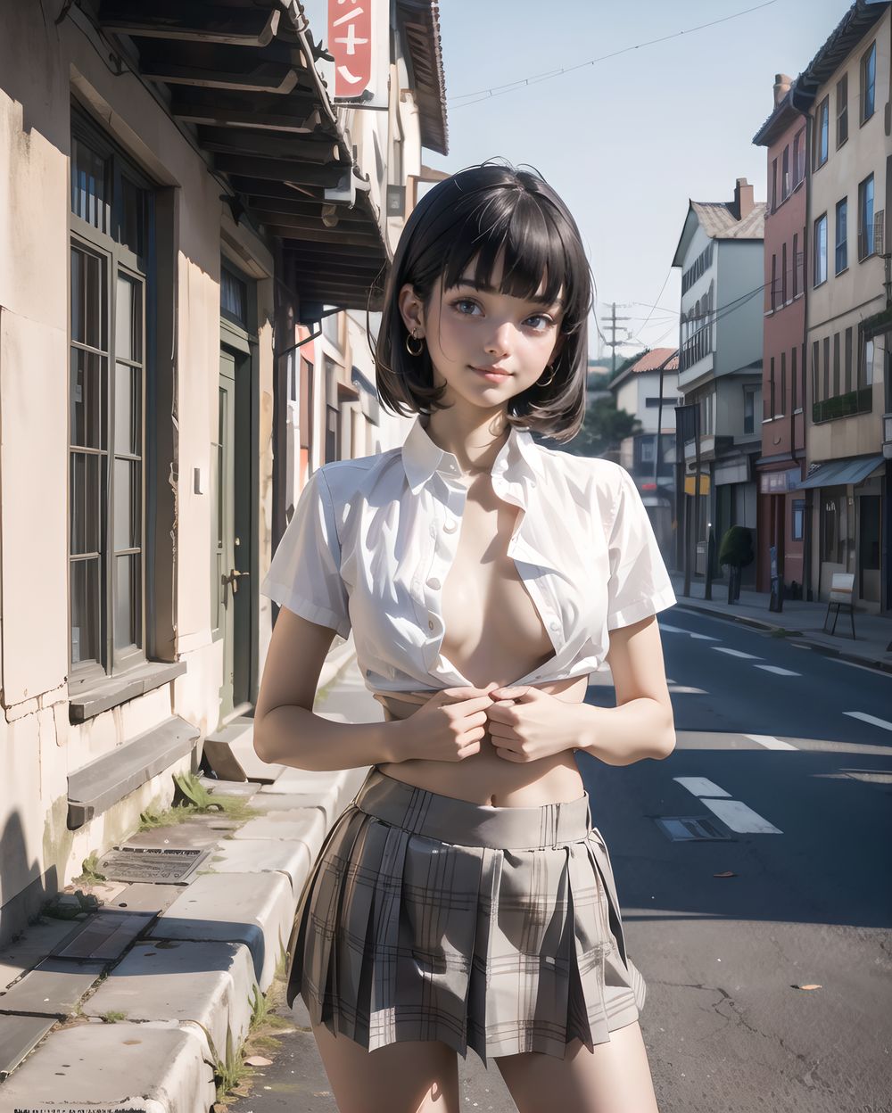 ?RUNA?

**Clothing and Naked Style**
(((White shirt, small  breasts one side popping out and clearly visible , smooth, lustrous, supple skin: 1.7))),

**Hentai and Perverted Elements**
(((((no bra:1.6))))), 
Full-naked with clothes partially removed, bra askew exposing breasts, panties removed.
Poses facing backward with plump buttocks exposed.
A flushed, bashful expression paired with sensual, glamorous poses.


**KAWAII**
(cute KAWAII girl with a perfect style, very detailed facial texture:1.3), (idol face:1.5), fine particles, (kawaii face:1.6), kind eyes,young face, childish,
(blushing smile expression:1.4),looking at me,beautiful skin, intricate details,artistic realism,(deep, dark eye colour),

**loli**
((Illegal photo, Short,Small breasts, Underground erotic gravure photo:1.8)), 



(( Scene 2: The Sudden Gust (During)
A gust of wind swept through.
In that instant, the skirt's fabric floated up into the air.
??Ahh?!??
With a gasp of surprise, her hands hurriedly reached to hold down the hem.
But it was too late.
The fabric had already fluttered open, revealing a glimpse of the pale white fabric beneath.
It was just a fleeting moment, but she had definitely seen it.
Her hair was blown by the wind, sticking to her cheeks.
Her eyes were lowered, but her face was flushed red)),






(masterpiece, best quality, ultra-detailed, 8k, cinematic lighting, realistic textures),  
Japanese train station background, warm tones,  

Suburban Japanese train platform with modern glass panels and metallic pillars, soft afternoon sunlight reflecting on the train windows, warm color palette, calm breeze, clean composition, filmic lighting,  
  


(backlight, golden sunlight, cinematic shadow play, warm glow, photorealistic skin texture, full-body composition)




(frontal view:1.3), (close-up shot:1.2), (she leans forward cautiously:1.1)
Golden hour lighting bathes the destroyed city in warm light, casting dramatic shadows.
Collapsed wooden buildings, broken tile roofs, piles of rubble, and corroded high-rise structures surround her.

Zentangle textures, clear sky with scattered white clouds, a medieval fantasy mood in a ruined urban setting.
(post-apocalyptic:1.2), (medieval-style fantasy:1), (urban decay:1)

Character:
A 15-year-old girl, expressionless, head resting on her hands, cowboy shot.
Black hair with blunt bangs, bob cut, sharp ends (1.3), gray tsurime eyes (1.3), jitome.

She wears a school uniform:
(white collared shirt, tucked-in short sleeves, plain pattern:1), (red narrow ribbon:1.1)
(black and gray plaid pleated miniskirt:1.2), (white socks:1.2), loafers