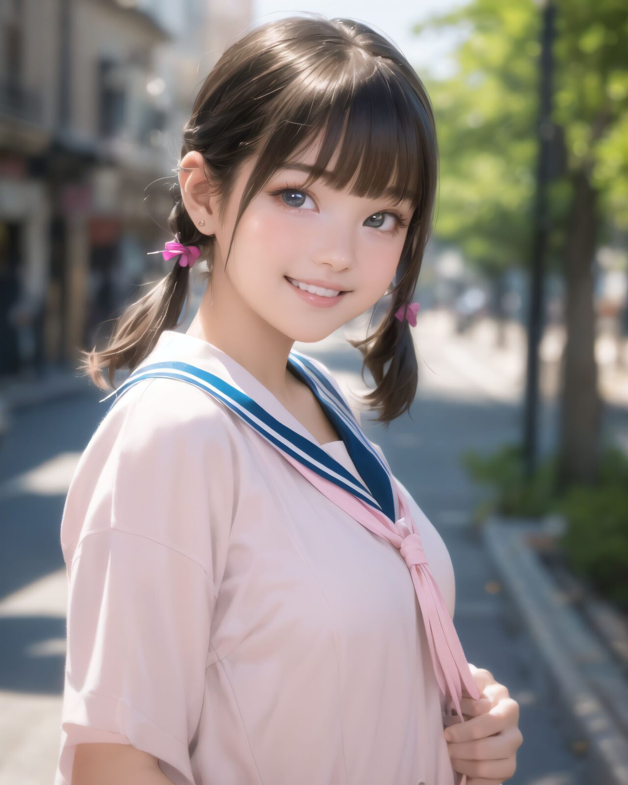 (masterpiece:1.3), (best quality:1.3),(photo-realistic:1.2),
(2 girls:1.8),(solo:-2.0),(cute girls:1.2),kawaii,idol face,(12 years old young girl:1.3),

BLAKE

Innocent pure and charming 16-year-old girl, 
Innocent, youthful expression, gentle smile, shy demeanour,

Embarrassed Idol smile,

dark deep Blue green eyes, shining with purity,
Silver hair, stylish short cut, delicate flow of hair, 





Facing the camera, making eye contact, embodying childlike wonder, 

Cowboy shot, 
Soft, natural posture, youthful, graceful shot, 


flirtatious eyes expression,, an ideal blend of innocence and enchantment, 
Embodies the popular kawaii girl,
Elements of Lolita fashion, fresh and pure poses, exuding natural charm, 


The low angle emphasises her kawaii and highlights the fine textures of her hair and clothes, 
Natural light casts soft shadows and highlights the contours of her youthful face, 


Bringing her into sharp focus,
Shallow depth of field with the *50mm F/1.2 lens for beautiful depth blur with her face in focus, 
High resolution, detailed graphics, 
vivid colors, professional quality,


Ultra-high resolution, capturing every detail from individual strands of hair to the intricate fabrics of her costume,
Professional-grade clarity and contrast bring the vibrant colours to life,


(EasyNegativeV2:-1.5), (worst quality, low quality:-1.2),
(moles:-1.1),(spot on the skin:-1.2),(freckles:-1.3)
 (bad-hands-5:-1.2), (negative_hand-neg:-1.1), 

BLAKE

(Each girl has the same appearance:-1.5),
(All the girls look the same,Same hair color,Same hairstyle,They look alike,They look exactly the same:-1.2),

light pink eyes,beautiful detailed eyes,
(baby face:1.4),
(smile:1.4),blush,(soft and smooth skin:1.2),(oily skin:1.2),
(medium breasts:1.2),

(bangs cut: 1.6), curly hair straight hair, front, pigtails: 1.4,
beautiful hair,

(School uniform:1.2),sailor suit,
cyberpunk world view, city naight,

(upper body:1.2),

concept art,
texture,Exquisite and beautiful backgrounds,
absolutely resolution, ultra detaile,intricate,
(8k:1.3),CG, unity , 2k wallpaper,absurdres,