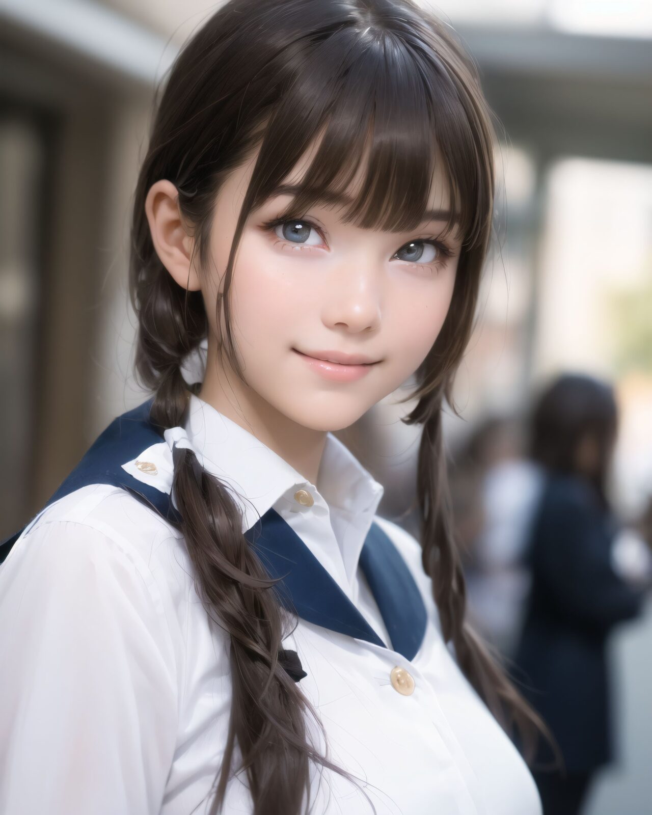 (masterpiece:1.3), (best quality:1.3),(photo-realistic:1.2),
(2 girls:1.8),(solo:-2.0),(cute girls:1.2),kawaii,idol face,(12 years old young girl:1.3),

BLAKE

Innocent pure and charming 16-year-old girl, 
Innocent, youthful expression, gentle smile, shy demeanour,

Embarrassed Idol smile,

dark deep Blue green eyes, shining with purity,
Silver hair, stylish short cut, delicate flow of hair, 





Facing the camera, making eye contact, embodying childlike wonder, 

Cowboy shot, 
Soft, natural posture, youthful, graceful shot, 


flirtatious eyes expression,, an ideal blend of innocence and enchantment, 
Embodies the popular kawaii girl,
Elements of Lolita fashion, fresh and pure poses, exuding natural charm, 


The low angle emphasises her kawaii and highlights the fine textures of her hair and clothes, 
Natural light casts soft shadows and highlights the contours of her youthful face, 


Bringing her into sharp focus,
Shallow depth of field with the *50mm F/1.2 lens for beautiful depth blur with her face in focus, 
High resolution, detailed graphics, 
vivid colors, professional quality,


Ultra-high resolution, capturing every detail from individual strands of hair to the intricate fabrics of her costume,
Professional-grade clarity and contrast bring the vibrant colours to life,


(EasyNegativeV2:-1.5), (worst quality, low quality:-1.2),
(moles:-1.1),(spot on the skin:-1.2),(freckles:-1.3)
 (bad-hands-5:-1.2), (negative_hand-neg:-1.1), 

BLAKE

(Each girl has the same appearance:-1.5),
(All the girls look the same,Same hair color,Same hairstyle,They look alike,They look exactly the same:-1.2),

light pink eyes,beautiful detailed eyes,
(baby face:1.4),
(smile:1.4),blush,(soft and smooth skin:1.2),(oily skin:1.2),
(medium breasts:1.2),

(bangs cut: 1.6), curly hair straight hair, front, pigtails: 1.4,
beautiful hair,

(School uniform:1.2),sailor suit,
cyberpunk world view, city naight,

(upper body:1.2),

concept art,
texture,Exquisite and beautiful backgrounds,
absolutely resolution, ultra detaile,intricate,
(8k:1.3),CG, unity , 2k wallpaper,absurdres,