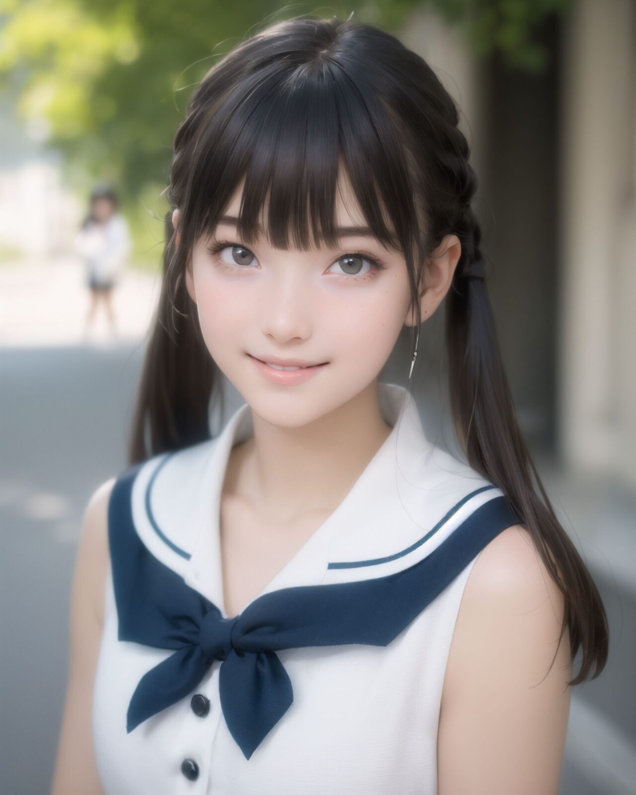 (masterpiece:1.3), (best quality:1.3),(photo-realistic:1.2),
(2 girls:1.8),(solo:-2.0),(cute girls:1.2),kawaii,idol face,(12 years old young girl:1.3),

BLAKE

Innocent pure and charming 16-year-old girl, 
Innocent, youthful expression, gentle smile, shy demeanour,

Embarrassed Idol smile,

dark deep Blue green eyes, shining with purity,
Silver hair, stylish short cut, delicate flow of hair, 





Facing the camera, making eye contact, embodying childlike wonder, 

Cowboy shot, 
Soft, natural posture, youthful, graceful shot, 


flirtatious eyes expression,, an ideal blend of innocence and enchantment, 
Embodies the popular kawaii girl,
Elements of Lolita fashion, fresh and pure poses, exuding natural charm, 


The low angle emphasises her kawaii and highlights the fine textures of her hair and clothes, 
Natural light casts soft shadows and highlights the contours of her youthful face, 


Bringing her into sharp focus,
Shallow depth of field with the *50mm F/1.2 lens for beautiful depth blur with her face in focus, 
High resolution, detailed graphics, 
vivid colors, professional quality,


Ultra-high resolution, capturing every detail from individual strands of hair to the intricate fabrics of her costume,
Professional-grade clarity and contrast bring the vibrant colours to life,


(EasyNegativeV2:-1.5), (worst quality, low quality:-1.2),
(moles:-1.1),(spot on the skin:-1.2),(freckles:-1.3)
 (bad-hands-5:-1.2), (negative_hand-neg:-1.1), 

BLAKE

(Each girl has the same appearance:-1.5),
(All the girls look the same,Same hair color,Same hairstyle,They look alike,They look exactly the same:-1.2),

light pink eyes,beautiful detailed eyes,
(baby face:1.4),
(smile:1.4),blush,(soft and smooth skin:1.2),(oily skin:1.2),
(medium breasts:1.2),

(bangs cut: 1.6), curly hair straight hair, front, pigtails: 1.4,
beautiful hair,

(School uniform:1.2),sailor suit,
cyberpunk world view, city naight,

(upper body:1.2),

concept art,
texture,Exquisite and beautiful backgrounds,
absolutely resolution, ultra detaile,intricate,
(8k:1.3),CG, unity , 2k wallpaper,absurdres,