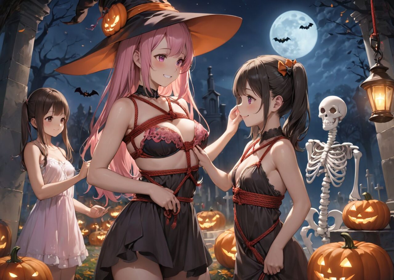 (Girl in a Halloween costume at an American cemetery: 1.3),
(Witch costume with a pumpkin bra and a skeleton dress: 1.6),
(Girl blushing with embarrassment),
twisted torso, touching hair, Reika, black hair, long hair, straight hair, large breasts, white orange lace see-through lingerie, stockings, happiness, horror, ghost, night, depth of field, autumn, Halloween, street,

BLAKE
(masterpiece:1.3), (best quality:1.3),(photo-realistic:1.2),(4 girls:1.8),(solo:-2.0),(cute girls:1.2),kawaii,idol face,(12 years old young girl:1.3),
(Cowboy shot:1.6),
BLAKE

(baby face:1.4),(smile:1.4),blush,(soft and smooth skin:1.2),(oily skin:1.2),beautiful detailed eyes,

(beautiful hair:1.1),

(Fair-skinned), (large breast:0.5), dark brown hair, twin tails, blindfold, sexy maid, mini skirt, from front, orgasm face, steam, sweat, face focus, (shibari, bound breast),(derss bondage:1.8),(Red rope,kikkou-shibari,SM play bondage:1.7),(arms held in front to hold a bouquet),

concept art,texture,(Exquisite and beautiful photorealistic depiction of the background, superrealism:1.5),backgrounds,absolutely resolution, ultra detaile,intricate,(8k:1.3),CG, unity , 2k wallpaper,absurdres,

(EasyNegativeV2:-1.5), (worst quality, low quality:-1.2),(moles:-1.1),(spot on the skin:-1.2),(freckles:-1.3),(bad-hands-5:-1.2), (negative_hand-neg:-1.1),

BLAKE

(contra-post: 1.2), (arms at the side of the body), front view, close-up of the upper body, deep background, in a Halloween landscape, full moon, castle, gravestone, bat, (ghost), jack-o'-lantern, candle,
(dark American cemetery at night: 1.5),
BREAK
(wearing see-through clothes: 1.2), cleavage, witch's hat,


(Halloween background,
pumpkin, bat, skeleton: 1.3),

sharp focus on her,
high resolution, detailed graphics,
(vivid colors), professional quality,


ultra-high resolution, images that capture every detail, from the individual strands of hair to the intricate weave of the costume,
vivid colors come to life with professional-quality clarity and contrast,



(mole: -1.1), (skin blemishes: -1.2), (freckles: -1.3), (hands: -1.4),

(lighting from the front: 1.8),





BLAKE

(One person:-1.5), (Cute girl: 1.2), Kawaii, (16-year-old children face girls: 1.3),



light pink eyes,beautiful detailed eyes,
(baby face:1.4),
(smile:1.4),blush,(soft and smooth skin:1.2),(oily skin:1.2),
(small breasts:1.5),
pink hair,(pink colored lob cut:1.6),wavy hair,(sidelocks:1.2),(twintails:1.2),
beautiful hair,


(upper body:1.2),

BREAK

(2 children girls, she is looking at sister body with interest and gently touching her skin,
she is looking somewhat happy:1.8), 


BLAKE

Bringing her into sharp focus, 
High resolution, detailed graphics, 
(vivid colors), professional quality,


Ultra-high resolution, capturing every detail from individual strands of hair to the intricate fabrics of her costume,
Professional-grade clarity and contrast bring the vibrant colours to life,



(moles:-1.1),(spot on the skin:-1.2),(freckles:-1.3),(hand:-1.4),

(front face lighting:1.8), 

(masterpiece:1.3), (best quality:1.3),

concept art,
texture,Exquisite and beautiful backgrounds,
absolutely resolution, ultra detaile,intricate,
(8k:1.3),CG, unity , 2k wallpaper,absurdres,