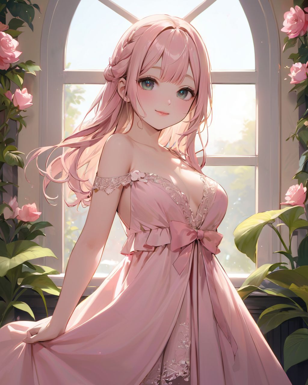 (A girl holding a curtain open by a large window and bathing in the morning sun: 1.9) , 
(The loose pyjamas softly complement the silhouette, and the slightly disheveled hair creates a natural look:1.8),

BLAKE

A youthful and elegant 16-year-old girl named Ellis, with a charming combination of innocence and refined allure. She has silver hair styled in a short, delicate cut that flows naturally, and radiant deep blue-green eyes full of purity and curiosity. Her soft smile and gentle expressions embody a sense of shyness and warmth. Ellis exudes an ideal mix of natural kawaii charm and elegance, perfect for a fantasy-inspired, fairy-tale world,large breasts,

joy,Frolicking,

She is always presented with a clear focus on her captivating facial features and delicate hair texture, emphasized by soft, natural lighting and a shallow depth of field,



Her wardrobe blends elements of Lolita fashion with elegant and girlish designs, featuring delicate lace, pastel colors, and subtle floral patterns that complement her ethereal presence,
(Valentine Pink clothes pull,:1.4),
(half-slipped:1.2),
Emerald green velvet micro bikini with braided side ties
The background often features bright, enchanting environments such as cozy, softly lit rooms or idyllic gardens, adding to the fantasy atmosphere,

beach

Every shot captures her beauty and individuality with professional-quality detail, highlighting her vivid colors, graceful poses, and serene demeanor,

High-resolution, ultra-detailed 4K visuals,
Shallow depth of field with a 50mm f/1.2 lens effect,
Soft natural light with a warm tone to enhance her youthful features,
A focus on lifelike textures in her clothing, hair, and environment,